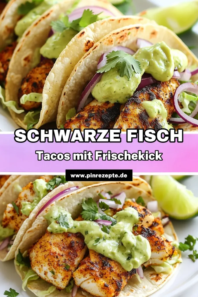 Entdecke unser köstliches Rezept für Schwarze Fisch-Tacos mit Avocado-Crema! Diese Tilapia Tacos sind perfekt für eine gesunde Mahlzeit und bringen das Beste der mexikanischen Fisch-Tacos auf deinen Tisch. Mit einer cremigen Avocado-Crema Rezept wirst du nicht widerstehen können. Probiere es aus und genieße gesunde Taco Rezepte, die einfach zuzubereiten sind. Jetzt nachkochen und deine Geschmacksknospen verwöhnen! #FischTacos #GesundeRezepte #AvocadoCrema #MexikanischEssen