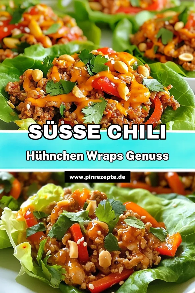 Entdecken Sie das köstliche Rezept für süße Chili-Hühnchen Lettuce Wraps, perfekt für gesunde Mahlzeiten! Mit diesem einfachen Hühnchenrezept zaubern Sie asiatische Salatwraps in nur 25 Minuten. Die Kombination aus gemahlenem Hühnchen, frischem Gemüse und süßer Chilisauce sorgt für einen unvergesslichen Geschmack. Ideal für Parties oder als leichter Snack. Probieren Sie es aus! #süßeChiliHühnchen #einfacheHühnchenrezepte #gesundeWraps #asiatischeSalatwraps