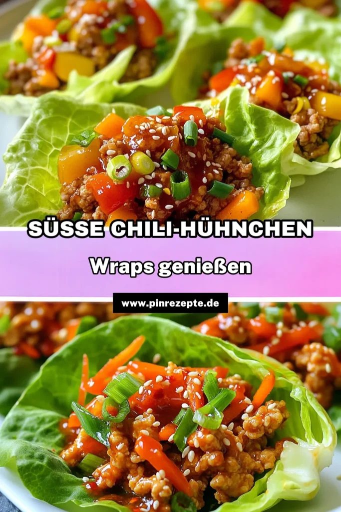 Entdecke unser Rezept für süße Chili-Hühnchen-Wraps! Diese gesunden Lettuce Wraps mit Hühnchen in süßer Chilisauce sind perfekt für alle, die asiatische Wraps kreieren möchten. Die Kombination aus leckerem, gewürzt Hühnchen und frischem Gemüse macht sie zum idealen Snack oder Abendessen. Probiere es aus und bring etwas Genuss auf deinen Teller! Jetzt das Rezept sichern und yum genießen! #SüßeChiliHühnchenWraps #LettuceWrapsRezept #HühnchenmitsüßerChilisauce #GesundeHühnchenrezepte