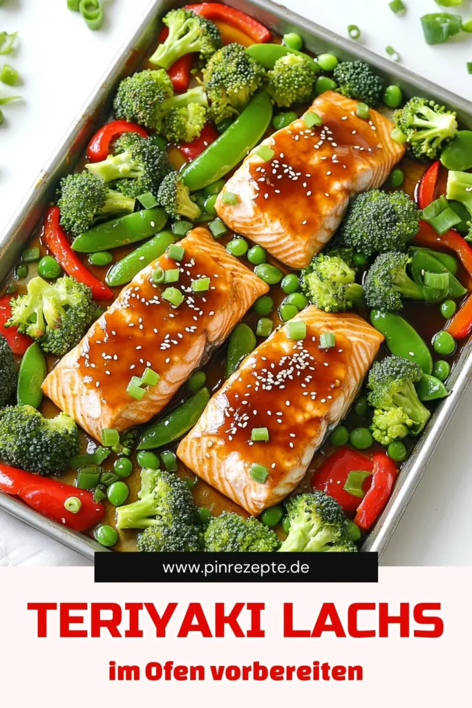 Entdecke unser köstliches Rezept für Teriyaki Lachs auf dem Blech! Dieses einfache Gericht vereint zarte Lachsfilets mit gesundem Gemüse wie Brokkoli, Paprika und Zuckerschoten, garniert mit einer leckeren Teriyaki-Sauce. In nur 25 Minuten hast du ein geselliges, gesundes Abendessen auf dem Tisch. Lass dir dieses Geschmackserlebnis nicht entgehen! Klicke jetzt, um alle Schritte zu entdecken! #TeriyakiLachs #GesundeRezepte #SchnellUndEinfach #KochenMitLiebe