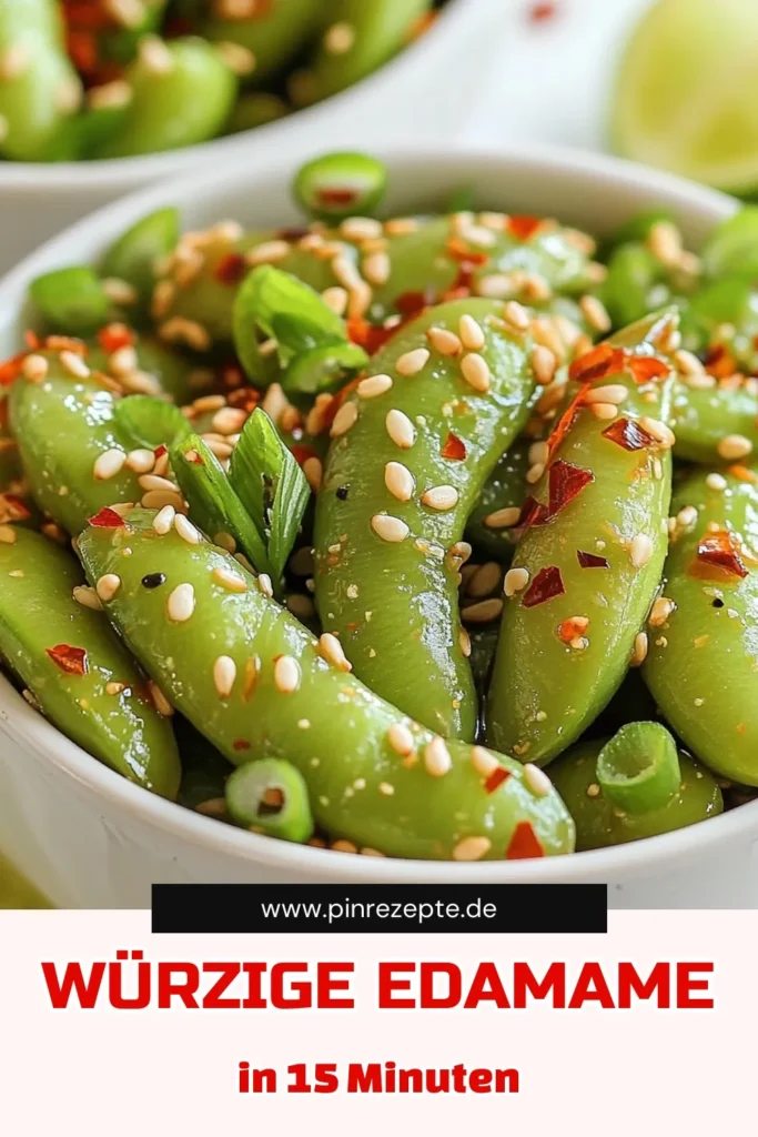 Entdecken Sie unser Würzige Edamame Rezept! Diese köstlichen Knoblauch Edamame sind mit Sojasauce verfeinert und eignen sich perfekt als gesunde Snack Rezepte oder asiatische Vorspeise Rezept. Mit nur wenigen Zutaten zaubern Sie in 15 Minuten ein schmackhaftes Gericht, das Ihre Gäste begeistern wird. Probieren Sie es aus und lassen Sie sich von dem Geschmack verführen! Speichern Sie dieses Rezept für Ihre nächste Veranstaltung! #WürzigeEdamame #GesundeSnacks #AsiatischeVorspeisen #KnoblauchEdamame
