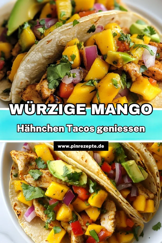 Entdecke unser leckeres Rezept für Würzige Mango-Hähnchen-Tacos! Diese schnellen Tacos Rezept vereinigt saftiges Hähnchen und fruchtige Mango in perfekten Mexikanischen Tacos mit Mango. Ideal für jede Gelegenheit! Genieß die Kombination mit frischen Avocados und würzigem Gemüse. Probiere jetzt unser Hähnchen-Taco-Rezept aus und zaubere ein Festmahl auf den Tisch! Hashtags: #WürzigeMangoHähnchenTacos #Tacos #HähnchenTacoRezept #SchnelleTacosRezept.