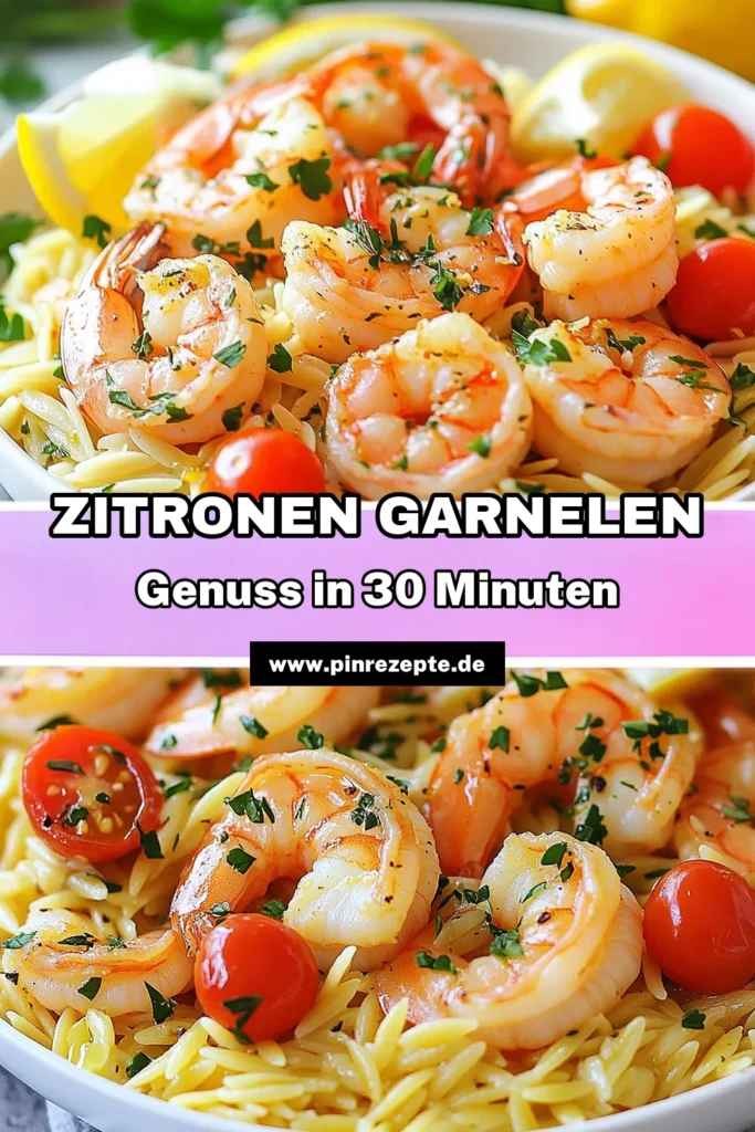 Entdecken Sie unser köstliches Zitronenknoblauch Garnelen Rezept! Diese einfache und schnelle Pasta Gerichte kombinieren zarte Orzo Pasta mit Garnelen, aromatischem Knoblauch und frischer Zitrone. Ideal für mediterrane Abende! Perfekt für schnelle Abendessen oder besondere Anlässe. Lassen Sie sich von unserem mediterranen Garnelenrezept inspirieren und zaubern Sie ein Gericht, das alle begeistert. Speichern Sie es jetzt für Ihren nächsten Kochabend! #ZitronenknoblauchGarnelen #OrzoPastaMitGarnelen #EinfacheGarnelenrezepte #SchnellePastaGerichte