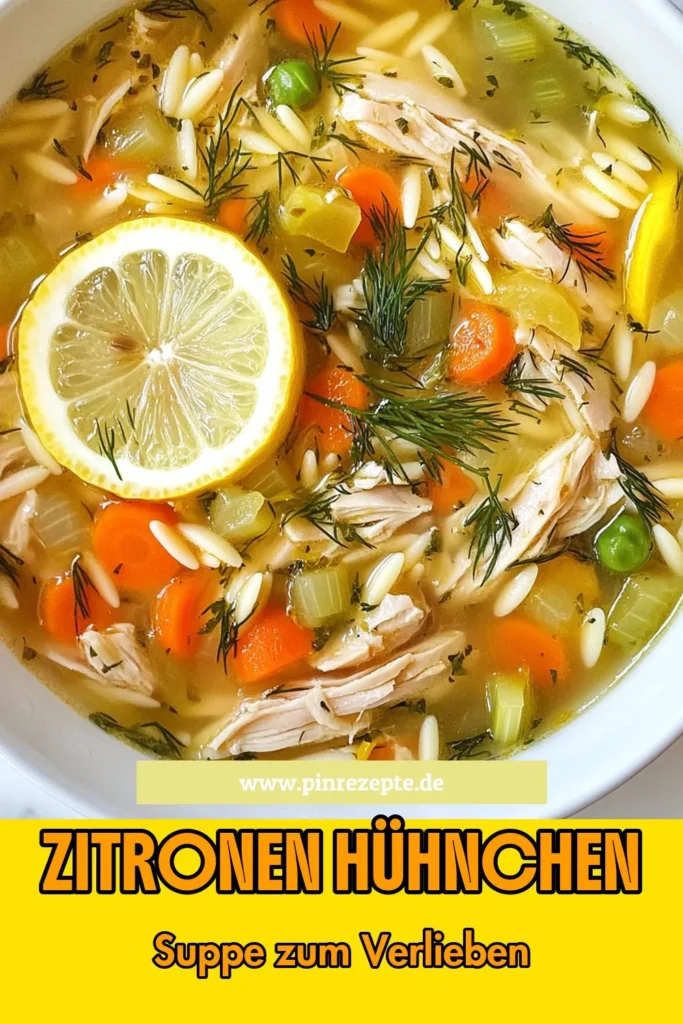 Entdecken Sie unser köstliches Rezept für Griechische Hühnchen-Suppe, eine erfrischende Zitronen-Hühnchen-Suppe mit zarten Orzo-Nudeln. Diese Hühnersuppe mit Zitronensaft ist perfekt für jede Jahreszeit und bringt das mediterrane Flair direkt auf Ihren Tisch. Bereiten Sie diese einfache und nahrhafte Suppe in nur 50 Minuten zu und genießen Sie den Geschmack Griechenlands. Speichern Sie das Rezept und probieren Sie es aus! #GriechischeHühnchenSuppe #ZitronenHühnchenSuppeRezept #OrzoNudelnSuppe #MediterraneHühnchenSuppe