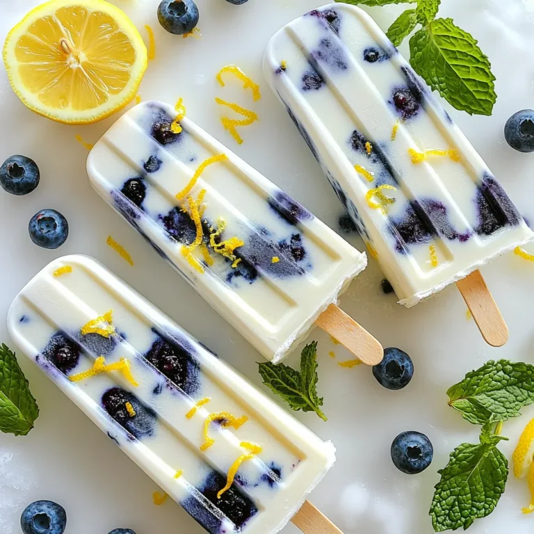 Für die perfekten Blaubeer-Zitronen-Joghurt-Popsicles brauchst du folgende Zutaten: - 2 Tassen frische Blaubeeren - 1 Tasse griechischer Joghurt (natur) - 1/2 Tasse Honig (nach Geschmack anpassen) - 1/4 Tasse frisch gepresster Zitronensaft - Schale von 1 Zitrone - 1/2 Teelöffel Vanilleextrakt - Optional: Minzblätter zur Garnierung Diese Zutaten geben deinen Popsicles einen frischen und leckeren Geschmack. Die Blaubeeren bringen Süße und eine schöne Farbe. Der Joghurt macht die Popsicles cremig und gesund. Falls du einige Zutaten nicht hast, gibt es Alternativen: - Statt frischen Blaubeeren kannst du gefrorene verwenden. - Du kannst auch normalen Joghurt nutzen, wenn griechischer Joghurt nicht verfügbar ist. - Anstelle von Honig kannst du Agavendicksaft oder Ahornsirup verwenden. - Verwende Limettensaft, wenn du keinen Zitronensaft hast. Diese Substitute ändern den Geschmack etwas, bleiben aber lecker und erfrischend. Hier sind einige Nährwertinformationen für die Hauptzutaten: - Blaubeeren: Sie sind reich an Antioxidantien und Vitaminen. - Griechischer Joghurt: Er hat viel Protein und wenig Zucker. - Honig: Er fügt natürliche Süße hinzu, hat aber auch viele Nährstoffe. - Zitronensaft: Er ist reich an Vitamin C und fördert die Verdauung. Diese Zutaten machen deine Popsicles nicht nur lecker, sondern auch gesund. Sie sind perfekt für heiße Tage oder als Snack für die Kinder. {{ingredient_image_2}} Zuerst, nimm die frischen Blaubeeren und lege sie in einen Mixer. Füge dann den griechischen Joghurt, den Honig, den Zitronensaft, die Zitronenschale und den Vanilleextrakt hinzu. Mische alles gut, bis die Mischung glatt ist. Du kannst sie jetzt probieren. Wenn du mehr Süße magst, füge einfach mehr Honig hinzu und mixe kurz weiter. Diese Mischung ist die Basis für deine Popsicles und hat einen tollen frischen Geschmack. Jetzt, wo die Mischung bereit ist, ist es Zeit, die Popsicle-Formen zu füllen. Gieße die Mischung vorsichtig in die Formen. Achte darauf, sie nur bis etwa 3/4 voll zu machen. Dadurch bleibt Platz für die Ausdehnung beim Einfrieren. Stecke dann in jede Form einen Popsicle-Stick. Diese Sticks helfen dir, die Popsicles später leicht herauszuziehen. Um die Popsicles fest werden zu lassen, musst du sie für mindestens 4 bis 6 Stunden ins Gefrierfach stellen. Überprüfe nach dieser Zeit, ob sie fest sind. Wenn du sie herausnehmen möchtest, halte die Formen kurz unter warmes Wasser. So lösen sich die Popsicles leichter. Ziehe dann sanft an den Stielen, um sie herauszunehmen. Du kannst sie nach Belieben mit frischen Minzblättern garnieren. Das macht sie noch schöner und leckerer! Um die Süße deiner Blaubeer Zitronen Joghurt Popsicles zu kontrollieren, beginne mit der angegebenen Menge Honig. Mische alles gut und koste die Mischung. Du kannst mehr Honig hinzufügen, wenn du es süßer magst. Achte darauf, die Mischung erneut zu mixen, wenn du mehr Honig hinzufügst. So bleibt die Konsistenz schön cremig. Frische Zutaten machen einen großen Unterschied. Verwende reife, saftige Blaubeeren für den besten Geschmack. Suche nach Bio-Zitronen, um den vollen Zitrusgeschmack zu genießen. Frischer Joghurt bringt die perfekte Cremigkeit. Du kannst auch frische Minzblätter für die Garnitur verwenden. Sie geben einen frischen Kick. Um die Popsicles einfach zu lösen, halte die Formen unter warmes Wasser. Achte darauf, dass das Wasser die Außenfläche berührt, nicht das Innere. Warte ein paar Sekunden. Dann ziehe sanft an den Stielen. Wenn die Popsicles trotzdem nicht herauskommen, versuche es mit etwas mehr Wasser. So bleiben sie ganz und sehen toll aus. Pro Tips Frische Zutaten verwenden: Je frischer die Blaubeeren und Zitronen, desto intensiver wird der Geschmack Ihrer Popsicles. Achten Sie darauf, hochwertige Zutaten zu wählen. Joghurt-Alternativen: Wenn Sie einen milchfreien Joghurt verwenden möchten, probieren Sie Kokosnuss- oder Mandeljoghurt. Diese verleihen den Popsicles einen einzigartigen Geschmack. Variationen hinzufügen: Experimentieren Sie mit zusätzlichen Zutaten wie pürierten Erdbeeren oder Himbeeren, um verschiedene Geschmackskombinationen zu kreieren. Einfaches Lösen: Wenn die Popsicles sich schwer aus den Formen lösen lassen, tauchen Sie die Formen kurz in warmes Wasser. Dies hilft, sie leichter zu entfernen. {{image_4}} Du kannst viele Früchte anstelle von Blaubeeren verwenden. Erdbeeren sind eine tolle Wahl. Sie geben einen süßen Geschmack und eine schöne Farbe. Himbeeren sind auch lecker und haben einen etwas säuerlichen Geschmack. Wenn du etwas Exotisches suchst, probiere Mango oder Ananas. Diese Früchte bringen einen tropischen Flair in deine Popsicles. Füge andere Aromen hinzu, um deine Popsicles interessanter zu machen. Ein Hauch von Limette passt gut zu Zitrone. Du kannst auch etwas Kokosnussmilch für eine cremige Textur hinzufügen. Wenn du gerne Gewürze magst, versuche ein wenig Zimt oder Ingwer. Diese Zutaten geben einen besonderen Twist und bereichern den Geschmack. Wenn du eine spezielle Diät hast, gibt es viele Optionen. Für eine vegane Variante kannst du Soja-Joghurt oder Kokos-Joghurt verwenden. Ersetze Honig durch Agavendicksaft oder Ahornsirup. Wenn du auf Zucker verzichten möchtest, nutze einen Süßstoff deiner Wahl. Diese Varianten sind lecker und bleiben gesund. Um die Blaubeer Zitronen Joghurt Popsicles frisch zu halten, bewahre sie in einem luftdichten Behälter auf. Plastikbehälter eignen sich gut dafür, aber auch spezielle Popsicle-Tüten sind eine gute Wahl. So bleibt der Geschmack erhalten. Die Popsicles halten sich im Gefrierschrank bis zu zwei Monate. Nach dieser Zeit können sie an Geschmack verlieren. Achte darauf, sie gut verpackt zu lagern, um Gefrierbrand zu vermeiden. Wenn du sie länger aufbewahrst, überprüfe vor dem Essen den Geruch und das Aussehen. Popsicle-Formen lassen sich leicht wiederverwenden. Wasche sie nach jedem Gebrauch gründlich mit warmem Seifenwasser. Trockne sie gut ab, bevor du sie erneut verwendest. Du kannst auch verschiedene Rezepte ausprobieren, um neue Geschmäcker zu entdecken. Fülle die Formen mit verschiedenen Fruchtsäften oder Joghurtmischungen für mehr Vielfalt. Die Popsicles müssen mindestens 4-6 Stunden gefroren werden. Diese Zeit stellt sicher, dass sie fest und leicht zu essen sind. Wenn du sie länger im Gefrierfach lässt, schaden sie nicht. Du kannst sie auch über Nacht einfrieren. So hast du immer einen leckeren Snack bereit. Ja, du kannst dieses Rezept leicht variieren. Du kannst andere Früchte wie Erdbeeren oder Himbeeren verwenden. Auch die Süße kannst du anpassen, indem du mehr oder weniger Honig hinzufügst. Wenn du keinen Honig magst, probiere Agavendicksaft oder Ahornsirup. Sei kreativ und finde deinen eigenen Geschmack! Ja, diese Popsicles sind sehr kinderfreundlich! Sie bestehen aus gesunden Zutaten wie Joghurt und frischen Früchten. Zudem sind sie einfach zu machen. Achte darauf, die Süße nach dem Geschmack deiner Kinder anzupassen. Wenn du frische Minze verwendest, kann das einen tollen Farb- und Geschmacksakzent setzen. In diesem Artikel hast du alles gelernt, um leckere Blaubeer-Zitronen-Joghurt-Popsicles zu machen. Wir haben die Zutaten, die Zubereitung und viele Tipps besprochen. Du kannst die Süße anpassen und gesunde Varianten ausprobieren. Denke daran, die Popsicles richtig zu lagern. So bleiben sie frisch und lecker. Deine Familie und Freunde werden sie lieben. Mit dieser Anleitung bist du bereit, deine eigenen Popsicles zu machen! Genieß die Sommerfrische auf eine einfache Art und Weise!