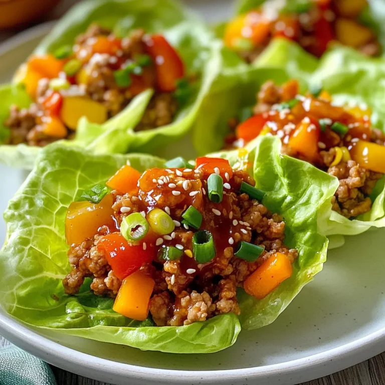 Für die süßen Chili-Hühnchen-Lettuce-Wraps brauchst du folgende Hauptzutaten: - 450 g gemahlenes Hühnchen - 1 Esslöffel Olivenöl - 1/2 Tasse rote Paprika, fein gewürfelt - 1/2 Tasse Karotten, gerieben - 2 Frühlingszwiebeln, in Ringe geschnitten - 2 Knoblauchzehen, fein gehackt - 1 Esslöffel frischer Ingwer, gerieben - 1/4 Tasse süße Chilisauce - 1 Esslöffel Sojasauce - 1 Esslöffel Reisessig - 1 Teelöffel Sesamöl - 1 Kopf Butterkopfsalat, Blätter getrennt - Sesamsamen zum Garnieren Diese Zutaten kombinieren sich perfekt. Das Hühnchen gibt dir Protein. Das Gemüse bringt Farbe und Nährstoffe. Die süße Chilisauce ist die Seele dieses Gerichts. Sie bringt eine leckere Balance aus Süße und Schärfe. Sojasauce fügt einen herzhaften Umami-Geschmack hinzu. Reisessig sorgt für eine frische Säure. Sesamöl gibt dem Gericht einen nussigen Kick. Frischer Ingwer und Knoblauch sind nicht nur aromatisch. Sie haben auch gesundheitliche Vorteile. Sie stärken das Immunsystem und fördern die Verdauung. Falls du kein gemahlenes Hühnchen hast, kannst du auch Hähnchenbrust verwenden. Einfach in kleine Stücke schneiden. Für eine vegetarische Option nutze Tofu oder Tempeh. Wenn du keine süße Chilisauce magst, probiere eine scharfe Sauce oder sogar Erdnusssoße. Das gibt dem Gericht eine andere, aber köstliche Note. Das Gemüse kannst du nach deinem Geschmack ändern. Zucchini, Mais, oder sogar Avocado passen gut dazu. {{ingredient_image_2}} Um mit dem Hühnchen zu beginnen, erhitze zuerst 1 Esslöffel Olivenöl in einer großen Pfanne. Stelle die Hitze auf mittel. Gib dann 450 g gemahlenes Hühnchen in die Pfanne. Brate das Hühnchen 5 bis 7 Minuten lang an, bis es schön gebräunt ist. Rühre mit einem Holzlöffel, damit es gleichmäßig gart. Nach dem Anbraten gib 2 fein gehackte Knoblauchzehen und 1 Esslöffel geriebenen Ingwer dazu. Lass das Ganze für weitere 1 bis 2 Minuten braten, bis die Aromen gut durchziehen. Es wird sehr gut riechen! Jetzt kommt das Gemüse. Füge 1/2 Tasse gewürfelte rote Paprika und 1/2 Tasse geriebene Karotten hinzu. Brate das Gemüse für 3 bis 4 Minuten, bis es leicht weich wird. Mische alles gut. Mische in einer kleinen Schüssel 1/4 Tasse süße Chilisauce, 1 Esslöffel Sojasauce, 1 Esslöffel Reisessig und 1 Teelöffel Sesamöl. Gieße diese Mischung über das Hühnchen. Rühre alles gut um, sodass das Hühnchen gleichmäßig bedeckt ist. Lass es 2 bis 3 Minuten köcheln, um die Aromen zu vereinen. Nun bereite das Gemüse vor. Nimm 2 Frühlingszwiebeln und schneide sie in Ringe. Diese Ringe werden später für die Wraps genutzt. Verwende auch einen Kopf Butterkopfsalat. Trenne die Blätter vorsichtig. Diese Blätter dienen als schmackhafte „Wraps“. Jetzt ist es Zeit, die Lettuce Wraps zusammenzustellen. Nimm ein Blatt Butterkopfsalat und löffle die Hühnchenmischung in die Mitte. Gib einige Ringe der Frühlingszwiebeln oben drauf. Streue ein paar Sesamsamen darüber, um die Wraps zu garnieren. Falte das Salatblatt über die Füllung und genieße es! So einfach ist es, köstliche süße Chili-Hühnchen-Lettuce-Wraps zu machen. Um das Hühnchen perfekt zu machen, achte auf die Hitze. Erhitze das Olivenöl gut, bevor du das Hühnchen hinzufügst. Das Hühnchen sollte gleichmäßig bräunen. Rühre es oft um, damit es nicht anbrennt. Wenn du Knoblauch und Ingwer hinzufügst, achte darauf, dass diese nicht verbrennen. So bleibt der Geschmack frisch und kräftig. Du kannst das Rezept leicht anpassen. Wenn du weniger scharf magst, nimm weniger süße Chilisauce. Für mehr Crunch füge Wasser- oder Bohnensprossen hinzu. Wenn du mehr Gemüse möchtest, kannst du Zucchini oder Brokkoli verwenden. Auch Tofu ist eine tolle Option für Vegetarier. Probiere verschiedene Kombinationen, um deinen eigenen Stil zu finden. Um deine Lettuce Wraps schön zu präsentieren, benutze einen großen Teller. Lege die Salatblätter in die Mitte des Tellers. Löffle die Hühnchenmischung ordentlich hinein. Garniere die Wraps mit Frühlingszwiebeln und Sesamsamen. Stelle auch ein paar Limettenviertel daneben. So sieht alles frisch und einladend aus. Pro Tipps Frisches Gemüse: Verwende frisches Gemüse für den besten Geschmack und die beste Textur. Frische Paprika und Karotten verleihen den Wraps einen knackigen Biss. Variationen der Sauce: Experimentiere mit verschiedenen süßen Chilisaucen, um den Geschmack anzupassen. Einige Saucen sind schärfer oder süßer, was das Gericht variieren kann. Vorsicht beim Falten: Sei vorsichtig beim Falten der Salatblätter, um sie nicht zu zerreißen. Du kannst die Blätter auch leicht blanchieren, um sie flexibler zu machen. Protein-Alternativen: Wechsle das Hühnchen gegen eine pflanzliche Proteinquelle, wie Tofu oder Tempeh, um eine vegetarische Variante zu kreieren. {{image_4}} Wenn du eine vegane Variante der süßen Chili-Hühnchen-Lettuce-Wraps möchtest, probiere stattdessen Tofu oder Tempeh. Diese Zutaten bieten eine tolle Textur. Verwende 450 g festen Tofu, der gewürfelt und angebraten wird. Der Geschmack bleibt lecker, besonders mit der süßen Chilisauce. Achte darauf, die restlichen Zutaten wie Gemüse und Gewürze gleich zu halten. Um die Wraps aufregender zu machen, füge Gewürze hinzu. Zum Beispiel, ein Teelöffel Kreuzkümmel oder Paprika kann die Aromen vertiefen. Du kannst auch frische Kräuter wie Koriander oder Minze verwenden. Diese Kräuter bringen Frische und einen schönen Kontrast. Experimentiere mit Chili-Flocken, wenn du es schärfer magst. Um die Wraps nahrhafter zu machen, kannst du zusätzliche Zutaten hinzufügen. Eine halbe Tasse gekochter Quinoa oder brauner Reis passt hervorragend. Sie machen die Wraps noch sättigender und geben mehr Ballaststoffe. Auch Avocado-Scheiben sind eine gute Wahl. Sie fügen gesunde Fette hinzu und sorgen für eine cremige Note. Die Reste der süßen Chili-Hühnchen-Lettuce-Wraps sind einfach zu lagern. Du kannst die Hühnchenmischung in einem luftdichten Behälter aufbewahren. Stelle sicher, dass sie vollständig abgekühlt ist, bevor du sie in den Kühlschrank stellst. Das Gemüse und die Salatblätter sollten separat gelagert werden, um die Frische zu bewahren. Um die Reste aufzuwärmen, empfehle ich die Pfanne. Erhitze etwas Öl in einer Pfanne und füge die Hühnchenmischung hinzu. Brate sie bei mittlerer Hitze für 5 Minuten, bis sie heiß ist. Du kannst auch die Mikrowelle nutzen, aber die Pfanne erhält den Geschmack besser. Decke die Mischung ab, um das Austrocknen zu verhindern. Die zubereitete Hühnchenmischung hält sich im Kühlschrank etwa 3 bis 4 Tage. Salatblätter sind am besten frisch. Lagere sie in einem feuchten Tuch, um sie knusprig zu halten. Die süße Chilisauce bleibt mindestens einen Monat haltbar, wenn sie gut verschlossen ist. Die süßen Chili-Hühnchen-Lettuce-Wraps ergeben etwa vier Portionen. Jeder Wrap ist voll von Geschmack und macht satt. Wenn du eine größere Gruppe bewirten möchtest, kannst du die Menge einfach verdoppeln. So hast du genug für alle! Ja, du kannst die süße Chilisauce selbst machen. Mische einfach 1/4 Tasse Zucker, 1/4 Tasse Essig und etwas Wasser. Füge dann rote Chiliflocken für die Schärfe hinzu. Koche alles kurz auf, bis es dick wird. So hast du eine frische, leckere Sauce! Zu den süßen Chili-Hühnchen-Lettuce-Wraps passen viele Beilagen gut. Du kannst eine frische Gurkensalat oder gedämpftes Gemüse servieren. Reis oder Quinoa sind auch gute Optionen. Sie ergänzen die Wraps und machen die Mahlzeit noch besser! Diese süßen Chili-Hühnchen-Lettuce-Wraps sind einfach und lecker. Wir haben die Hauptzutaten und ihre Vorteile besprochen. Ich habe Tipps gegeben, damit dein Hühnchen perfekt wird. Es gibt Variationen für jeden Geschmack und sogar vegane Alternativen. Denke daran, Reste gut aufzubewahren und richtig aufzuwärmen. Mit diesen Wraps kannst du deine Gäste beeindrucken oder einfach nur dich selbst verwöhnen. Mach das Rezept und genieße die Vielfalt!