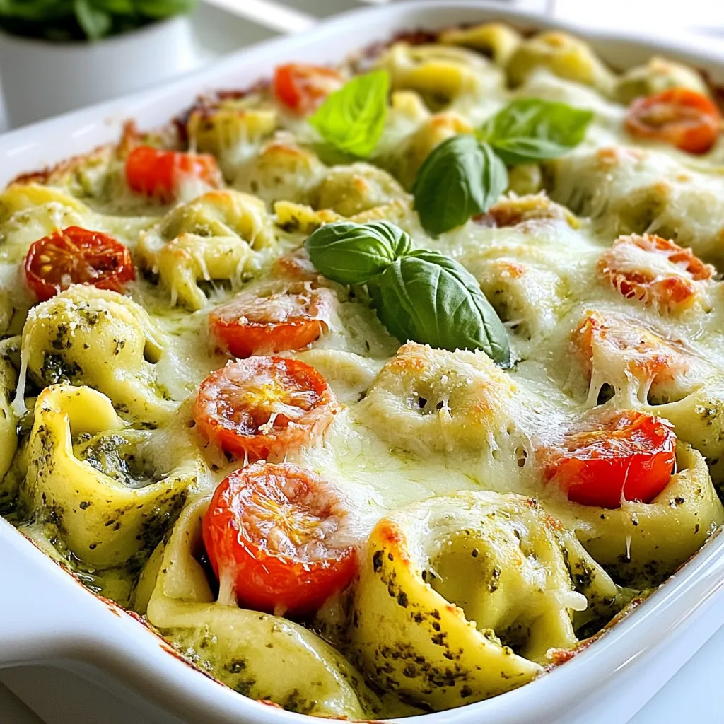 - 340 g Käse-Tortellini (frisch oder gefroren) - 240 ml Schlagsahne - 240 ml fertiges Basilikumpesto - 150 g Kirschtomaten, halbiert - 150 g geriebener Mozzarella - 50 g geriebener Parmesan - 2 Knoblauchzehen, gehackt - 1 Teelöffel italienische Gewürzmischung - Salz und Pfeffer nach Geschmack - Frische Basilikumblätter zur Dekoration Wählen Sie frische Tortellini für mehr Geschmack. Sie sollten aus hochwertigem Teig bestehen. Achten Sie auf die Füllung. Käse-Tortellini sind eine gute Wahl. Für das Pesto sollten Sie ein gutes Markenprodukt nehmen. Es sollte aus frischem Basilikum, Olivenöl und Nüssen bestehen. Achten Sie auf die Qualität der Sahne. Hochwertige Sahne macht die Soße cremiger. Verwenden Sie frische Kirschtomaten. Diese bringen einen süßen Geschmack ins Gericht. Frische Tortellini haben einen besseren Geschmack. Sie sind weicher und zarter. Wenn Sie gefrorene Tortellini verwenden, achten Sie auf die Kochzeit. Diese kann länger sein. Gefrorene Tortellini sind praktisch und einfach zu finden. Sie sind eine gute Option, wenn es schnell gehen muss. Achten Sie darauf, sie gut zu kochen, damit sie nicht matschig werden. {{ingredient_image_2}} Heizen Sie zuerst Ihren Ofen auf 190°C vor. Diese Temperatur sorgt für eine schöne, goldbraune Kruste. Während der Ofen vorheizt, kochen Sie 340 g Käse-Tortellini. Folgen Sie den Anweisungen auf der Verpackung. Wenn die Tortellini gar sind, lassen Sie sie gut abtropfen. Bereiten Sie dann Ihre anderen Zutaten vor. Hacken Sie zwei Knoblauchzehen fein. Halbieren Sie 150 g Kirschtomaten. Stellen Sie auch Ihre Käsesorten bereit. Sie benötigen 150 g geriebenen Mozzarella und 50 g geriebenen Parmesan. Halten Sie alles griffbereit, damit der Prozess schnell geht. Nehmen Sie eine große Rührschüssel und geben Sie 240 ml Schlagsahne hinein. Fügen Sie 240 ml fertiges Basilikumpesto hinzu. Dazu kommen die gehackten Knoblauchzehen, ein Teelöffel italienische Gewürzmischung, sowie Salz und Pfeffer nach Geschmack. Rühren Sie die Mischung gut um, bis alles schön cremig ist. Diese Pesto-Sahne-Mischung gibt dem Auflauf viel Geschmack. Jetzt ist es Zeit, alles zusammenzufassen. Fügen Sie die gekochten Tortellini und die halbierten Kirschtomaten in die Schüssel mit der Pesto-Mischung. Heben Sie alles vorsichtig um, damit die Tortellini gut überzogen sind. Geben Sie die Mischung dann in eine gefettete Backform von 25x33 cm. Bestreuen Sie die Mischung gleichmäßig mit dem geriebenen Mozzarella und Parmesan. Backen Sie den Auflauf für 20-25 Minuten im Ofen. Der Käse sollte sprudelnd und goldbraun sein. Wenn er fertig ist, nehmen Sie ihn heraus und lassen Sie ihn kurz abkühlen. So können Sie ihn leichter servieren. Ein häufiger Fehler ist, die Tortellini zu lange zu kochen. Sie sollten nach den Anweisungen auf der Verpackung gekocht werden. Wenn sie zu weich sind, zerfallen sie im Auflauf. Ein weiterer Fehler ist, die Pesto-Sahne-Mischung nicht gut genug zu rühren. Achten Sie darauf, dass alles gleichmäßig vermischt ist. Zu wenig Salz kann den Geschmack beeinträchtigen. Probieren Sie die Mischung vor dem Backen und passen Sie die Gewürze an. Um die perfekte cremige Sauce zu erzielen, verwenden Sie frische Sahne und hochwertiges Pesto. Diese Zutaten machen einen großen Unterschied. Wenn die Sauce zu dick ist, fügen Sie etwas mehr Sahne hinzu. Ist sie zu dünn, lassen Sie sie einfach ein wenig länger auf dem Herd köcheln. Fügen Sie auch den Knoblauch früh genug hinzu, damit er gut durchzieht. So erhält die Sauce mehr Geschmack. Servieren Sie den Auflauf heiß aus dem Ofen. Lassen Sie ihn ein paar Minuten ruhen, damit er sich setzen kann. Garnieren Sie mit frischen Basilikumblättern. Sie verleihen dem Gericht nicht nur Farbe, sondern auch Frische. Servieren Sie dazu einen einfachen grünen Salat für einen tollen Kontrast. Dieser Auflauf passt auch gut zu knusprigem Brot. So können Sie die leckere Sauce aufessen. Pro Tipps Tortellini kochen: Kochen Sie die Tortellini nur al dente, da sie beim Backen weiter garen und ansonsten zu weich werden könnten. Pesto Variation: Experimentieren Sie mit verschiedenen Pesto-Sorten, wie z.B. Rotem Pesto oder Walnuss-Pesto, um neue Geschmacksrichtungen zu entdecken. Käsemischung: Verwenden Sie eine Mischung aus verschiedenen Käsesorten, wie Gouda oder Cheddar, um dem Auflauf zusätzlichen Geschmack zu verleihen. Gemüse hinzufügen: Fügen Sie zusätzliches Gemüse wie Spinat, Zucchini oder Paprika hinzu, um den Auflauf nahrhafter zu machen. {{image_4}} Für eine vegetarische Variante der cremigen Pesto Tortellini können Sie Gemüse hinzufügen. Zucchini, Spinat und Brokkoli sind tolle Optionen. Diese Gemüsesorten bringen Farbe und Nährstoffe in das Gericht. Sie können sie leicht dämpfen und dann mit den Tortellini mischen. Möchten Sie das Gericht aufpeppen? Fügen Sie geröstete Pinienkerne oder Oliven hinzu. Diese Zutaten geben einen tollen Crunch und einen besonderen Geschmack. Auch etwas Feta oder Ricotta kann mehr Cremigkeit bieten. Experimentieren Sie mit frischen Kräutern wie Petersilie oder Schnittlauch für mehr Frische. Haben Sie spezielle diätetische Bedürfnisse? Wählen Sie glutenfreie Tortellini aus Reis oder Linsen. Für milcheiweißfreie Optionen können Sie pflanzliche Sahne und Käse benutzen. Diese Alternativen sind heute weit verbreitet und leicht zu finden. So bleibt der Auflauf auch für jeden Genuss ohne Einschränkungen lecker. Um deinen cremigen Pesto Tortellini Auflauf frisch zu halten, achte auf diese Tipps: - Lass den Auflauf vor dem Lagern auf Raumtemperatur abkühlen. - Verwende einen luftdichten Behälter, um den Auflauf zu lagern. - Trenne die Portionen, wenn du nur einen Teil aufbewahren möchtest. - Füge frische Basilikumblätter erst beim Servieren hinzu. Das Aufwärmen des Auflaufs ist einfach. Hier sind einige Schritte: - Heize den Ofen auf 180°C (350°F) vor. - Lege den Auflauf in eine Backform. - Decke die Form mit Alufolie ab, um Austrocknen zu verhindern. - Backe den Auflauf für 15-20 Minuten, bis er heiß ist. Für eine schnellere Methode kannst du auch die Mikrowelle verwenden. Stelle die Portionen in eine mikrowellengeeignete Schüssel und erhitze sie in Intervallen von 1-2 Minuten. Im Kühlschrank hält sich der Auflauf etwa 3-4 Tage. Stelle sicher, dass er gut verpackt ist. Wenn du den Auflauf länger aufbewahren möchtest, friere ihn ein. Er bleibt bis zu drei Monate frisch im Gefrierfach. Um ihn wieder aufzutauen, lasse ihn über Nacht im Kühlschrank. Erwärme ihn dann wie oben beschrieben. So bleibt der Geschmack und die Cremigkeit erhalten. Die Zubereitung dauert etwa 10 Minuten. Das Backen im Ofen benötigt 20 bis 25 Minuten. Insgesamt sind es also rund 40 Minuten von Start bis zum Genuss. Du kannst in dieser Zeit die Küche aufräumen oder den Tisch decken. So wird das Essen schnell serviert. Ja, du kannst Tortellini selbst machen! Es ist einfach und macht Spaß. Du brauchst frischen Pastateig und eine Füllung deiner Wahl. Beliebte Füllungen sind Käse oder Fleisch. Rolle den Teig dünn aus, schneide ihn in kleine Kreise und fülle ihn. Falte die Ränder zusammen und drücke sie gut an. Das bringt viel Freude und ist eine tolle Erfahrung. Das beste Pesto findest du am besten im Supermarkt oder in Feinkostläden. Achte auf frisches Basilikum und hochwertige Öle. Du kannst auch selbst Pesto machen! Mische frisches Basilikum, Pinienkerne, Knoblauch, Parmesan und Olivenöl in einem Mixer. Das gibt dir frischen, leckeren Geschmack. Der Cremige Pesto Tortellini Auflauf ist einfach und lecker. Wir haben frische Zutaten und die besten Tipps zur Zubereitung besprochen. Häufige Fehler zu vermeiden, hilft, ein perfektes Gericht zu erzielen. Variationen zeigen, wie vielseitig dieses Rezept ist. Mit den richtigen Lagerungstipps bleiben Reste frisch. Denke daran, deine eigenen Varianten zu kreieren und das Gericht anzupassen. Mit diesen Infos gelingt dir der Auflauf sicher!