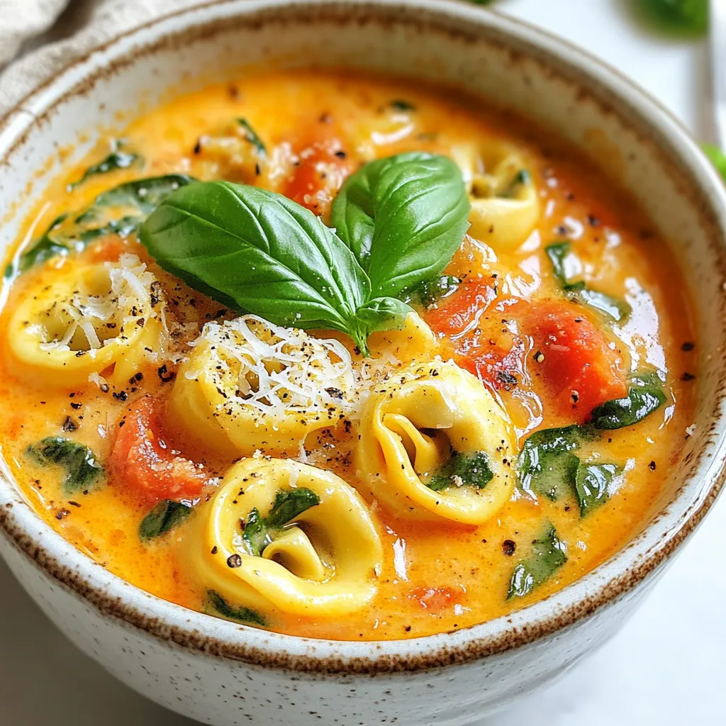 Um die cremige Tomaten-Basilikum Tortellini-Suppe zuzubereiten, benötigen Sie folgende Zutaten: - 2 Esslöffel Olivenöl - 1 kleine Zwiebel, gewürfelt - 3 Knoblauchzehen, gehackt - 1 Dose (28 oz) zerstampfte Tomaten - 4 Tassen Gemüsebrühe - 1 Teelöffel getrockneter Oregano - 1 Teelöffel getrockneter Basilikum - 1 Tasse Schlagsahne - 1 Packung (9 oz) Käse-Tortellini - 2 Tassen frischer Spinat, grob gehackt - 1/2 Tasse frisch geriebener Parmesan-Käse - Salz und Pfeffer nach Geschmack - Frische Basilikumblätter zum Garnieren Die wichtigsten Zutaten sind die Tomaten und die Tortellini. Die zerstampften Tomaten geben der Suppe einen reichen Geschmack. Sie sind die Basis für die ganze Suppe. Die Käse-Tortellini sorgen für eine cremige Textur und einen herzhaften Biss. Spinat fügt Frische hinzu und bringt Farbe. Wenn Sie frische Zutaten auswählen, achten Sie auf die folgenden Punkte: - Zwiebeln: Suchen Sie nach festen, glatten Zwiebeln ohne Flecken. - Knoblauch: Wählen Sie Knoblauchzehen, die fest und trocken sind. - Spinat: Frischer Spinat sollte grün und knackig sein. Vermeiden Sie welke Blätter. - Tomaten: Wenn Sie frische Tomaten verwenden, wählen Sie reife, saftige Tomaten für den besten Geschmack. Die Auswahl guter Zutaten macht einen großen Unterschied in Ihrem Rezept. Achten Sie darauf, dass alles frisch und von guter Qualität ist. {{ingredient_image_2}} Zuerst sammeln wir alle Zutaten. Du brauchst Olivenöl, Zwiebel, Knoblauch und Tomaten. Danach nimm die Gemüsebrühe und die Gewürze. Vergiss nicht die Sahne, Tortellini, Spinat, Parmesan und frischen Basilikum. Jetzt schneide die Zwiebel und hacke den Knoblauch. Das macht die Zubereitung schneller. 1. Erhitze das Olivenöl in einem großen Topf bei mittlerer Hitze. 2. Füge die gewürfelte Zwiebel hinzu und brate sie für etwa 5 Minuten. Sie sollte glasig sein. 3. Gebe dann den gehackten Knoblauch dazu und brate ihn 1-2 Minuten. Er duftet jetzt lecker. 4. Gieße die zerstampften Tomaten und die Gemüsebrühe in den Topf. 5. Streue den Oregano und Basilikum darüber und rühre gut um. 6. Lasse die Mischung aufkochen, dann köchle sie für 10-15 Minuten. 7. Reduziere die Hitze und füge die Schlagsahne hinzu. Lass sie sanft erhitzen. 8. Jetzt kommen die Käse-Tortellini in die Suppe. Koche sie nach Paket-Anweisung, etwa 5-7 Minuten. 9. Rühre den gehackten Spinat ein und koche ihn für 2-3 Minuten. 10. Nimm den Topf vom Herd und rühre den Parmesan ein. 11. Schmecke die Suppe mit Salz und Pfeffer ab. Serviere die Suppe in rustikalen Schalen. Bestreue sie mit extra Parmesan und einem Spritzer Olivenöl. Du kannst auch frische Basilikumblätter oben drauflegen. Das sieht toll aus und schmeckt noch besser! Um die beste Cremige Tomaten-Basilikum Tortellini-Suppe zu machen, hier sind einige einfache Tipps: - Frische Zutaten: Verwende frische Zwiebeln und Knoblauch. Sie geben der Suppe mehr Geschmack. - Richtige Hitze: Koche die Suppe auf mittlerer Hitze. So bleiben die Aromen klar und frisch. - Kräuter: Füge die frischen Basilikumblätter erst kurz vor dem Servieren hinzu. Sie behalten so ihr Aroma. Hier sind einige häufige Fehler, die du vermeiden solltest: - Zu lang kochen: Lass die Tortellini nicht zu lange in der Suppe. Sie werden matschig. - Zu viel Salz: Sei vorsichtig mit Salz. Du kannst immer mehr hinzufügen, aber nicht entfernen. - Nicht umrühren: Rühre die Suppe gut um, damit sich die Zutaten gut vermischen. Du kannst dieses Rezept ganz einfach anpassen: - Gemüse: Füge Karotten, Sellerie oder Zucchini hinzu, um mehr Gemüse zu integrieren. - Käse: Verwende verschiedene Käsesorten wie Mozzarella oder Feta für einen anderen Geschmack. - Würze: Möchtest du es schärfer? Füge eine Prise rote Paprikaflocken hinzu. Pro Tipps Frische Zutaten verwenden: Verwenden Sie frische Kräuter und Gemüse, um den Geschmack der Suppe zu intensivieren. Frischer Basilikum und Spinat machen einen großen Unterschied. Variationen ausprobieren: Fügen Sie zusätzliches Gemüse wie Karotten oder Zucchini hinzu, um mehr Nährstoffe und Textur in die Suppe zu bringen. Die perfekte Konsistenz: Pürieren Sie einen Teil der Suppe mit einem Stabmixer, um eine cremigere Konsistenz zu erreichen, ohne die ganze Suppe zu pürieren. Vorbereiten und lagern: Diese Suppe lässt sich hervorragend im Voraus zubereiten und im Kühlschrank aufbewahren. Erwärmen Sie sie einfach vor dem Servieren und fügen Sie frischen Spinat hinzu. {{image_4}} Wenn Sie eine vegetarische Variante der Suppe wünschen, lassen Sie einfach die Schlagsahne weg. Sie können auch Kokosmilch nutzen. Für eine vegane Option verwenden Sie pflanzliche Brühe und ersetzen den Parmesan mit Hefeflocken. Diese Zutaten geben einen tollen Geschmack und eine cremige Textur. Die Tortellini sind klassisch, aber nicht die einzige Option. Sie können auch andere Nudeln verwenden. Gekochte Penne oder Fusilli passen gut dazu. Glutenfreie Pasta ist ebenfalls eine gute Wahl. Achten Sie darauf, die Kochzeit entsprechend anzupassen. Möchten Sie mehr Nährstoffe? Fügen Sie gekochte Kichererbsen oder Linsen hinzu. Diese bringen Protein und machen die Suppe sättigender. Für mehr Gemüse können Sie Karotten oder Zucchini klein schneiden und mitkochen. Auch Brokkoli oder Erbsen sind lecker und gesund. Um die Suppe frisch zu halten, lasse sie zuerst abkühlen. Fülle die kalte Suppe in einen luftdichten Behälter. Stelle ihn dann in den Kühlschrank. Die Suppe bleibt so für bis zu fünf Tage frisch. Achte darauf, die Suppe vor dem Servieren gut umzurühren. Du kannst die Suppe auch einfrieren. Fülle die abgekühlte Suppe in gefriergeeignete Behälter. Lasse etwas Platz oben, da sich die Flüssigkeit ausdehnt. Die Suppe hält sich bis zu drei Monate im Tiefkühler. Wenn du sie verwenden möchtest, tau die Suppe über Nacht im Kühlschrank auf. Beim Aufwärmen kannst du die Konsistenz verbessern. Gieße die gefrorene oder gekühlte Suppe in einen Topf. Erwärme sie bei mittlerer Hitze und rühre oft um. Füge etwas Gemüsebrühe hinzu, wenn die Suppe zu dick wird. So bleibt sie cremig und lecker. Wenn Sie keine Tortellini haben, verwenden Sie kleine Nudeln. Fusilli oder Penne sind gute Optionen. Sie können auch Ravioli nehmen, wenn Sie es mögen. Diese Alternativen geben der Suppe eine ähnliche Textur. Um die Suppe würziger zu machen, fügen Sie mehr Gewürze hinzu. Rote Paprika oder Cayennepfeffer bringen Wärme. Auch frische Kräuter wie Thymian oder Rosmarin sind toll. Experimentieren Sie mit verschiedenen Geschmäckern, um Ihre perfekte Mischung zu finden. Ja, Sie können Schlagsahne ersetzen. Verwenden Sie Kokosmilch für eine cremige Note. Auch Mandelmilch funktioniert gut, wenn Sie es leichter mögen. Für eine vegane Option nehmen Sie pflanzliche Sahne. Alle diese Alternativen geben der Suppe eine schöne Textur. In diesem Blogbeitrag haben wir die Zutaten für eine köstliche Suppe behandelt. Ich habe die wichtigsten Zutaten hervorgehoben und Tipps zur Auswahl gegeben. Dann folgten eine Schritt-für-Schritt-Anleitung und nützliche Tipps, um Fehler zu vermeiden. Außerdem erkundeten wir Variationen, die du ausprobieren kannst. Schließlich gab es hilfreiche Lagerinformationen. Zusammengefasst, frische Zutaten und einfache Schritte führen zu einer tollen Suppe. Viel Spaß beim Kochen und Experimentieren!