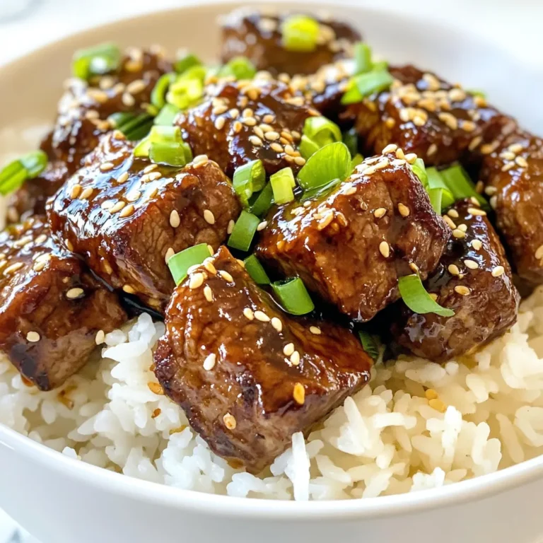 Für Teriyaki Steak Bites benötigen Sie einige wichtige Zutaten: - 450 g Rinderfilet, in mundgerechte Würfel geschnitten - 60 ml Sojasauce - 2 Esslöffel Honig - 2 Esslöffel Reisessig - 30 ml Sesamöl - 2 Knoblauchzehen, fein gehackt - 1 Teelöffel frischer Ingwer, gerieben - 1 Esslöffel Maisstärke - 120 ml Wasser - 400 g gekochter Jasminreis Die Marinade bringt den Geschmack in die Steakbisse. Sie brauchen: - Sojasauce, um die salzige Note hinzuzufügen - Honig, um die Süße zu balancieren - Reisessig für die Säure - Sesamöl für den nussigen Geschmack - Knoblauch und Ingwer für den würzigen Kick Um das Gericht schön zu machen, können Sie Folgendes verwenden: - 2 Frühlingszwiebeln, gehackt - Geröstete Sesamsamen Diese Garnierungen geben dem Gericht Farbe und zusätzlichen Geschmack. {{ingredient_image_2}} Zuerst bereite ich die Marinade vor. Ich mische Sojasauce, Honig, Reisessig, Sesamöl, Knoblauch und Ingwer. Das gibt den Steakbissen viel Geschmack. Ich gebe die Steakwürfel in einen Plastikbeutel. Dann gieße ich die Marinade darüber und schließe den Beutel. Ich lasse das Fleisch mindestens 30 Minuten im Kühlschrank. So zieht der Geschmack gut ein. Nach der Marinierzeit nehme ich die Steakwürfel aus dem Beutel. Ich erhitze eine große Pfanne bei mittlerer bis hoher Hitze. Ich lege die Steakbisse in einer einzigen Schicht in die Pfanne. Ich brate sie 2-3 Minuten auf jeder Seite. So werden sie schön braun und zart. Dann nehme ich das Steak aus der Pfanne und lege es beiseite. In der gleichen Pfanne gebe ich die aufbewahrte Marinade. Ich bringe sie bei mittlerer Hitze zum Köcheln. In einer kleinen Schüssel vermische ich die Maisstärke mit Wasser. Diese Mischung gebe ich zur Marinade in die Pfanne. Ich rühre ständig, bis die Sauce dick wird. Das dauert etwa 1-2 Minuten. Jetzt gebe ich die Steakbisse wieder in die Pfanne. Ich rühre alles gut um, damit das Steak von der Sauce umhüllt wird. Nach einer Minute ist es fertig. Ich serviere die Steakbisse auf einem Bett aus gekochtem Jasminreis. Zum Schluss garniere ich das Gericht mit gehackten Frühlingszwiebeln und gerösteten Sesamsamen. Das sieht nicht nur gut aus, es schmeckt auch lecker! Um eine großartige Marinade zu machen, mische die Sojasauce, den Honig, den Reisessig und das Sesamöl gut. Füge den gehackten Knoblauch und den frischen Ingwer hinzu. Diese Zutaten geben dem Steak viel Geschmack. Lasse die Steakwürfel mindestens 30 Minuten marinieren. Für mehr Geschmack kannst du sie bis zu 2 Stunden im Kühlschrank lassen. Die richtige Garzeit ist wichtig für zartes Steak. Erhitze die Pfanne gut, bevor du das Steak hinzufügst. Brate die Stücke 2-3 Minuten auf jeder Seite. So bleiben sie saftig. Du kannst die Garzeit anpassen. Kürzere Zeit ergibt ein rosa Steak, längere Zeit macht es durchgegart. Eine schöne Präsentation macht das Essen noch besser. Serviere den Jasminreis in einer Schüssel. Lege die Teriyaki Steakbites darauf. Garniere das Gericht mit gehackten Frühlingszwiebeln und gerösteten Sesamsamen. Das sieht nicht nur gut aus, sondern schmeckt auch toll! Pro Tipps Die richtige Marinierzeit: Für den besten Geschmack sollten die Steakwürfel mindestens 30 Minuten, idealerweise jedoch 2 Stunden marinieren. Hochwertiges Fleisch: Verwenden Sie immer frisches Rinderfilet, um die zartesten und schmackhaftesten Steakbisse zu erhalten. Hitze kontrollieren: Stellen Sie sicher, dass Ihre Pfanne heiß genug ist, bevor Sie die Steakbisse hinzufügen, damit sie schön bräunen und nicht dampfen. Variation der Beilagen: Experimentieren Sie mit verschiedenen Beilagen wie gedämpftem Gemüse oder Salat, um das Gericht vielseitiger zu gestalten. {{image_4}} Wenn du auf Fleisch verzichten möchtest, gibt es tolle Alternativen. Tofu ist eine beliebte Wahl. Du kannst festen Tofu verwenden, ihn gut pressen und dann in Würfel schneiden. Marinieren funktioniert hier genauso gut wie bei Steak. Tempeh ist eine weitere gute Option. Es hat einen tollen Biss und nimmt die Marinade gut auf. Auch Seitan kann eine schmackhafte Wahl sein. Du erhältst eine fleischähnliche Textur und einen herzhaften Geschmack. Wenn du auf deinen Natriumkonsum achtest, kannst du die Sojasauce anpassen. Verwende natriumarme Sojasauce. Diese hat weniger Salz, aber den gleichen tollen Geschmack. Eine Mischung aus Sojasauce und Wasser ist auch eine gute Lösung. Du kannst auch Tamari verwenden, wenn du glutenfrei kochen möchtest. Überlege, die Marinade mit Zitrussaft zu ergänzen. Das bringt frische Aromen und ersetzt etwas Salz. Gemüse kann dein Gericht wunderbar ergänzen. Brokkoli ist eine gute Wahl. Er passt gut zu den Steakbissen und ist gesund. Paprika bringt Farbe und Süße. Zucchini lässt sich leicht schneiden und braten. Erbsen fügen eine süße Note hinzu. Du kannst sie kurz in der Pfanne garen, bevor du alles zusammenbringst. Mische das Gemüse einfach mit den Steakbissen in der Pfanne. So wird das Gericht noch bunter und nahrhafter. Um die Reste der Teriyaki Steak Bites frisch zu halten, lege sie in einen luftdichten Behälter. So bleiben sie bis zu drei Tage im Kühlschrank gut. Achte darauf, die Steakbisse vom Reis zu trennen. So wird der Reis nicht matschig. Um die Reste wieder aufzuwärmen, lege die Steakbites und den Reis in eine mikrowellengeeignete Schüssel. Bedecke die Schüssel mit einem Deckel oder einem feuchten Papiertuch. Erhitze alles auf hoher Stufe für etwa zwei bis drei Minuten. Rühre nach einer Minute um, um gleichmäßiges Erhitzen zu gewährleisten. Für längere Haltbarkeit kannst du die Steakbites einfrieren. Lege sie in einen gefrierfesten Beutel oder Behälter. Drücke die Luft heraus, um Frost zu vermeiden. So bleiben sie bis zu drei Monate frisch. Denke daran, den Reis separat zu frieren oder frisch zu kochen, wenn du ihn servierst. Du kannst verschiedene Fleischsorten nutzen. Hähnchenbrust ist eine gute Wahl. Sie ist zart und nimmt die Marinade gut auf. Schweinefleisch eignet sich auch gut für diese Rezeptur. Wenn du eine pflanzliche Option möchtest, probiere Tofu oder Tempeh. Diese Alternativen bieten einen ähnlichen Geschmack, wenn sie richtig mariniert werden. Die Marinade kann bis zu zwei Tage im Voraus zubereitet werden. Bewahre sie in einem luftdichten Behälter im Kühlschrank auf. So kann sich der Geschmack gut entfalten. Wenn du sie länger aufbewahrst, achte darauf, sie vor der Verwendung gut zu schütteln. Teriyaki Steak Bites und Rice passen gut zu gedünstetem Gemüse. Brokkoli, Karotten oder Zuckerschoten sind ideal. Ein frischer Salat mit Sesam-Dressing ergänzt das Gericht perfekt. Du kannst auch einen Gurkensalat als Beilage servieren, um einen frischen Kontrast zu bieten. Teriyaki Steak Bites sind einfach zuzubereiten und lecker. Wir haben über die wichtigen Zutaten gesprochen, die für eine großartige Marinade nötig sind. Zudem habe ich dir Schritt für Schritt gezeigt, wie du die Steakbisse perfekt zubereitest. Denk an die Tipps für die Marinade und die Garzeit, um das Beste herauszuholen. Variiere das Rezept nach deinem Geschmack, zum Beispiel mit Gemüse oder gesunder Sojasauce. Mit der richtigen Lagerung bleiben die Reste frisch. Viel Spaß beim Kochen!