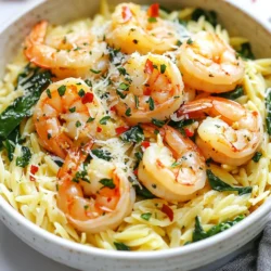 Um Zitronen-Knoblauch-Garnelen-Orzo zu machen, brauchen Sie: - 1 Tasse Orzo-Pasta - 450 g große Garnelen, geschält und entdarmt - 3 Esslöffel Olivenöl - 4 Knoblauchzehen, fein gehackt - 1 Teelöffel rote Pfefferflocken (nach Geschmack anpassen) - Saft von 2 Zitronen - Schale von 1 Zitrone - 2 Tassen Spinat, grob gehackt - 1/4 Tasse frische Petersilie, gehackt - Salz und Pfeffer nach Geschmack - Geriebener Parmesan (optional, zum Servieren) Die Garnelen sind reich an Eiweiß und leicht. Sie bringen einen feinen Geschmack. Zitronensaft gibt Frische und hilft, die Garnelen zart zu machen. Spinat ist gesund und voll von Vitaminen. Petersilie sorgt für Farbe und einen frischen Geschmack. Olivenöl ist gesund für das Herz und gibt einen tollen Geschmack. Knoblauch hat viele Vorteile. Es ist gut für das Immunsystem und gibt ein tolles Aroma. Achten Sie beim Kauf von Garnelen auf den Geruch. Sie sollten frisch riechen, nicht fischig. Wählen Sie Garnelen mit fester Textur. Bei Zitronen sollten Sie die Haut leicht drücken. Sie sollten sich fest anfühlen und eine glänzende Schale haben. Der Spinat sollte knackig und grün sein. Vermeiden Sie welke Blätter. Kaufen Sie frische Kräuter, die stark duften. So bleibt Ihr Gericht lecker und gesund. {{ingredient_image_2}} Um die Orzo-Pasta zu kochen, bringe einen großen Topf mit gesalzenem Wasser zum Kochen. Füge die Orzo-Pasta hinzu und koche sie gemäß der Verpackungsanweisung, bis sie al dente ist. Das dauert meist etwa 8 bis 10 Minuten. Vergiss nicht, etwa 1/2 Tasse des Kochwassers aufzuheben. Nach dem Kochen, gieße die Pasta ab und stelle sie beiseite. Erhitze in einer großen Pfanne 2 Esslöffel Olivenöl bei mittelhoher Hitze. Die Hitze ist wichtig, damit der Knoblauch gut aromatisiert. Füge den fein gehackten Knoblauch und die roten Pfefferflocken hinzu. Dünste sie etwa 30 Sekunden lang, bis sie duften. Jetzt kommen die Garnelen in die Pfanne. Brate sie 2 bis 3 Minuten auf einer Seite, bis sie rosa sind. Wende sie dann und drücke den Saft von einer Zitrone darüber. Würze mit Salz und Pfeffer nach Geschmack. Sind die Garnelen gar, gib die gekochte Orzo-Pasta in die Pfanne. Füge das restliche Esslöffel Olivenöl, die Zitronenschale und das aufbewahrte Pasta-Kochwasser hinzu. Mische alles gut, damit sich die Aromen verbinden. Füge vorsichtig den grob gehackten Spinat und die Petersilie hinzu. Garen nur so lange, bis der Spinat verwelkt. Schmecke das Gericht erneut ab und serviere es sofort. Garniere mit extra Petersilie und geriebenem Parmesan, wenn du magst. Um perfekte Garnelen zu bekommen, achte auf die Größe. Große Garnelen sind die besten. Sie brauchen nur 2-3 Minuten auf jeder Seite. Wenn sie rosa und fest sind, sind sie fertig. Vermeide es, sie zu lange zu braten. So bleiben sie saftig und lecker. Die Orzo-Pasta muss al dente sein. Das bedeutet, sie sollte noch einen leichten Biss haben. Koche sie in gesalzenem Wasser. Behalte ein wenig Kochwasser. Dieses Wasser hilft, die Sauce zu binden und die Orzo perfekt zu machen. Um den Geschmack zu steigern, füge mehr Zitronensaft hinzu. Ein Spritzer frischer Saft macht viel aus. Auch frische Kräuter wie Petersilie und Spinat geben Geschmack. Rote Pfefferflocken bringen einen kleinen Kick. Probiere auch Parmesan, um das Gericht abzurunden. Pro Tipps Perfekte Garnelen: Achte darauf, die Garnelen nur so lange zu garen, bis sie rosa und durchgegart sind. Übergare sie nicht, sonst werden sie zäh. Orzo richtig kochen: Koche die Orzo-Pasta in reichlich gesalzenem Wasser, um sicherzustellen, dass sie gut gewürzt ist. Behalte etwas Kochwasser, um die Sauce anzupassen. Zitronenfrische: Verwende frisch gepressten Zitronensaft für den besten Geschmack. Der Saft aus Flaschen kann oft einen anderen Geschmack haben. Spinat perfekt einfalten: Füge den Spinat erst am Ende hinzu und koche ihn nur kurz, damit er seine leuchtende Farbe und Nährstoffe behält. {{image_4}} Du kannst viele Gemüsesorten hinzufügen. Zucchini und Paprika sind toll. Auch Erbsen bringen Farbe und Süße. Brokkoli passt gut, wenn du etwas Grünes willst. Diese Gemüseeinlagen geben dem Gericht mehr Textur und Nährstoffe. Wenn du glutenfrei kochen möchtest, ersetze die Orzo-Pasta mit Reis oder Quinoa. Diese Körner sind glutenfrei und haben eine ähnliche Konsistenz. Achte darauf, dass du die Kochzeit anpasst. So bleibt das Gericht lecker und verträglich. Du kannst das Rezept mit frischen Kräutern variieren. Basilikum und Dill sind tolle Optionen. Sie fügen einen frischen Geschmack hinzu. Auch Thymian und Oregano passen gut. Experimentiere mit verschiedenen Gewürzen, um neue Aromen zu entdecken. Bewahre die Reste in einem luftdichten Behälter auf. Stelle sicher, dass die Mischung gut abgekühlt ist, bevor du sie einlagerst. So bleibt der Geschmack frisch. Du kannst die Reste bis zu drei Tage im Kühlschrank aufbewahren. Denke daran, die Garnelen nicht länger als nötig zu lagern, um die beste Qualität zu erhalten. Um die Reste wieder aufzuwärmen, erhitze sie in einer Pfanne. Füge etwas Wasser oder Brühe hinzu, um die Pasta feucht zu halten. Rühre die Mischung gut um, damit alles gleichmäßig erhitzt wird. Du kannst auch die Mikrowelle verwenden. Stelle sicher, dass du eine mikrowellengeeignete Schüssel nutzt und decke sie ab, damit die Feuchtigkeit bleibt. Die Frische der Garnelen ist wichtig. Überprüfe vor dem Verzehr, ob die Garnelen frisch riechen und eine gute Farbe haben. Wenn du die Reste länger aufbewahren möchtest, kannst du sie auch einfrieren. In einem luftdichten Behälter halten sie sich bis zu drei Monate. Achte darauf, die Portionen klein zu halten, damit du nur das taust, was du brauchst. Zitronen-Knoblauch-Garnelen-Orzo hält sich etwa 3 bis 4 Tage im Kühlschrank. Bewahre das Gericht in einem luftdichten Behälter auf. Stelle sicher, dass es vollständig abgekühlt ist, bevor du es in den Kühlschrank stellst. So bleibt der Geschmack frisch. Ja, du kannst gefrorene Garnelen verwenden. Achte darauf, sie vorher gut aufzutauen. Lege sie einfach über Nacht in den Kühlschrank oder tau sie in kaltem Wasser auf. So bleiben sie saftig und zart, wenn du sie brätst. Zu Zitronen-Knoblauch-Garnelen-Orzo passen viele Beilagen gut. Hier sind einige Vorschläge: - Gemischter grüner Salat - Knoblauchbrot - Gegrilltes Gemüse Diese Beilagen ergänzen den Geschmack und machen die Mahlzeit noch besser. Ja, du kannst die Orzo-Pasta ersetzen. Hier sind einige Alternativen: - Reis - Quinoa - Couscous Alle diese Optionen bieten eine ähnliche Textur und können gut mit den Garnelen und dem Gemüse kombiniert werden. Du hast nun alle wichtigen Schritte und Tipps für das Zitronen-Knoblauch-Garnelen-Orzo-Gericht. Du kennst die benötigten Zutaten, die Zubereitung und wertvolle Tricks für den besten Geschmack. Denke daran, frische Zutaten zu wählen und die Garnelen perfekt zuzubereiten. Variiere das Rezept nach deinem Geschmack und lagere Reste richtig. Mit diesen Informationen kannst du ein köstliches Gericht zubereiten, das deine Familie und Freunde begeistert. Viel Spaß beim Kochen!