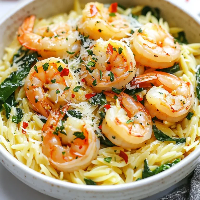 Um Zitronen-Knoblauch-Garnelen-Orzo zu machen, brauchen Sie: - 1 Tasse Orzo-Pasta - 450 g große Garnelen, geschält und entdarmt - 3 Esslöffel Olivenöl - 4 Knoblauchzehen, fein gehackt - 1 Teelöffel rote Pfefferflocken (nach Geschmack anpassen) - Saft von 2 Zitronen - Schale von 1 Zitrone - 2 Tassen Spinat, grob gehackt - 1/4 Tasse frische Petersilie, gehackt - Salz und Pfeffer nach Geschmack - Geriebener Parmesan (optional, zum Servieren) Die Garnelen sind reich an Eiweiß und leicht. Sie bringen einen feinen Geschmack. Zitronensaft gibt Frische und hilft, die Garnelen zart zu machen. Spinat ist gesund und voll von Vitaminen. Petersilie sorgt für Farbe und einen frischen Geschmack. Olivenöl ist gesund für das Herz und gibt einen tollen Geschmack. Knoblauch hat viele Vorteile. Es ist gut für das Immunsystem und gibt ein tolles Aroma. Achten Sie beim Kauf von Garnelen auf den Geruch. Sie sollten frisch riechen, nicht fischig. Wählen Sie Garnelen mit fester Textur. Bei Zitronen sollten Sie die Haut leicht drücken. Sie sollten sich fest anfühlen und eine glänzende Schale haben. Der Spinat sollte knackig und grün sein. Vermeiden Sie welke Blätter. Kaufen Sie frische Kräuter, die stark duften. So bleibt Ihr Gericht lecker und gesund. {{ingredient_image_2}} Um die Orzo-Pasta zu kochen, bringe einen großen Topf mit gesalzenem Wasser zum Kochen. Füge die Orzo-Pasta hinzu und koche sie gemäß der Verpackungsanweisung, bis sie al dente ist. Das dauert meist etwa 8 bis 10 Minuten. Vergiss nicht, etwa 1/2 Tasse des Kochwassers aufzuheben. Nach dem Kochen, gieße die Pasta ab und stelle sie beiseite. Erhitze in einer großen Pfanne 2 Esslöffel Olivenöl bei mittelhoher Hitze. Die Hitze ist wichtig, damit der Knoblauch gut aromatisiert. Füge den fein gehackten Knoblauch und die roten Pfefferflocken hinzu. Dünste sie etwa 30 Sekunden lang, bis sie duften. Jetzt kommen die Garnelen in die Pfanne. Brate sie 2 bis 3 Minuten auf einer Seite, bis sie rosa sind. Wende sie dann und drücke den Saft von einer Zitrone darüber. Würze mit Salz und Pfeffer nach Geschmack. Sind die Garnelen gar, gib die gekochte Orzo-Pasta in die Pfanne. Füge das restliche Esslöffel Olivenöl, die Zitronenschale und das aufbewahrte Pasta-Kochwasser hinzu. Mische alles gut, damit sich die Aromen verbinden. Füge vorsichtig den grob gehackten Spinat und die Petersilie hinzu. Garen nur so lange, bis der Spinat verwelkt. Schmecke das Gericht erneut ab und serviere es sofort. Garniere mit extra Petersilie und geriebenem Parmesan, wenn du magst. Um perfekte Garnelen zu bekommen, achte auf die Größe. Große Garnelen sind die besten. Sie brauchen nur 2-3 Minuten auf jeder Seite. Wenn sie rosa und fest sind, sind sie fertig. Vermeide es, sie zu lange zu braten. So bleiben sie saftig und lecker. Die Orzo-Pasta muss al dente sein. Das bedeutet, sie sollte noch einen leichten Biss haben. Koche sie in gesalzenem Wasser. Behalte ein wenig Kochwasser. Dieses Wasser hilft, die Sauce zu binden und die Orzo perfekt zu machen. Um den Geschmack zu steigern, füge mehr Zitronensaft hinzu. Ein Spritzer frischer Saft macht viel aus. Auch frische Kräuter wie Petersilie und Spinat geben Geschmack. Rote Pfefferflocken bringen einen kleinen Kick. Probiere auch Parmesan, um das Gericht abzurunden. Pro Tipps Perfekte Garnelen: Achte darauf, die Garnelen nur so lange zu garen, bis sie rosa und durchgegart sind. Übergare sie nicht, sonst werden sie zäh. Orzo richtig kochen: Koche die Orzo-Pasta in reichlich gesalzenem Wasser, um sicherzustellen, dass sie gut gewürzt ist. Behalte etwas Kochwasser, um die Sauce anzupassen. Zitronenfrische: Verwende frisch gepressten Zitronensaft für den besten Geschmack. Der Saft aus Flaschen kann oft einen anderen Geschmack haben. Spinat perfekt einfalten: Füge den Spinat erst am Ende hinzu und koche ihn nur kurz, damit er seine leuchtende Farbe und Nährstoffe behält. {{image_4}} Du kannst viele Gemüsesorten hinzufügen. Zucchini und Paprika sind toll. Auch Erbsen bringen Farbe und Süße. Brokkoli passt gut, wenn du etwas Grünes willst. Diese Gemüseeinlagen geben dem Gericht mehr Textur und Nährstoffe. Wenn du glutenfrei kochen möchtest, ersetze die Orzo-Pasta mit Reis oder Quinoa. Diese Körner sind glutenfrei und haben eine ähnliche Konsistenz. Achte darauf, dass du die Kochzeit anpasst. So bleibt das Gericht lecker und verträglich. Du kannst das Rezept mit frischen Kräutern variieren. Basilikum und Dill sind tolle Optionen. Sie fügen einen frischen Geschmack hinzu. Auch Thymian und Oregano passen gut. Experimentiere mit verschiedenen Gewürzen, um neue Aromen zu entdecken. Bewahre die Reste in einem luftdichten Behälter auf. Stelle sicher, dass die Mischung gut abgekühlt ist, bevor du sie einlagerst. So bleibt der Geschmack frisch. Du kannst die Reste bis zu drei Tage im Kühlschrank aufbewahren. Denke daran, die Garnelen nicht länger als nötig zu lagern, um die beste Qualität zu erhalten. Um die Reste wieder aufzuwärmen, erhitze sie in einer Pfanne. Füge etwas Wasser oder Brühe hinzu, um die Pasta feucht zu halten. Rühre die Mischung gut um, damit alles gleichmäßig erhitzt wird. Du kannst auch die Mikrowelle verwenden. Stelle sicher, dass du eine mikrowellengeeignete Schüssel nutzt und decke sie ab, damit die Feuchtigkeit bleibt. Die Frische der Garnelen ist wichtig. Überprüfe vor dem Verzehr, ob die Garnelen frisch riechen und eine gute Farbe haben. Wenn du die Reste länger aufbewahren möchtest, kannst du sie auch einfrieren. In einem luftdichten Behälter halten sie sich bis zu drei Monate. Achte darauf, die Portionen klein zu halten, damit du nur das taust, was du brauchst. Zitronen-Knoblauch-Garnelen-Orzo hält sich etwa 3 bis 4 Tage im Kühlschrank. Bewahre das Gericht in einem luftdichten Behälter auf. Stelle sicher, dass es vollständig abgekühlt ist, bevor du es in den Kühlschrank stellst. So bleibt der Geschmack frisch. Ja, du kannst gefrorene Garnelen verwenden. Achte darauf, sie vorher gut aufzutauen. Lege sie einfach über Nacht in den Kühlschrank oder tau sie in kaltem Wasser auf. So bleiben sie saftig und zart, wenn du sie brätst. Zu Zitronen-Knoblauch-Garnelen-Orzo passen viele Beilagen gut. Hier sind einige Vorschläge: - Gemischter grüner Salat - Knoblauchbrot - Gegrilltes Gemüse Diese Beilagen ergänzen den Geschmack und machen die Mahlzeit noch besser. Ja, du kannst die Orzo-Pasta ersetzen. Hier sind einige Alternativen: - Reis - Quinoa - Couscous Alle diese Optionen bieten eine ähnliche Textur und können gut mit den Garnelen und dem Gemüse kombiniert werden. Du hast nun alle wichtigen Schritte und Tipps für das Zitronen-Knoblauch-Garnelen-Orzo-Gericht. Du kennst die benötigten Zutaten, die Zubereitung und wertvolle Tricks für den besten Geschmack. Denke daran, frische Zutaten zu wählen und die Garnelen perfekt zuzubereiten. Variiere das Rezept nach deinem Geschmack und lagere Reste richtig. Mit diesen Informationen kannst du ein köstliches Gericht zubereiten, das deine Familie und Freunde begeistert. Viel Spaß beim Kochen!