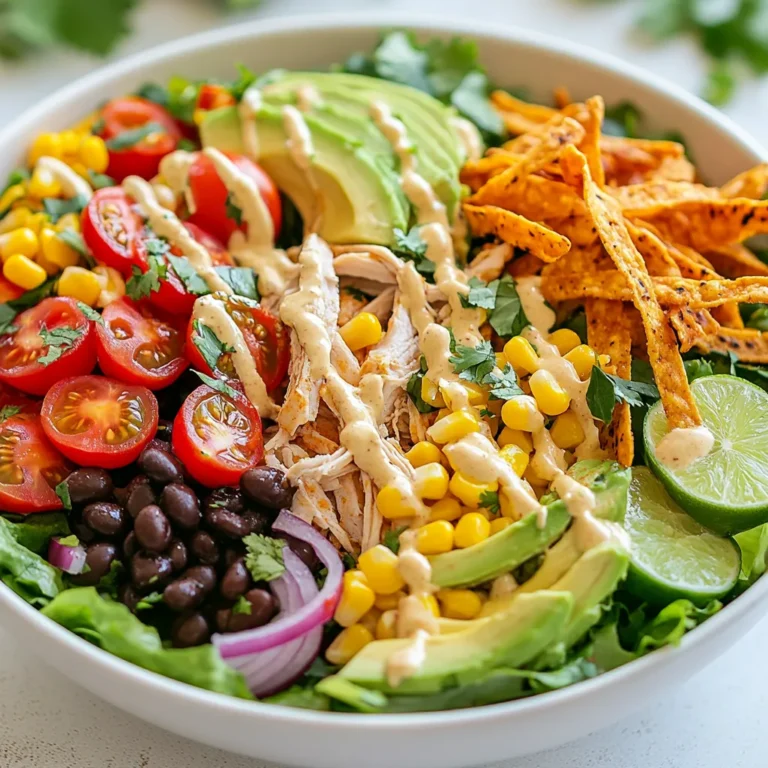 Hier sind die Hauptzutaten für den Südwestlichen Hähnchensalat: - 2 Tassen gekochte, zerkleinerte Hähnchenbrust - 1 Dose (425 g) schwarze Bohnen, abgespült und abgetropft - 1 Tasse Kirschtomaten, halbiert - 1 Tasse Mais (frisch oder gefroren) - 1 rote Paprika, gewürfelt - 1 Avocado, gewürfelt - ½ Tasse rote Zwiebel, fein gehackt - 1 Tasse Römersalat, gehackt - ½ Tasse Koriander, gehackt - ½ Tasse griechischer Joghurt (als Dressingbasis) - 2 Esslöffel Limettensaft - 1 Teelöffel Chilipulver - 1 Teelöffel Kreuzkümmel - Salz und Pfeffer nach Geschmack - Tortillastreifen zum Garnieren Diese Zutaten bringen frische und Farbe in den Salat. Jedes Element fügt einen eigenen Geschmack hinzu. Der Südwestliche Hähnchensalat ist nahrhaft und gut für dich. Hier sind einige Nährwertangaben pro Portion: - Kalorien: etwa 350 kcal - Eiweiß: 30 g - Kohlenhydrate: 30 g - Fett: 15 g - Ballaststoffe: 10 g Dieser Salat ist ideal für ein leichtes Mittagessen oder Abendessen. Achte auf folgende Allergene in diesem Rezept: - Hähnchen: Tierisches Protein - Bohnen: Hülsenfrüchte - Joghurt: Milchprodukte - Avocado: Fette Für eine glutenfreie Option verwende glutenfreie Tortillastreifen. Wenn du vegan sein möchtest, ersetze das Hähnchen durch Tofu oder Kichererbsen. {{ingredient_image_2}} Zuerst benötigst du eine große Schüssel. Dort gibst du die gekochte, zerkleinerte Hähnchenbrust. Füge die schwarzen Bohnen hinzu. Achte darauf, dass sie gut abgespült und abgetropft sind. Jetzt kommen die halbierten Kirschtomaten in die Schüssel. Danach füge den Mais und die gewürfelte rote Paprika hinzu. Als Nächstes kommt die Avocado. Sie bringt eine cremige Textur. Dann die fein gehackte rote Zwiebel und der gehackte Römersalat. Vermenge alle Zutaten vorsichtig. So bleiben die Stücke ganz und sehen schön aus. Für das Dressing nimm eine kleine Schüssel. Gib den griechischen Joghurt hinein. Füge den Limettensaft hinzu. Er bringt Frische. Dann kommen das Chilipulver und der Kreuzkümmel. Diese Gewürze verleihen deinem Salat Geschmack. Mische alles gut, bis es cremig wird. Sobald dein Salat und Dressing fertig sind, gieße das Dressing über den Salat. Vermenge alles vorsichtig. So wird jede Zutat gut umhüllt. Lass den Salat für 15 bis 20 Minuten im Kühlschrank ruhen. Diese Zeit hilft den Aromen, sich zu verbinden. Danach ist dein Salat bereit zu servieren. Garnier ihn mit knusprigen Tortillastreifen für einen zusätzlichen Crunch. Um den perfekten Southwest Chicken Salad zu machen, beachte diese Tipps: - Frische Zutaten: Verwende frische Kirschtomaten und knackigen Römersalat. Sie bringen Farbe und Geschmack. - Gleichmäßiges Mischen: Mische die Zutaten gründlich. So verteilt sich der Geschmack gut. - Kühlen: Lass den Salat 15-20 Minuten im Kühlschrank. So ziehen die Aromen besser durch. - Dressing anpassen: Probiere das Dressing vor dem Servieren. Füge mehr Limettensaft oder Gewürze hinzu, wenn nötig. Hier sind einige häufige Fehler, die du vermeiden solltest: - Übermixen: Mixe die Zutaten nicht zu lange. Sonst wird der Salat matschig. - Falsche Avocado: Achte darauf, dass die Avocado reif ist. Eine harte Avocado passt nicht gut. - Zu viel Dressing: Verwende nicht zu viel Dressing. Es kann den Salat schwer machen. - Ungewaschene Bohnen: Spüle die schwarzen Bohnen gut ab. So entfernst du Salz und Konservierungsstoffe. Die Garnierung macht den Salat noch besser. Hier sind einige Ideen: - Tortillastreifen: Füge knusprige Tortillastreifen hinzu. Sie geben einen tollen Crunch. - Koriander: Streue frischen Koriander über den Salat. Er bringt einen frischen Geschmack. - Limettenscheiben: Serviere Limettenscheiben dazu. Sie verleihen dem Salat einen zusätzlichen Kick. - Salsa: Ein Löffel Salsa auf dem Salat sorgt für extra Geschmack und Farbe. Pro Tipps Frisch ist besser: Verwenden Sie frische Zutaten, insbesondere das Gemüse, um den Geschmack und die Textur des Salats zu verbessern. Vorbereitung ist alles: Bereiten Sie die Zutaten im Voraus vor und lagern Sie sie getrennt, um die Frische bis zum Servieren zu bewahren. Variationen ausprobieren: Experimentieren Sie mit verschiedenen Bohnen oder fügen Sie andere Gemüsesorten hinzu, um den Salat nach Ihrem Geschmack zu personalisieren. Perfekte Avocado: Achten Sie darauf, die Avocado kurz vor dem Servieren zu schneiden, um eine braune Farbe und eine weiche Textur zu vermeiden. {{image_4}} Wenn Sie den Hähnchenbrust ersetzen möchten, gibt es viele Optionen. Tofu ist eine großartige Wahl für Vegetarier. Es bleibt gut in der Sauce und nimmt den Geschmack auf. Sie können auch gegrillten Lachs verwenden. Lachs hat einen reichen Geschmack und passt gut zu den anderen Zutaten. Für eine herzhafte Note probieren Sie Rindfleisch oder Garnelen. Beide Optionen bringen einen neuen Twist in den Salat. Die Gemüse in diesem Salat sind sehr vielseitig. Sie können Zucchini oder Gurken hinzufügen. Diese bringen eine frische Note. Auch schwarze Oliven sind eine tolle Ergänzung. Sie geben dem Salat einen salzigen Geschmack. Wenn Sie etwas mehr Crunch wollen, fügen Sie Radieschen hinzu. Diese sind knackig und machen den Salat spannender. Experimentieren Sie mit verschiedenen Farben und Texturen, um Ihren perfekten Salat zu finden. Das Dressing ist der Schlüssel zu einem leckeren Salat. Neben dem griechischen Joghurt können Sie auch Avocado verwenden. Sie macht das Dressing cremig und gesund. Für eine schärfere Variante fügen Sie etwas Salsa hinzu. Salsa bringt einen würzigen Kick. Eine einfache Vinaigrette aus Olivenöl und Essig ist auch möglich. Diese ist leicht und lässt die anderen Aromen glänzen. Probieren Sie verschiedene Dressings aus, um das zu finden, was Ihnen am besten schmeckt. Um den Southwest Chicken Salad frisch zu halten, bewahre ihn im Kühlschrank auf. Stelle sicher, dass der Salat in einem luftdichten Behälter ist. So bleibt er für bis zu drei Tage gut. Wenn du den Salat für ein Picknick machen willst, packe das Dressing separat ein. So bleibt alles frisch und knackig. Vor dem Servieren kannst du das Dressing hinzufügen. Du kannst die Zutaten des Salats auch einfrieren, aber nicht den gesamten Salat. Gekochtes Hähnchen und schwarze Bohnen frieren gut ein. Lege sie in einen luftdichten Beutel oder Behälter. So bleiben sie bis zu drei Monate frisch. Achte darauf, die Bohnen gut abzuspülen, bevor du sie einfrierst. Frisches Gemüse wie Avocado und Tomaten eignet sich nicht zum Einfrieren. Sie verlieren ihre Textur und Frische. Die Haltbarkeit des Southwest Chicken Salads hängt von der Lagerung ab. Im Kühlschrank hält er sich bis zu drei Tage. Wenn der Salat älter ist, riecht er vielleicht nicht mehr gut. Du kannst die Zutaten auch in anderen Gerichten verwenden. Die Hähnchenbrust passt perfekt in Wraps oder Tacos. Die Bohnen und der Mais können in Suppen oder Eintöpfen verwendet werden. So vermeidest du Lebensmittelverschwendung und genießt die Aromen auf verschiedene Arten. Um den Salat vegan zu machen, ersetze das Hähnchen durch Kichererbsen oder Tofu. Du kannst auch schwarze Bohnen verwenden. Der griechische Joghurt kann durch pflanzlichen Joghurt ersetzt werden. Achte darauf, dass du vegane Zutaten für das Dressing verwendest. Limettensaft, Chilipulver und Kreuzkümmel bleiben gleich. Statt Hähnchen kannst du Putenfleisch oder Rindfleisch verwenden. Gegrilltes oder gebratenes Fleisch eignet sich gut. Du kannst auch eine Mischung aus verschiedenen Fleischsorten ausprobieren. Für eine rauchige Note, denke an geräuchertes Fleisch. Wähle dein Lieblingsfleisch, um den Salat nach deinem Geschmack zu gestalten. Du kannst Southwest Chicken Salad in vielen Restaurants und Cafés finden. Viele Grill- oder Tex-Mex-Restaurants bieten diesen Salat an. Auch Supermärkte haben oft frische Salate in der Kühltheke. Manchmal findest du ihn auch in Salatbars. Schau in der Nähe nach, um eine leckere Portion zu genießen. Wir haben die Hauptzutaten und ihre Werte genau betrachtet. Die Schritt-für-Schritt-Anleitung hilft dir, den Salat und das Dressing perfekt zuzubereiten. Mit Tipps und Tricks vermeidest du häufige Fehler. Du kannst die Variationen anpassen, um mehr Geschmack zu bekommen. Auch die Lagerbedingungen sorgen dafür, dass der Salat frisch bleibt. Nutze die Antworten auf häufig gestellte Fragen, um alle Unklarheiten zu klären. Experimentiere mit neuen Ideen und genieße deinen eigenen, leckeren Salat.