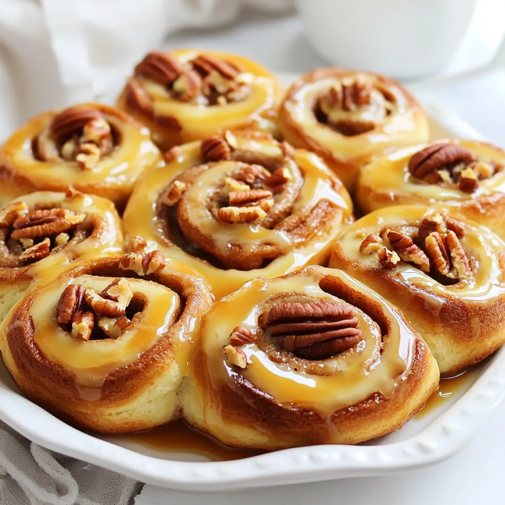 Um die besten Karamell-Pekan-Zimt-Schnecken zu machen, brauchst du: - 2 Tassen Allzweckmehl, plus zusätzlich zum Ausstauben - 2 Esslöffel Zucker (Kristallzucker) - 1 Päckchen (2 ¼ Teelöffel) Trockenhefe - ¾ Tasse Milch, auf etwa 43°C erwärmt - 3 Esslöffel ungesalzene Butter, geschmolzen - 1 großes Ei - ½ Teelöffel Salz - ½ Tasse brauner Zucker, fest gepackt - 1 Esslöffel gemahlener Zimt - ½ Tasse gehackte Pekannüsse - ½ Tasse Karamellsauce (fertig gekauft oder selbstgemacht) - Frischkäsefrosting zum Beträufeln (optional) Diese Zutaten helfen dir, leckere und weiche Zimt-Schnecken zu machen. Es gibt viele Möglichkeiten, Karamellsauce zu verwenden. Du kannst sie selbst machen oder kaufen. Wenn du sie selbst machen willst, brauchst du Zucker, Butter und Sahne. Karamellsauce kann dick oder dünn sein. Dünne Sauce ist perfekt zum Träufeln. Dicke Sauce ist toll zum Eintauchen. Wähle, was dir am besten gefällt. Pekannüsse sind ein wichtiger Teil deiner Zimt-Schnecken. Achte darauf, frische und knackige Nüsse zu wählen. Sie sollten nicht ranzig riechen. Du kannst rohe oder geröstete Pekannüsse verwenden. Geröstete Nüsse geben mehr Geschmack. Hacke die Nüsse grob, damit sie gut in den Teig passen. {{ingredient_image_2}} Zuerst mache ich die Hefe bereit. In einer kleinen Schüssel mische ich die warme Milch mit der Trockenhefe. Ich lasse das Ganze etwa 5-10 Minuten stehen, bis es schaumig wird. In einer großen Schüssel vermenge ich das Mehl, den Zucker und das Salz. Ich forme in der Mitte eine Mulde. Dort gebe ich die Hefemischung, die geschmolzene Butter und das Ei hinein. Jetzt vermenge ich alles gut, bis ein Teig entsteht. Ich knete den Teig auf einer leicht bemehlten Fläche etwa 5-7 Minuten lang, bis er glatt und elastisch ist. Anschließend lege ich den Teig in eine gefettete Schüssel. Ich decke ihn mit einem feuchten Tuch ab und lasse ihn an einem warmen Ort für eine Stunde gehen. Der Teig sollte sich dabei verdoppeln. Sobald der Teig aufgegangen ist, drücke ich ihn nieder. Ich rolle ihn auf eine Größe von etwa 30x45 cm aus. Dann verteile ich die restliche geschmolzene Butter gleichmäßig über den Teig. Jetzt mische ich den braunen Zucker mit dem Zimt in einer kleinen Schüssel und streue diese Mischung gleichmäßig über den Teig. Jetzt kommen die gehackten Pekannüsse. Ich verteile sie gleichmäßig auf der Zimt-Zucker-Oberfläche. Von einer Seite rolle ich den Teig fest auf. Die Rolle schneide ich in 12 gleich große Stücke. In einer gefetteten Auflaufform träufle ich ¼ Tasse Karamellsauce auf den Boden. Ich lege die Zimtschnecken mit der Schnittfläche nach oben in die Form. Ich decke die Schnecken mit einem Handtuch ab und lasse sie nochmals 30 Minuten gehen. In der Zwischenzeit heize ich den Ofen auf 175°C vor. Wenn die Schnecken genug gegangen sind, backe ich sie für 25-30 Minuten. Sie sind fertig, wenn sie goldbraun sind. Nach dem Backen nehme ich die Schnecken aus dem Ofen. Ich träufle die restliche Karamellsauce darüber, solange sie noch warm sind. Wenn ich möchte, gebe ich auch etwas Frischkäsefrosting darüber. Jetzt sind die Zimt-Schnecken bereit zum Genießen! Fehler können beim Backen leicht passieren. Hier sind einige Tipps, um sie zu vermeiden: - Hefeteig nicht zu lange kneten: Knete den Teig nur, bis er glatt ist. Zu langes Kneten macht den Teig zäh. - Milchtemperatur überprüfen: Die Milch sollte warm, aber nicht heiß sein. Zu hohe Temperaturen können die Hefe abtöten. - Teig nicht übergehen lassen: Lass den Teig nur bis zur Verdopplung des Volumens gehen. Zu langes Gehen kann die Struktur schwächen. Der Hefeteig ist der Schlüssel für fluffige Zimt-Schnecken. Hier sind einige Tricks: - Warmer Ort: Lass den Teig an einem warmen Ort gehen. Dies fördert das Wachstum der Hefe. - Feuchtes Tuch: Decke den Teig mit einem feuchten Tuch ab. Dies hält die Feuchtigkeit und verhindert, dass der Teig austrocknet. - Zweimal gehen lassen: Lass den Teig nach dem Formen erneut gehen. Dies sorgt für eine bessere Textur und mehr Volumen. Um den Geschmack der Zimt-Schnecken zu intensivieren, kannst du folgende Tipps nutzen: - Frische Gewürze: Verwende frischen Zimt anstelle von gemahlenem Zimt, wenn möglich. Das verbessert den Geschmack. - Nüsse rösten: Röste die Pekannüsse leicht vor der Verwendung. Das hebt ihren Geschmack und das Aroma hervor. - Mehr Karamell: Träufle extra Karamellsauce über die fertigen Schnecken. Das macht sie noch süßer und leckerer. Pro Tips Die richtige Temperatur für die Milch: Achte darauf, die Milch auf etwa 43°C zu erwärmen, um die Hefe zu aktivieren, ohne sie zu töten. Zu hohe Temperaturen können die Hefe schädigen. Teig ausreichend gehen lassen: Lasse den Teig genug Zeit, um zu gehen, bis er sich verdoppelt hat. Dies sorgt für eine luftige und zarte Konsistenz der Schnecken. Variation der Füllung: Experimentiere mit verschiedenen Nüssen oder füge Schokoladenstückchen hinzu, um den Geschmack zu variieren und die Schnecken nach deinem persönlichen Geschmack anzupassen. Karamellsauce warm hinzufügen: Träufle die Karamellsauce noch warm über die Schnecken, um sicherzustellen, dass sie gut einzieht und eine köstliche, klebrige Textur entsteht. {{image_4}} Wenn Sie eine neue Note hinzufügen möchten, probieren Sie andere Nüsse. Mandeln, Walnüsse oder Haselnüsse können gut schmecken. Diese Nüsse bringen verschiedene Aromen und Texturen. Sie können auch gemischte Nüsse verwenden. Diese Option macht die Schnecken interessanter und leckerer. Seien Sie kreativ mit den Füllungen! Anstelle von Pekannüssen können Sie Rosinen oder Schokoladenstückchen verwenden. Diese Zutaten bringen eine süße Überraschung. Auch eine Kombination aus verschiedenen Füllungen ist möglich. Versuchen Sie zum Beispiel, Zimt mit Schokolade zu mischen. So entstehen neue Geschmackserlebnisse. Für Feiertage oder Feiern können Sie Ihre Schnecken anpassen. Fügen Sie festliche Gewürze wie Muskatnuss oder Ingwer hinzu. Diese Geschmäcker passen gut in die Winterzeit. Ein Hauch von Vanille im Teig macht die Schnecken besonders. Sie können auch eine Glasur aus Puderzucker und Zitrone verwenden. Diese Glasur gibt einen frischen, süßen Kick. Karamellisierte Pekan-Zimt-Schnecken schmecken am besten frisch. Wenn du Reste hast, lege sie in einen luftdichten Behälter. So bleiben sie weich und lecker. Stelle sicher, dass die Schnecken vollständig abgekühlt sind, bevor du sie lagerst. Sie bleiben bei Raumtemperatur etwa 2 bis 3 Tage frisch. Wenn du mehr Zimt-Schnecken zubereitest, friere sie einfach ein. Lege die abgekühlten Schnecken in einen Gefrierbeutel. Achte darauf, die Luft gut herauszudrücken. So bleiben sie bis zu 2 Monate haltbar. Zum Auftauen lege die Schnecken einfach in den Kühlschrank. Lass sie dort über Nacht ruhen. Du kannst sie auch direkt bei Raumtemperatur auftauen. Um die frisch gebackene Textur zu erhalten, erwärme die Schnecken am besten im Ofen. Heize den Ofen auf 150°C vor. Lege die Schnecken auf ein Backblech und backe sie 10 Minuten lang. Du kannst auch die Mikrowelle nutzen, aber achte darauf, sie nur 10-15 Sekunden zu erhitzen. So werden sie nicht zäh. Ein Spritzer Karamellsauce oder etwas Frischkäsefrosting macht sie noch köstlicher! Karamellisierte Pekan-Zimt-Schnecken sind frisch am besten. Lagere sie in einem luftdichten Behälter. So bleiben sie bis zu fünf Tage lecker. Du kannst sie auch einfrieren. Im Gefrierbeutel halten sie bis zu drei Monate. Wenn du sie aufwärmst, schmecken sie fast wie frisch gebacken. Ja, du kannst die Zimt-Schnecken vegan machen. Ersetze die Milch durch pflanzliche Milch. Verwende auch vegane Butter anstelle von ungesalzener Butter. Statt des Eies kannst du Apfelmus oder Leinsamen verwenden. Diese Alternativen sorgen für einen tollen Geschmack und eine gute Textur. Karamellsauce findest du in den meisten Supermärkten. Sie steht oft in der Nähe des Eis oder der Backzutaten. Wenn du sie selbst machen möchtest, ist das einfach. Mische Zucker und Wasser in einem Topf und erhitze es. Lass es kochen, bis es goldbraun wird. Dann füge Sahne hinzu und rühre gut um. Lass die Sauce abkühlen, bevor du sie verwendest. Dieses Rezept für karamellisierte Pekan-Zimt-Schnecken bietet viele tolle Ideen. Wir haben die Hauptzutaten, die Zubereitungsschritte und nützliche Tipps besprochen. Auch Variationen und Lagerung sind wichtig für den Genuss. Denke daran, dass die richtigen Nüsse den Geschmack verändern können. Mit diesen Tricks machst du die besten Zimt-Schnecken. Probiere verschiedene Füllungen aus und genieße die vielen Möglichkeiten. Viel Spaß beim Backen!