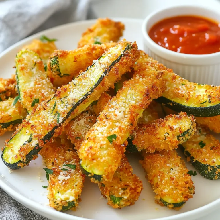 Für die perfekten Air Fryer Parmesan Zucchini Fries brauchen Sie: - 2 mittelgroße Zucchini, in pommesartige Streifen geschnitten - 1 Tasse Paniermehl (vorzugsweise Panko für extra Knusprigkeit) - ½ Tasse geriebener Parmesan-Käse - 2 große Eier - 1 Teelöffel Knoblauchpulver - 1 Teelöffel Zwiebelpulver - ½ Teelöffel getrockneter Oregano - Salz und Pfeffer nach Geschmack - Kochspray Wählen Sie frische Zucchini für den besten Geschmack. Achten Sie auf: - Festigkeit: Zucchini sollten fest und nicht weich sein. - Größe: Mittelgroße Zucchini sind ideal für gleichmäßige Pommes. - Farbe: Suchen Sie nach einer tiefen, gleichmäßigen grünen Farbe. Vermeiden Sie Zucchini mit dunklen Flecken oder weichen Stellen. Die Panade macht den Unterschied. Hier sind einige wichtige Punkte: - Paniermehl: Panko sorgt für mehr Knusprigkeit. - Käse: Parmesan gibt einen herzhaften Geschmack. - Gewürze: Knoblauchpulver und Zwiebelpulver bringen zusätzlichen Geschmack. - Oregano: Getrockneter Oregano fügt ein frisches Aroma hinzu. Mischen Sie alles gut, damit jede Zucchini gleichmäßig gewürzt ist. {{ingredient_image_2}} Zuerst waschen Sie die Zucchini gut. Schneiden Sie sie dann in Streifen, etwa 0,5 cm dick. Diese Dicke sorgt für die richtige Knusprigkeit. Streuen Sie Salz über die Zucchini-Streifen. Lassen Sie sie etwa 10 Minuten ruhen. Das Salz zieht die Feuchtigkeit heraus. Tupfen Sie die Zucchini danach mit einem Papiertuch trocken. Diese Schritte sind wichtig für knusprige Pommes. Jetzt richten wir die Panierstation ein. Nehmen Sie eine Schüssel und schlagen Sie die Eier darin schaumig. In einer zweiten Schüssel mischen Sie das Paniermehl, den geriebenen Parmesan, das Knoblauchpulver, das Zwiebelpulver, den Oregano, Salz und Pfeffer. Diese Mischung gibt den Zucchini-Pommes einen tollen Geschmack. Mischen Sie alles gut, damit jeder Bissen lecker wird. Nehmen Sie einen Zucchinistreifen und tauchen Sie ihn in die Eier. Stellen Sie sicher, dass er gut bedeckt ist. Danach rollen Sie ihn in die Bröselmischung. Achten Sie darauf, dass der Streifen gleichmäßig beschichtet ist. Legen Sie die panierten Zucchini-Pommes auf einen Teller oder ein Backblech. So sind sie bereit für die Heißluftfritteuse. Diese Schritte machen die Pommes sehr knusprig und schmackhaft. Das Vorheizen ist ein wichtiger Schritt. Ich empfehle, Ihre Heißluftfritteuse auf 200°C (400°F) vorzuheizen. Dies dauert etwa 5 Minuten. Ein gut vorgeheizter Korb sorgt für knusprige Zucchini-Pommes. Für perfekte Pommes stellen Sie die Zeit auf 10-12 Minuten ein. Wenden Sie die Pommes zur Hälfte der Garzeit. So werden sie gleichmäßig goldbraun. Achten Sie darauf, die Zucchini-Pommes nicht zu überladen. Frittieren Sie in kleinen Gruppen, um die besten Ergebnisse zu erzielen. Einige Tipps helfen Ihnen, die besten Pommes zu machen: - Verwenden Sie Kochspray, um ein Ankleben zu verhindern. - Sprühen Sie leicht auf die Zucchini-Pommes vor dem Frittieren. - Lassen Sie genügend Platz zwischen den Pommes für eine gute Luftzirkulation. - Überprüfen Sie die Pommes gegen Ende der Garzeit. Sie sollten knusprig und goldbraun sein. Befolgen Sie diese Schritte, um köstliche und knusprige Parmesan-Zucchini-Pommes zu genießen! Pro Tipps Wasserentzug: Die Zucchini vor dem Panieren mit Salz bestreuen und abtropfen lassen, um überschüssige Feuchtigkeit zu entfernen. So werden die Pommes knuspriger. Panko verwenden: Für extra Knusprigkeit sollten Sie Panko-Paniermehl verwenden, da es eine luftigere Textur bietet als normales Paniermehl. Überfüllung vermeiden: Die Zucchini-Pommes in einer einzigen Schicht in die Heißluftfritteuse legen, damit sie gleichmäßig garen und knusprig werden. Wenden nicht vergessen: Die Pommes zur Hälfte der Garzeit wenden, um sicherzustellen, dass sie von allen Seiten goldbraun und knusprig werden. {{image_4}} Die richtige Konsistenz ist der Schlüssel zu knusprigen Zucchini-Pommes. Die Pommes sollten außen knusprig und innen zart sein. Wenn Sie die Zucchini zu dick schneiden, werden sie matschig. Achten Sie darauf, die Streifen etwa 0,5 cm dick zu schneiden. So garen sie gleichmäßig und behalten ihre Form. Feuchtigkeit ist der Feind Ihrer Zucchini-Pommes. Salzen Sie die geschnittenen Zucchini und lassen Sie sie 10 Minuten ruhen. Dies zieht überschüssige Feuchtigkeit heraus. Tupfen Sie sie dann mit einem Papiertuch trocken. Dies hilft, die Pommes knusprig zu halten. Sprühen Sie auch etwas Kochspray auf die Pommes, bevor Sie sie frittieren. Diese Zucchini-Pommes sind perfekt für viele Diäten. Sie sind von Natur aus vegetarisch und können leicht glutenfrei gemacht werden. Verwenden Sie glutenfreies Paniermehl oder Panko. Dies gibt Ihnen die gleiche knusprige Textur ohne Gluten. Diese Pommes sind also eine leckere und gesunde Snack-Option für alle. Du kannst die Parmesan-Zucchini-Pommes ganz einfach anpassen. Statt Parmesan kannst du Mozzarella oder Cheddar verwenden. Diese Käsesorten schmelzen gut und verleihen den Pommes einen tollen Geschmack. Wenn du etwas Schärfe magst, probiere Pepperjack-Käse. Er sorgt für einen interessanten Kick! Um deine Pommes interessanter zu machen, füge verschiedene Gewürze hinzu. Paprika gibt einen rauchigen Geschmack. Chili-Pulver sorgt für Schärfe. Du kannst auch italienische Kräuter wie Thymian oder Basilikum verwenden. Diese Gewürze machen die Zucchini-Pommes noch schmackhafter. Zucchini ist nicht das einzige Gemüse für Pommes. Süßkartoffeln sind eine tolle Wahl. Sie sind süß und knusprig. Auch Karotten oder Auberginen kannst du verwenden. Jedes Gemüse hat seinen eigenen Geschmack und bringt Abwechslung auf den Teller. Experimentiere ruhig und finde deine Lieblingskombination! Um die Zucchini-Pommes frisch zu halten, lege sie in einen luftdichten Behälter. Achte darauf, dass sie vollständig abgekühlt sind, bevor du sie lagerst. Diese Pommes bleiben im Kühlschrank bis zu drei Tage gut. Verwende Küchenpapier, um Feuchtigkeit zu absorbieren. Das hilft, sie knusprig zu halten. Wenn du die Pommes aufwärmen möchtest, nutze die Heißluftfritteuse oder den Ofen. Lege die Pommes auf ein Backblech und heize sie bei 180°C für etwa 5-7 Minuten. So werden sie wieder knusprig. Mikrowellen sind nicht ideal, da sie die Pommes weich machen. Eine Portion dieser Zucchini-Pommes enthält etwa: - Kalorien: 150 - Fett: 6 g - Kohlenhydrate: 19 g - Eiweiß: 5 g - Ballaststoffe: 2 g Das macht sie zu einem leichten Snack oder Beilage. Die Kombination aus Zucchini und Parmesan liefert dir auch wertvolle Vitamine und Mineralstoffe. Ja, frische Zucchini ist perfekt. Es gibt keinen Grund, sie zu vermeiden. Frische Zucchini sorgt für den besten Geschmack. Wähle Zucchini, die fest und glänzend sind. Diese Zucchini haben die beste Textur. Die Pommes werden knusprig und lecker! Die Heißluftfritteuse macht sie goldbraun. Wenn du die Zucchini gut entwässerst, wird die Konsistenz noch besser. Achte darauf, sie nicht zu dick zu schneiden. Dünnere Streifen werden knuspriger. Dips machen das Essen noch besser! Marinara-Soße ist eine tolle Wahl. Ranch-Dressing passt auch gut dazu. Du kannst auch einen Joghurt-Dip ausprobieren. Jeder Dip bringt einen neuen Geschmack. Die Zucchini-Pommes sind einfach zuzubereiten. Wir haben die Zutaten gut erklärt und Tipps zur Auswahl gegeben. Ich teile auch die besten Schritte zur Zubereitung und die wichtigen Einstellungen für die Heißluftfritteuse. Die Konsistenz bleibt knusprig, wenn du die Luftfeuchtigkeit beachtest. Außerdem kannst du mit Käse und Gewürzen kreativ werden. Toast oder dippe die Pommes nach deinem Geschmack. Ich hoffe, du hast Spaß beim Ausprobieren!