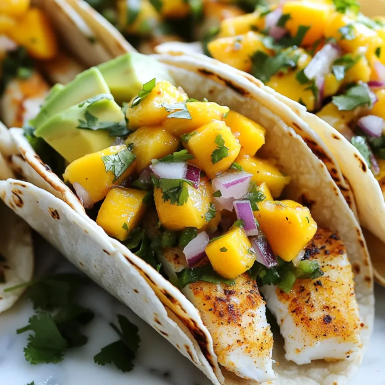 Für die Mango Salsa Fisch-Tacos brauchst du frische und leckere Zutaten. Hier ist, was du benötigst: - 450 g weiße Fischfilets (z. B. Tilapia oder Kabeljau) - 8 Maistortillas - 1 reife Mango, gewürfelt - 1/2 rote Zwiebel, fein gehackt - 1 Jalapeño, entkernt und fein gehackt - 1/4 Tasse frischer Koriander, grob gehackt - 1 Avocado, in Scheiben geschnitten Diese Zutaten bringen frischen Geschmack und tolle Farben auf deinen Teller. Die Gewürze und Öle sind wichtig für den Geschmack. Du brauchst: - 2 Esslöffel Olivenöl - 1 Teelöffel Paprika - 1 Teelöffel Kreuzkümmel - Salz und Pfeffer nach Geschmack Diese Gewürze geben dem Fisch einen tollen Geschmack, den du lieben wirst. Für die Garnierung kannst du noch mehr Frische hinzufügen. Überlege, folgende Zutaten zu nutzen: - Saft von 1 Limette - Saure Sahne oder griechischer Joghurt zum Servieren Die Limette bringt Säure und Frische. Die saure Sahne oder der Joghurt machen die Tacos cremig und lecker. {{ingredient_image_2}} Zuerst nimmst du die Fischfilets. Ich benutze gerne Tilapia oder Kabeljau. In einer Schüssel vermengst du 2 Esslöffel Olivenöl, 1 Teelöffel Paprika, 1 Teelöffel Kreuzkümmel, Salz und Pfeffer. Diese Mischung reibst du gleichmäßig auf die Fischfilets. So bekommen sie viel Geschmack. Erhitze eine beschichtete Pfanne bei mittlerer Hitze. Sobald die Pfanne heiß ist, legst du die Fischfilets hinein. Brate den Fisch auf jeder Seite etwa 3-4 Minuten. Wenn der Fisch zerfällt, wenn du mit einer Gabel darauf drückst, ist er fertig. Lass ihn eine Minute ruhen, bevor du ihn in kleine Stücke zerteilst. Nimm eine mittlere Schüssel und gib die gewürfelte Mango, die fein gehackte rote Zwiebel, die Jalapeño, den Koriander und den Limettensaft hinein. Mische alles vorsichtig. Die Salsa schmeckt am besten, wenn du sie leicht mit Salz würzt. Erhitze die Maistortillas in einer anderen Pfanne oder direkt über einer Flamme. Halte sie etwa 30 Sekunden auf jeder Seite. So werden sie weich und biegsam. Jetzt wird es spannend! Nimm eine Tortilla und füge eine großzügige Menge vom flakisierten Fisch hinzu. Löffle die Mango-Salsa darauf und lege ein paar Avocadoscheiben oben drauf. Wenn du magst, kannst du noch etwas saure Sahne oder griechischen Joghurt hinzufügen. Voilà, deine Tacos sind bereit! Die Gewürze machen den Unterschied. Ich empfehle, die Kombination aus Paprika und Kreuzkümmel zu nutzen. Paprika bringt süße Aromen, während Kreuzkümmel einen warmen, erdigen Geschmack hinzufügt. Du kannst auch etwas Limettenschale für zusätzlichen Frischegeschmack hinzufügen. Achte darauf, die Gewürze gleichmäßig auf dem Fisch zu verteilen. So bekommt jeder Bissen das volle Aroma. Die richtige Garzeit ist entscheidend. Bei mittlerer Hitze braucht der Fisch etwa 3-4 Minuten pro Seite. Achte darauf, dass der Fisch leicht zerfällt, wenn du ihn mit einer Gabel anstichst. Lass den Fisch nach dem Garen eine Minute ruhen. So bleibt er saftig und zart. Frische ist der Schlüssel zur perfekten Salsa. Verwende reife Mango und frische Kräuter. Mische die Zutaten kurz vor dem Servieren. So bleiben die Aromen lebendig. Wenn du Reste hast, bewahre die Salsa in einem luftdichten Behälter im Kühlschrank auf. Verbrauche sie innerhalb von zwei Tagen für den besten Geschmack. Pro Tipps Fisch frisch wählen: Achte darauf, frische Fischfilets zu verwenden, um den besten Geschmack und die beste Textur zu erzielen. Würzen für mehr Geschmack: Lass den gewürzten Fisch vor dem Braten einige Minuten ruhen, damit die Aromen besser einziehen können. Mango reif auswählen: Wähle eine reife Mango, die leicht druckempfindlich ist, um eine süße und saftige Salsa zu garantieren. Tortillas richtig erwärmen: Erwärme die Tortillas in einer trockenen Pfanne, anstatt sie im Mikrowellenherd zu erhitzen, um ihre Textur zu verbessern. {{image_4}} Wenn du keinen Fisch magst oder Allergien hast, gibt es viele Alternativen. Du kannst Hähnchen verwenden. Marinier es wie den Fisch und brate es in der Pfanne. Tofu ist auch eine tolle Wahl. Würze den Tofu gut und brate ihn bis er goldbraun ist. Garnelen sind eine weitere leckere Option. Sie garen schnell und passen gut zu Mango-Salsa. Für eine vegane Variante nimm einfach den Fisch weg. Stattdessen kannst du gebratene Zucchini oder Auberginen verwenden. Schneide das Gemüse in dünne Scheiben und würze es gut. Brate es in der Pfanne, bis es weich ist. Du kannst auch Kichererbsen verwenden. Sie sind proteinreich und passen gut zu der frischen Salsa. Zusätzliche Toppings machen die Tacos noch besser. Probiere Feta-Käse oder frische Radieschen. Sie bringen Farbe und Geschmack. Auch eingelegte Zwiebeln sind eine tolle Ergänzung. Serviere die Tacos mit Limettenspalten und frischem Koriander. Ein einfacher grüner Salat passt auch gut dazu. Erfrischend und leicht! Wenn du Tacos übrig hast, packe sie in einen luftdichten Behälter. Lagere sie im Kühlschrank. Tacos sollten innerhalb von zwei Tagen gegessen werden. So bleibst du auf der sicheren Seite. Achte darauf, die Salsa getrennt zu lagern, um die Frische zu erhalten. Die Mango-Salsa bleibt im Kühlschrank etwa drei Tage frisch. Verwende einen luftdichten Behälter, um die Aromen zu schützen. Wenn du sie länger aufbewahren möchtest, kannst du die Salsa auch einfrieren. So bleibt sie bis zu drei Monate haltbar. Um Tortillas wieder aufzuwärmen, benutze eine Pfanne oder eine Mikrowelle. In der Pfanne erwärmst du sie bei mittlerer Hitze für etwa 30 Sekunden pro Seite. Das macht sie weich und biegsam. In der Mikrowelle lege die Tortillas auf einen Teller und decke sie mit einem feuchten Tuch ab. Erwärme sie für 10-15 Sekunden. Dies hilft, sie frisch zu halten. Um die Tacos schärfer zu machen, füge mehr Jalapeños hinzu. Du kannst auch scharfe Salsa verwenden. Eine Prise Cayennepfeffer kann ebenfalls helfen. Wenn du es wirklich heiß magst, probiere frische Chilis. Du kannst auch etwas scharfen Soja-Sauce in die Mango-Salsa mischen. Ja, gefrorener Fisch ist eine gute Option. Lass ihn einfach vorher auftauen. Du kannst ihn auch direkt im Ofen oder in der Pfanne garen. Achte darauf, die Garzeiten gegebenenfalls anzupassen. Gefrorener Fisch kann genauso lecker sein wie frischer! Dieses Rezept ergibt vier Portionen. Es ist perfekt für ein kleines Abendessen oder ein Treffen mit Freunden. Du kannst die Zutaten einfach verdoppeln, wenn du mehr Gäste hast. So kann jeder die köstlichen Tacos genießen. Zu diesen Tacos passen frischer Salat oder Reis sehr gut. Auch schwarze Bohnen sind eine tolle Beilage. Du kannst außerdem Tortilla-Chips mit Salsa servieren. Vergiss nicht, ein kaltes Getränk dazu zu reichen! Mango Salsa Fisch-Tacos verbinden frische Aromen mit einfacher Zubereitung. Wir haben die Hauptzutaten und Gewürze besprochen, um das Gericht zu perfektionieren. Du weißt jetzt, wie man den Fisch zubereitet und die Salsa frisch hält. Mit Variationen und Tipps hast du viele Optionen, um deine Tacos zu personalisieren. Denke daran, die Reste gut zu lagern. Du wirst großartige Tacos zaubern, die deinem Hunger gerecht werden!