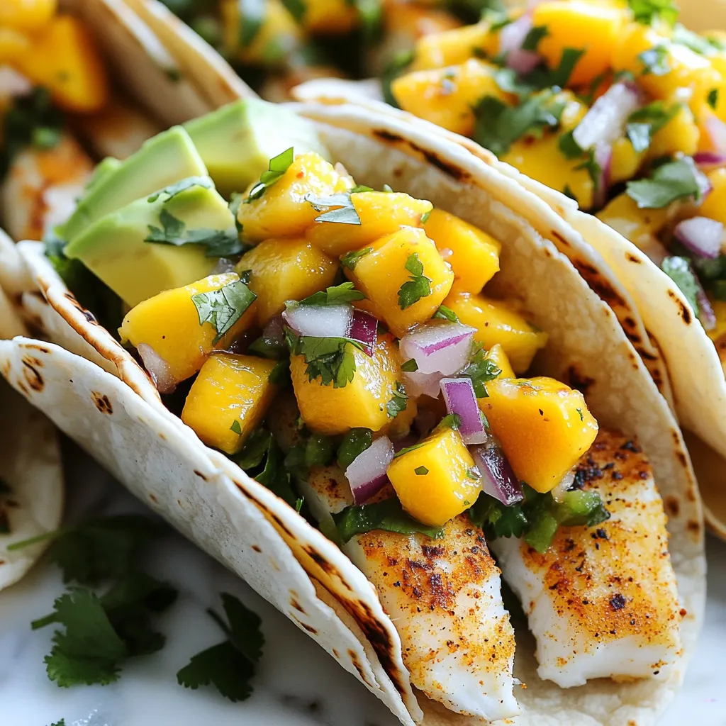 Für die Mango Salsa Fisch-Tacos brauchst du frische und leckere Zutaten. Hier ist, was du benötigst: - 450 g weiße Fischfilets (z. B. Tilapia oder Kabeljau) - 8 Maistortillas - 1 reife Mango, gewürfelt - 1/2 rote Zwiebel, fein gehackt - 1 Jalapeño, entkernt und fein gehackt - 1/4 Tasse frischer Koriander, grob gehackt - 1 Avocado, in Scheiben geschnitten Diese Zutaten bringen frischen Geschmack und tolle Farben auf deinen Teller. Die Gewürze und Öle sind wichtig für den Geschmack. Du brauchst: - 2 Esslöffel Olivenöl - 1 Teelöffel Paprika - 1 Teelöffel Kreuzkümmel - Salz und Pfeffer nach Geschmack Diese Gewürze geben dem Fisch einen tollen Geschmack, den du lieben wirst. Für die Garnierung kannst du noch mehr Frische hinzufügen. Überlege, folgende Zutaten zu nutzen: - Saft von 1 Limette - Saure Sahne oder griechischer Joghurt zum Servieren Die Limette bringt Säure und Frische. Die saure Sahne oder der Joghurt machen die Tacos cremig und lecker. {{ingredient_image_2}} Zuerst nimmst du die Fischfilets. Ich benutze gerne Tilapia oder Kabeljau. In einer Schüssel vermengst du 2 Esslöffel Olivenöl, 1 Teelöffel Paprika, 1 Teelöffel Kreuzkümmel, Salz und Pfeffer. Diese Mischung reibst du gleichmäßig auf die Fischfilets. So bekommen sie viel Geschmack. Erhitze eine beschichtete Pfanne bei mittlerer Hitze. Sobald die Pfanne heiß ist, legst du die Fischfilets hinein. Brate den Fisch auf jeder Seite etwa 3-4 Minuten. Wenn der Fisch zerfällt, wenn du mit einer Gabel darauf drückst, ist er fertig. Lass ihn eine Minute ruhen, bevor du ihn in kleine Stücke zerteilst. Nimm eine mittlere Schüssel und gib die gewürfelte Mango, die fein gehackte rote Zwiebel, die Jalapeño, den Koriander und den Limettensaft hinein. Mische alles vorsichtig. Die Salsa schmeckt am besten, wenn du sie leicht mit Salz würzt. Erhitze die Maistortillas in einer anderen Pfanne oder direkt über einer Flamme. Halte sie etwa 30 Sekunden auf jeder Seite. So werden sie weich und biegsam. Jetzt wird es spannend! Nimm eine Tortilla und füge eine großzügige Menge vom flakisierten Fisch hinzu. Löffle die Mango-Salsa darauf und lege ein paar Avocadoscheiben oben drauf. Wenn du magst, kannst du noch etwas saure Sahne oder griechischen Joghurt hinzufügen. Voilà, deine Tacos sind bereit! Die Gewürze machen den Unterschied. Ich empfehle, die Kombination aus Paprika und Kreuzkümmel zu nutzen. Paprika bringt süße Aromen, während Kreuzkümmel einen warmen, erdigen Geschmack hinzufügt. Du kannst auch etwas Limettenschale für zusätzlichen Frischegeschmack hinzufügen. Achte darauf, die Gewürze gleichmäßig auf dem Fisch zu verteilen. So bekommt jeder Bissen das volle Aroma. Die richtige Garzeit ist entscheidend. Bei mittlerer Hitze braucht der Fisch etwa 3-4 Minuten pro Seite. Achte darauf, dass der Fisch leicht zerfällt, wenn du ihn mit einer Gabel anstichst. Lass den Fisch nach dem Garen eine Minute ruhen. So bleibt er saftig und zart. Frische ist der Schlüssel zur perfekten Salsa. Verwende reife Mango und frische Kräuter. Mische die Zutaten kurz vor dem Servieren. So bleiben die Aromen lebendig. Wenn du Reste hast, bewahre die Salsa in einem luftdichten Behälter im Kühlschrank auf. Verbrauche sie innerhalb von zwei Tagen für den besten Geschmack. Pro Tipps Fisch frisch wählen: Achte darauf, frische Fischfilets zu verwenden, um den besten Geschmack und die beste Textur zu erzielen. Würzen für mehr Geschmack: Lass den gewürzten Fisch vor dem Braten einige Minuten ruhen, damit die Aromen besser einziehen können. Mango reif auswählen: Wähle eine reife Mango, die leicht druckempfindlich ist, um eine süße und saftige Salsa zu garantieren. Tortillas richtig erwärmen: Erwärme die Tortillas in einer trockenen Pfanne, anstatt sie im Mikrowellenherd zu erhitzen, um ihre Textur zu verbessern. {{image_4}} Wenn du keinen Fisch magst oder Allergien hast, gibt es viele Alternativen. Du kannst Hähnchen verwenden. Marinier es wie den Fisch und brate es in der Pfanne. Tofu ist auch eine tolle Wahl. Würze den Tofu gut und brate ihn bis er goldbraun ist. Garnelen sind eine weitere leckere Option. Sie garen schnell und passen gut zu Mango-Salsa. Für eine vegane Variante nimm einfach den Fisch weg. Stattdessen kannst du gebratene Zucchini oder Auberginen verwenden. Schneide das Gemüse in dünne Scheiben und würze es gut. Brate es in der Pfanne, bis es weich ist. Du kannst auch Kichererbsen verwenden. Sie sind proteinreich und passen gut zu der frischen Salsa. Zusätzliche Toppings machen die Tacos noch besser. Probiere Feta-Käse oder frische Radieschen. Sie bringen Farbe und Geschmack. Auch eingelegte Zwiebeln sind eine tolle Ergänzung. Serviere die Tacos mit Limettenspalten und frischem Koriander. Ein einfacher grüner Salat passt auch gut dazu. Erfrischend und leicht! Wenn du Tacos übrig hast, packe sie in einen luftdichten Behälter. Lagere sie im Kühlschrank. Tacos sollten innerhalb von zwei Tagen gegessen werden. So bleibst du auf der sicheren Seite. Achte darauf, die Salsa getrennt zu lagern, um die Frische zu erhalten. Die Mango-Salsa bleibt im Kühlschrank etwa drei Tage frisch. Verwende einen luftdichten Behälter, um die Aromen zu schützen. Wenn du sie länger aufbewahren möchtest, kannst du die Salsa auch einfrieren. So bleibt sie bis zu drei Monate haltbar. Um Tortillas wieder aufzuwärmen, benutze eine Pfanne oder eine Mikrowelle. In der Pfanne erwärmst du sie bei mittlerer Hitze für etwa 30 Sekunden pro Seite. Das macht sie weich und biegsam. In der Mikrowelle lege die Tortillas auf einen Teller und decke sie mit einem feuchten Tuch ab. Erwärme sie für 10-15 Sekunden. Dies hilft, sie frisch zu halten. Um die Tacos schärfer zu machen, füge mehr Jalapeños hinzu. Du kannst auch scharfe Salsa verwenden. Eine Prise Cayennepfeffer kann ebenfalls helfen. Wenn du es wirklich heiß magst, probiere frische Chilis. Du kannst auch etwas scharfen Soja-Sauce in die Mango-Salsa mischen. Ja, gefrorener Fisch ist eine gute Option. Lass ihn einfach vorher auftauen. Du kannst ihn auch direkt im Ofen oder in der Pfanne garen. Achte darauf, die Garzeiten gegebenenfalls anzupassen. Gefrorener Fisch kann genauso lecker sein wie frischer! Dieses Rezept ergibt vier Portionen. Es ist perfekt für ein kleines Abendessen oder ein Treffen mit Freunden. Du kannst die Zutaten einfach verdoppeln, wenn du mehr Gäste hast. So kann jeder die köstlichen Tacos genießen. Zu diesen Tacos passen frischer Salat oder Reis sehr gut. Auch schwarze Bohnen sind eine tolle Beilage. Du kannst außerdem Tortilla-Chips mit Salsa servieren. Vergiss nicht, ein kaltes Getränk dazu zu reichen! Mango Salsa Fisch-Tacos verbinden frische Aromen mit einfacher Zubereitung. Wir haben die Hauptzutaten und Gewürze besprochen, um das Gericht zu perfektionieren. Du weißt jetzt, wie man den Fisch zubereitet und die Salsa frisch hält. Mit Variationen und Tipps hast du viele Optionen, um deine Tacos zu personalisieren. Denke daran, die Reste gut zu lagern. Du wirst großartige Tacos zaubern, die deinem Hunger gerecht werden!