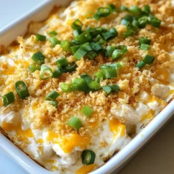 Für dieses köstliche Gericht benötigen Sie: - 2 Tassen gekochtes Hähnchen, zerrupft - 1 Dose (425 g) Frischkäse, weich - 1 Tasse geriebener Cheddar-Käse - 1 Tasse geriebener Pepper Jack-Käse - 1/2 Tasse gehackte Jalapeños (frisch oder eingelegt) - 1 Tasse Paniermehl (glutenfrei, falls gewünscht) - 1/2 Teelöffel Knoblauchpulver - 1/2 Teelöffel Zwiebelpulver - 1 Teelöffel geräucherte Paprika - 1/2 Teelöffel Salz - 1/4 Teelöffel schwarzer Pfeffer - 1/4 Tasse Frühlingszwiebeln, in Scheiben geschnitten (zum Garnieren) - 2 Esslöffel Olivenöl Diese Zutaten bringen den Geschmack und die Cremigkeit, die Sie lieben werden. Einige nützliche Dinge, die Ihnen helfen können: - Eine große Rührschüssel zum Mischen - Eine Auflaufform (ca. 23x33 cm) - Ein Schneebesen oder Löffel zum Mischen - Eine kleine Schüssel für das Paniermehl Diese Utensilien machen die Zubereitung einfacher und schneller. Sie können einige Zutaten nach Ihrem Geschmack anpassen. - Verwenden Sie mageres Hähnchen für weniger Fett. - Ersetzen Sie Frischkäse durch griechischen Joghurt für eine leichtere Variante. - Fügen Sie mehr Jalapeños hinzu, wenn Sie es schärfer mögen. - Nutzen Sie andere Käsesorten wie Gouda oder Mozzarella für Abwechslung. Diese Änderungen geben Ihnen die Freiheit, das Gericht nach Ihren Wünschen zu gestalten. {{ingredient_image_2}} Heize deinen Ofen auf 175°C vor. Dies sorgt für eine gleichmäßige Hitze. Ein vorgeheizter Ofen hilft, den Auflauf perfekt zu garen. In einer großen Schüssel vermische das zerrupfte Hähnchen mit dem Frischkäse. Füge den geriebenen Cheddar und den Pepper Jack-Käse hinzu. Dann kommen die gehackten Jalapeños, das Knoblauchpulver, das Zwiebelpulver, die geräucherte Paprika, das Salz und der Pfeffer dazu. Rühre alles gut um. Es sollte cremig und gut kombiniert sein. Fette eine Auflaufform leicht mit Olivenöl ein. Gib die Hähnchenmischung in die Form. Verteile sie gleichmäßig. Das hilft, dass der Auflauf gleichmäßig bäckt. In einer kleinen Schüssel vermenge das Paniermehl mit den restlichen zwei Esslöffeln Olivenöl. Rühre, bis das Paniermehl gleichmäßig benetzt ist. Streue die Mischung über die Hähnchenmischung. Dies gibt dem Auflauf eine knusprige Schicht. Stelle die Auflaufform in den vorgeheizten Ofen. Backe den Auflauf 25 bis 30 Minuten. Er ist fertig, wenn er sprudelt und das Paniermehl goldbraun ist. Nehme den Auflauf aus dem Ofen und lass ihn einige Minuten abkühlen. Garniere ihn mit den in Scheiben geschnittenen Frühlingszwiebeln. Serviere ihn heiß und genieße die tollen Aromen! Um die perfekte Konsistenz zu erreichen, achte darauf, dass der Frischkäse weich ist. Das macht die Mischung cremig. Wenn dein Auflauf zu trocken ist, füge mehr Frischkäse hinzu. Ein wenig mehr Hähnchenbrühe kann auch helfen. Achte darauf, die Hähnchenmischung gleichmäßig in die Form zu drücken. So wird der Auflauf schön gleichmäßig. Die Gewürze sind der Schlüssel zu diesem Gericht. Verwende frische Jalapeños für mehr Schärfe und Geschmack. Du kannst auch den Pfeffer und das Salz anpassen. Wenn du es würziger magst, füge mehr geräucherte Paprika hinzu. Ein Spritzer Limettensaft kann die Aromen aufhellen. Probiere verschiedene Gewürzkombinationen, um deinen Favoriten zu finden. Der Ofen sollte auf 175°C vorgeheizt sein. Backe den Auflauf für 25-30 Minuten. Wenn dein Ofen stärker heizt, überprüfe den Auflauf nach 20 Minuten. Er ist fertig, wenn er sprudelt und das Paniermehl goldbraun ist. Wenn du einen großen Auflauf machst, kann die Garzeit länger sein. Achte darauf, dass die Mitte gut durchgeheizt ist. Pro Tipps Frischkäse Temperatur: Stellen Sie sicher, dass Ihr Frischkäse Zimmertemperatur hat, um eine glatte und cremige Mischung zu gewährleisten. Jalapeño Auswahl: Verwenden Sie frische Jalapeños für einen schärferen Geschmack oder eingelegte für eine milderere Variante. Paniermehl Variation: Experimentieren Sie mit verschiedenen Arten von Paniermehl, wie Panko, für zusätzlichen Crunch und Textur. Aufbewahrung: Dieses Gericht kann im Voraus zubereitet und im Kühlschrank aufbewahrt werden, um die Aromen zu intensivieren – einfach vor dem Servieren aufwärmen. {{image_4}} Wenn Sie eine vegetarische Option suchen, können Sie das Hähnchen durch Quinoa oder Tofu ersetzen. Beide Optionen bieten eine gute Proteinquelle. Fügen Sie zusätzlich mehr Gemüse wie Paprika oder Zucchini hinzu. Diese sorgen für Farbe und Geschmack. Der Geschmack kann durch verschiedene Gewürze verbessert werden. Probieren Sie zum Beispiel, etwas Kreuzkümmel oder Chili-Pulver hinzuzufügen. Diese Gewürze bringen eine neue Dimension in das Gericht. Auch frische Kräuter wie Koriander oder Petersilie passen gut dazu. Die Käsesorten sind entscheidend für den Geschmack. Neben Cheddar und Pepper Jack können Sie auch Gouda oder Mozzarella verwenden. Eine Mischung bringt eine interessante Textur und Geschmack. Experimentieren Sie mit verschiedenen Kombinationen. Bewahren Sie den Jalapeño Popper Chicken Casserole in einem luftdichten Behälter im Kühlschrank auf. Lassen Sie den Auflauf zuerst auf Raumtemperatur abkühlen, bevor Sie ihn lagern. So bleibt er frisch und lecker. Zum Aufwärmen nehmen Sie eine Portion und legen sie auf einen Teller. Stellen Sie die Mikrowelle auf mittlere Hitze und erwärmen Sie ihn schrittweise. Sie können auch den Ofen benutzen, um eine knusprige Oberfläche zu erhalten. Der Auflauf hält sich im Kühlschrank bis zu drei Tage. Wenn Sie ihn länger aufbewahren möchten, sollten Sie ihn einfrieren. Achten Sie darauf, ihn gut zu verpacken, damit er nicht austrocknet oder Gefrierbrand bekommt. Um den Auflauf einzufrieren, lassen Sie ihn vollständig abkühlen. Teilen Sie ihn in Portionen auf und legen Sie diese in gefriergeeignete Behälter oder Beutel. So können Sie einfach eine Portion herausnehmen, wann immer Sie Lust darauf haben. Der Auflauf bleibt bis zu drei Monate im Gefrierfach haltbar. Zum Auftauen lassen Sie ihn über Nacht im Kühlschrank stehen oder erwärmen ihn direkt in der Mikrowelle oder im Ofen. Ja, frisches Hähnchen funktioniert gut. Kochen Sie es zuerst, bevor Sie es zerrupfen. Ja, Sie können glutenfreies Paniermehl verwenden. So bleibt das Gericht glutenfrei und lecker. Ich empfehle einen frischen Salat oder Reis. Diese Beilagen ergänzen den Auflauf perfekt. Ja, Sie können andere Peperoni verwenden. Denken Sie an milde Sorten, wenn Sie es weniger scharf mögen. Die Schärfe kommt von den Jalapeños. Sie können die Menge nach Ihrem Geschmack anpassen. In diesem Artikel haben wir die besten Zutaten für Jalapeño Popper Chicken Casserole besprochen. Du hast gelernt, wie man das Gericht Schritt für Schritt zubereitet. Die Tipps und Tricks helfen dir, die perfekte Konsistenz und Würze zu finden. Wir haben auch Variationen und Aufbewahrungshinweise geteilt. Am Ende ist es wichtig, kreativ zu sein und das Rezept nach deinem Geschmack anzupassen. So machst du jeden Biss besonders und lecker!