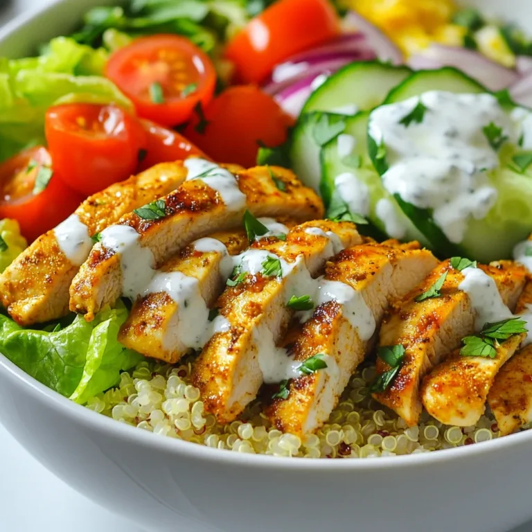 Für die Chicken Shawarma Bowls brauchst du: - 2 Hähnchenbrustfilets, in dünne Streifen geschnitten - 3 Esslöffel Olivenöl - 2 Teelöffel gemahlener Kreuzkümmel - 2 Teelöffel gemahlener Koriander - 1 Teelöffel geräucherter Paprika - 1 Teelöffel Kurkuma - 1 Teelöffel Knoblauchpulver - 1 Teelöffel gemahlener Zimt - Salz und Pfeffer nach Geschmack Mariniere das Hähnchen, um Geschmack zu verleihen. Mische alle Gewürze mit Olivenöl. Lass das Hähnchen mindestens 30 Minuten ruhen. So zieht die Marinade gut ein. Du brauchst auch: - 1 Tasse Quinoa, abgespült und abgetropft - 2 Tassen Gemüsebrühe (oder Wasser) - 1 Tasse Kirschtomaten, halbiert - 1 Gurke, gewürfelt - ½ rote Zwiebel, dünn geschnitten - 1 Tasse Eisbergsalat, zerrupft - ¼ Tasse frische Petersilie, gehackt Koche die Quinoa in Gemüsebrühe für mehr Geschmack. Die frischen Zutaten sorgen für einen knusprigen Biss. Das Gemüse gibt deinen Bowls Farbe und Nährstoffe. Für die Soße und Garnierungen benötigst du: - ½ Tasse griechischer Joghurt - 1 Esslöffel Tahini - Saft von 1 Zitrone Die Soße bringt Frische und Cremigkeit. Mische den Joghurt mit Tahini und Zitronensaft. Du kannst die Soße nach Geschmack würzen. Verwende frische Petersilie als hübsche Garnitur. {{ingredient_image_2}} Zuerst schneide ich die Hähnchenbrustfilets in dünne Streifen. Ich gebe die Streifen in eine große Schüssel. Dann füge ich 3 Esslöffel Olivenöl hinzu. Jetzt kommen die Gewürze: 2 Teelöffel Kreuzkümmel, 2 Teelöffel Koriander, 1 Teelöffel geräucherter Paprika, 1 Teelöffel Kurkuma, 1 Teelöffel Knoblauchpulver und 1 Teelöffel Zimt. Ich würze alles mit Salz und Pfeffer. Ich rühre alles gut um. Das Hähnchen sollte gleichmäßig mariniert sein. Ich lasse die Mischung mindestens 30 Minuten ziehen. Wenn ich mehr Zeit habe, mariniere ich es bis zu 2 Stunden im Kühlschrank. Während das Hähnchen mariniert, koche ich die Quinoa. Ich gebe 1 Tasse Quinoa in einen Topf. Danach füge ich 2 Tassen Gemüsebrühe oder Wasser hinzu. Ich bringe die Mischung zum Kochen. Sobald es kocht, reduziere ich die Hitze und decke den Topf ab. Ich lasse die Quinoa etwa 15 Minuten köcheln. Wenn die Quinoa gar ist, lockere ich sie mit einer Gabel auf und stelle sie beiseite. Jetzt ist es Zeit, das Hähnchen zu braten. Ich erhitze eine große Pfanne bei mittlerer bis hoher Hitze. Ich füge die marinierten Hähnchenstreifen hinzu. Ich brate das Hähnchen für etwa 6 bis 8 Minuten. Dabei rühre ich gelegentlich um. Das Hähnchen sollte durchgegart und goldbraun sein. In einer kleinen Schüssel bereite ich die Soße vor. Ich gebe ½ Tasse griechischen Joghurt, 1 Esslöffel Tahini und den Saft von 1 Zitrone hinein. Ich füge eine Prise Salz hinzu. Dann rühre ich alles gut um, bis die Soße cremig ist. Ich schmecke sie ab und stelle sie beiseite. Jetzt richte ich die Schalen an. Ich beginne mit einer Portion Quinoa. Darauf kommt eine großzügige Menge gebratenes Hähnchen. Als Nächstes füge ich die halbierten Kirschtomaten, die gewürfelte Gurke, die geschnittene rote Zwiebel und den zerrupften Eisbergsalat hinzu. Ich träufle die Joghurt-Tahini-Soße großzügig darüber. Zum Schluss garniere ich die Schalen mit frischer Petersilie. Für den besten Geschmack lasse das Hähnchen mindestens 30 Minuten marinieren. Wenn du mehr Zeit hast, mariniere es bis zu 2 Stunden. So ziehen die Gewürze besser ein. Das macht das Hähnchen saftiger und aromatischer. Um die Quinoa perfekt zu kochen, verwende Gemüsebrühe oder Wasser. Bring die Flüssigkeit zum Kochen, dann reduziere die Hitze. Decke den Topf ab und lasse die Quinoa 15 Minuten köcheln. Wenn die Flüssigkeit aufgesogen ist, lockere sie mit einer Gabel auf. Für eine schöne Präsentation nutze tiefe Teller. Platziere die Quinoa in der Mitte. Füge das Hähnchen und die bunten Beläge in Abschnitten hinzu. So sieht das Gericht einladend aus. Ein Spritzer frischer Petersilie rundet das Bild ab. Erwäge, Zitronenspalten beizufügen. Die bringen einen frischen Kick! Pro Tipps Marinierzeit optimal nutzen: Lassen Sie das Hähnchen mindestens 30 Minuten, besser jedoch bis zu 2 Stunden marinieren, um den vollen Geschmack der Gewürze zu entfalten. Quinoa perfekt zubereiten: Achten Sie darauf, die Quinoa gründlich abzuspülen, um Bitterstoffe zu entfernen, und verwenden Sie Gemüsebrühe für zusätzlichen Geschmack. Hähnchen gleichmäßig braten: Stellen Sie sicher, dass die Pfanne heiß genug ist, bevor Sie das Hähnchen hinzufügen, um eine schöne Bräunung zu erreichen und das Fleisch saftig zu halten. Frische garnieren: Verwenden Sie frische Kräuter wie Petersilie oder Minze als Garnitur, um das Gericht nicht nur optisch aufzuwerten, sondern auch zusätzliche Frische zu verleihen. {{image_4}} Wenn du eine vegetarische Option möchtest, ersetze das Hähnchen mit Kichererbsen. Kichererbsen sind nahrhaft und lecker. Du kannst sie ebenfalls marinieren. Mische sie mit Olivenöl, Kreuzkümmel, und Paprika. Lass sie für 30 Minuten ziehen. Brate sie dann in der Pfanne. So hast du eine schmackhafte Variante! Die Joghurt-Tahini-Soße ist schon toll, aber probiere auch andere Varianten. Du kannst Hummus anstelle von Joghurt verwenden. Das gibt einen anderen Geschmack. Eine einfache Zitronen-Vinaigrette ist auch lecker. Mische Olivenöl, Zitronensaft, Salz und Pfeffer für diese frische Soße. Sie passt gut zu den Aromen des Shawarma. Für mehr Vielfalt kannst du einige Beläge hinzufügen. Avocado ist eine tolle Wahl. Sie bringt Cremigkeit und Farbe. Auch Oliven oder Feta-Käse schmecken hervorragend dazu. Für Beilagen sind gegrillte Gemüse oder Fladenbrot eine gute Wahl. Diese ergänzen das Gericht perfekt. Um die Reste deiner Chicken Shawarma Bowls frisch zu halten, lege sie in einen luftdichten Behälter. Achte darauf, dass das Hähnchen und die Quinoa nicht mit den frischen Zutaten vermischt werden. So bleiben die Aromen getrennt. Du kannst die Reste bis zu drei Tage im Kühlschrank aufbewahren. Wenn du die Reste aufwärmen möchtest, nutze die Mikrowelle. Stelle die Schüssel mit einem Deckel oder einem feuchten Tuch abgedeckt in die Mikrowelle. So trocknet das Essen nicht aus. Alternativ kannst du auch einen Dampfgarer verwenden, um die Zutaten schonend zu erhitzen. Die Haltbarkeit variiert je nach Zutat. Gegrilltes Hähnchen bleibt bis zu drei Tage frisch. Quinoa kann bis zu einer Woche halten, wenn sie gut gekühlt ist. Gemüse wie Gurken und Tomaten sollten innerhalb von zwei Tagen gegessen werden, um Frische und Geschmack zu garantieren. Um die Schalen gesünder zu machen, nutze ich weniger Öl. Statt Olivenöl kann ich auch ein Spritzer Zitronensaft verwenden. Ich wähle Vollkorn-Quinoa für mehr Ballaststoffe. Mehr Gemüse ist ebenfalls eine gute Wahl. Ich füge Karotten, Paprika oder Spinat hinzu. Diese Zutaten stärken den Nährstoffgehalt und machen die Schalen bunter. Ja, du kannst das Rezept im Ofen zubereiten. Ich lege die marinierten Hähnchenstreifen auf ein Backblech. Dann backe ich sie bei 200 Grad Celsius für etwa 25 Minuten. Das Hähnchen wird zart und erhält eine schöne Kruste. Achte darauf, es während des Backens einmal zu wenden. Zu Chicken Shawarma Schalen passen viele Beilagen gut. Ich empfehle einen frischen Taboulé-Salat aus Petersilie und Minze. Hummus oder Baba Ghanoush sind ebenfalls lecker. Fladenbrot oder Pita sind tolle Ergänzungen. Diese Beilagen machen das Essen noch abwechslungsreicher und schmackhafter. Ja, Chicken Shawarma lässt sich gut aufbewahren. Ich lagere die Reste in einem luftdichten Behälter im Kühlschrank. So bleiben sie bis zu drei Tage frisch. Du kannst das Hähnchen und die Beilagen getrennt aufbewahren, um die Textur zu erhalten. Erwärme das Hähnchen bei mittlerer Hitze in einer Pfanne oder in der Mikrowelle. Diese Anleitung hat Ihnen gezeigt, wie man köstliche Chicken Shawarma Schalen zubereitet. Wir haben die Zutaten, die Schritte und einige nützliche Tipps besprochen. Denken Sie daran, mit Marinaden und Soßen zu experimentieren, um neue Geschmäcker zu entdecken. Nutzen Sie die Variationen, um das Gericht nach Ihren Wünschen anzupassen. Achten Sie auch auf die richtige Lagerung der Reste, damit nichts verschwendet wird. Genießen Sie jede Zutat und jeden Schritt. Werden Sie kreativ und machen Sie es zu Ihrem eigenen Gericht!