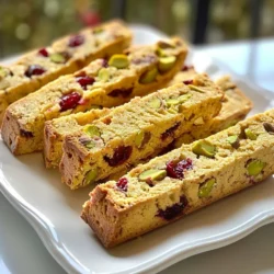 Für die Pistazien-Cranberry-Biscotti brauchst du diese einfachen Zutaten: - 2 Tassen Weizenmehl (Type 550) - 1 Teelöffel Backpulver - 1/2 Teelöffel Salz - 1/2 Tasse ungesalzene Butter, weich - 3/4 Tasse Zucker - 2 große Eier - 1 Teelöffel Vanilleextrakt - 1/2 Tasse geröstete Pistazien, grob gehackt - 1/2 Tasse getrocknete Cranberries Diese Zutaten sind die Basis. Sie geben den Biscotti ihren tollen Geschmack und die schöne Textur. Das Zusammenspiel von süß und salzig funktioniert hier perfekt. Du kannst auch ein paar Extras hinzufügen, um deine Biscotti einzigartig zu machen: - Schokolade: Füge 1/2 Tasse Schokoladenstückchen hinzu. - Zitrusfrüchte: Verwende etwas Zitronen- oder Orangenschale für frischen Geschmack. - Gewürze: Eine Prise Zimt oder Muskatnuss kann den Geschmack vertiefen. Diese Optionen machen das Rezept flexibler und spannend. Probiere verschiedene Kombinationen aus! Die Qualität der Zutaten ist wichtig. Hier sind einige Tipps: - Weizenmehl: Wähle frisches Mehl. Es sorgt für die beste Struktur. - Butter: Verwende ungesalzene Butter. So kontrollierst du den Salzgehalt. - Eier: Frische Eier geben dem Teig mehr Volumen und Geschmack. - Pistazien: Röstete Pistazien verleihen einen tollen Crunch. Achte darauf, dass sie ungesalzen sind. - Cranberries: Getrocknete Cranberries sollten süß und weich sein. So harmonieren sie gut mit dem Teig. Diese Hinweise helfen dir, die besten Biscotti zu backen. Mit hochwertigen Zutaten schmecken deine Biscotti einfach besser! {{ingredient_image_2}} Zuerst heizen Sie den Ofen auf 175°C vor. Dies sorgt dafür, dass die Biscotti gleichmäßig backen. Während der Ofen aufheizt, legen Sie ein Backblech mit Backpapier aus. Das Backpapier hilft, die Biscotti leicht zu lösen und verhindert ein Ankleben. Achten Sie darauf, das Backblech gut vorzubereiten, damit die Biscotti später perfekt gebacken werden. In einer mittelgroßen Schüssel vermischen Sie das Weizenmehl, das Backpulver und das Salz. Mischen Sie alles gut und stellen Sie die Schüssel beiseite. In einer großen Rührschüssel schlagen Sie die weiche Butter mit dem Zucker. Nutzen Sie einen elektrischen Mixer. Mixen Sie die Mischung für etwa 3-4 Minuten, bis sie hell und luftig ist. Dann fügen Sie die Eier nacheinander hinzu. Rühren Sie alles gut um, nachdem Sie jedes Ei hinzugefügt haben. Geben Sie zuletzt den Vanilleextrakt dazu. Jetzt geben Sie die trockene Mehlmischung nach und nach zu den feuchten Zutaten. Mischen Sie alles nur so lange, bis es gut kombiniert ist. Dann heben Sie vorsichtig die gehackten Pistazien und die getrockneten Cranberries unter den Teig. So verteilen sich die Zutaten gleichmäßig. Teilen Sie den Teig in zwei Hälften. Formen Sie jede Hälfte auf dem Backblech zu einer Rolle. Jede Rolle sollte etwa 30 cm lang und 5 cm breit sein. Achten Sie darauf, genug Platz zwischen den Rollen zu lassen. Jetzt backen Sie die Logs im vorgeheizten Ofen für 25-30 Minuten. Sie sind fertig, wenn die Oberseite leicht goldbraun ist. Nehmen Sie die Logs aus dem Ofen und lassen Sie sie etwa 10 Minuten abkühlen. Nach dem Abkühlen schneiden Sie die Logs schräg in 1,5 cm dicke Scheiben. Legen Sie diese mit der Schnittseite nach unten wieder auf das Backblech. Backen Sie die Biscotti erneut für 10-12 Minuten, bis sie knusprig und goldbraun sind. Lassen Sie die Biscotti auf einem Kuchengitter komplett auskühlen. Ein häufiger Fehler ist, die Zutaten nicht richtig zu messen. Verwende immer Messbecher und Löffel. Ein weiterer Fehler ist, den Teig zu lange zu mischen. Mische nur, bis die Zutaten gut verbunden sind. Zu viel Mischen macht die Biscotti hart. Achte darauf, die Teigrollen gleichmäßig zu formen. Ungleichmäßige Rollen führen zu ungleichmäßigem Backen. Lass die Biscotti nach dem ersten Backen gut abkühlen, bevor du sie schneidest. Die perfekte Konsistenz erreichst du, indem du die Butter und den Zucker gut schaumig schlägst. Dies sorgt für eine leichte und luftige Textur. Füge die Eier einzeln hinzu und rühre gut um. Das hilft, dass der Teig gleichmäßig bleibt. Verwende frische Pistazien und Cranberries. Dies bringt den besten Geschmack. Achte darauf, dass der Teig nicht zu klebrig ist. Wenn er zu feucht ist, füge etwas mehr Mehl hinzu. Bewahre die Biscotti in einem luftdichten Behälter auf. So bleiben sie frisch und knusprig. Lagere sie an einem kühlen, trockenen Ort. Du kannst sie auch in einem Glas aufbewahren, das gut verschlossen ist. Wenn du die Biscotti länger aufbewahren willst, friere sie ein. Das schützt den Geschmack und die Textur. Vor dem Servieren einfach bei Raumtemperatur auftauen lassen. Pro Tipps Frische Zutaten: Achten Sie darauf, frische und hochwertige Zutaten zu verwenden, insbesondere die Pistazien und Cranberries, um den besten Geschmack zu erzielen. Teig kühlen: Wenn der Teig zu klebrig ist, können Sie ihn für 30 Minuten in den Kühlschrank stellen, um ihn leichter verarbeiten zu können. Variationen: Experimentieren Sie mit anderen Nüssen oder Trockenfrüchten, wie Mandeln oder Aprikosen, um verschiedene Geschmacksrichtungen zu kreieren. Richtige Lagerung: Bewahren Sie die Biscotti in einem luftdichten Behälter auf, um sie frisch und knusprig zu halten. {{image_4}} Wenn du keine Pistazien oder Cranberries magst, gibt es viele Alternativen. Du kannst Mandeln oder Walnüsse verwenden. Diese Nüsse geben einen leckeren Crunch. Statt Cranberries passen auch getrocknete Kirschen oder Aprikosen gut. Diese Früchte bringen eine süße Note. Für mehr Geschmack kannst du Gewürze hinzufügen. Zimt oder Muskatnuss geben einen warmen, einladenden Geschmack. Du kannst auch etwas Schokolade unter den Teig mischen. Dunkle Schokolade passt besonders gut zu den Nüssen. Außerdem kannst du Orange oder Zitronenschale hinzufügen. Diese Zitrusfrüchte machen die Biscotti frisch und fruchtig. Wenn du glutenfrei backen möchtest, ersetze das Weizenmehl durch Mandelmehl oder glutenfreies Mehl. Das gibt einen tollen Geschmack und eine gute Textur. Für vegane Biscotti verwende pflanzliche Butter und Ei-Ersatz. Zum Beispiel kannst du Apfelmus oder Leinsamen verwenden. Diese Optionen machen die Biscotti für alle zugänglich. Um Ihre Pistazien-Cranberry-Biscotti richtig zu lagern, brauchen Sie einen kühlen, trockenen Ort. Vermeiden Sie direkte Sonne und Feuchtigkeit. Eine luftdichte Box ist perfekt. Diese Box schützt die Biscotti vor Luft und hält sie knusprig. Biscotti sind echte Langstreckenläufer. Sie halten sich etwa zwei bis drei Wochen. Wenn Sie sie im Kühlschrank lagern, verlängert sich die Haltbarkeit um einige Tage. Achten Sie darauf, die Biscotti gut zu verpacken, damit sie frisch bleiben. Um Ihre Biscotti frisch zu halten, nutzen Sie diese Tipps: - Lagern Sie sie in einer luftdichten Dose. - Fügen Sie ein Stück Brot hinzu, um die Feuchtigkeit zu regulieren. - Stellen Sie sicher, dass die Biscotti vollständig abgekühlt sind, bevor Sie sie lagern. Wenn Sie diese Schritte befolgen, genießen Sie Ihre Biscotti länger! Pistazien-Cranberry-Biscotti halten sich in einem luftdichten Behälter bis zu zwei Wochen. Sie bleiben knusprig und frisch, wenn Sie sie richtig lagern. Achten Sie darauf, sie an einem kühlen, trockenen Ort aufzubewahren. Ja, Sie können andere Nüsse verwenden. Mandeln oder Walnüsse sind großartige Alternativen. Diese Nüsse passen gut zu den Cranberries und bieten einen anderen Geschmack. Achten Sie darauf, die Nüsse grob zu hacken, um die richtige Textur zu erhalten. Ja, Sie können den Zucker reduzieren. Versuchen Sie, ihn um ein Drittel zu verringern. Alternativ können Sie auch Honig oder Ahornsirup verwenden. Beachten Sie, dass dies die Textur leicht ändern kann. Fühlen Sie sich frei, mit den Mengen zu experimentieren, um den perfekten Geschmack zu finden. Dieses Rezept für Pistazien-Cranberry-Biscotti zeigt, wie einfach es ist, köstliche Kekse zu backen. Wir haben die Hauptzutaten, das Zubereiten des Teigs, und die besten Backtipps behandelt. Zudem gibt es viele Variationen und Lagerungshinweise. Experimentiere mit verschiedenen Zutaten, um deinen eigenen Twist zu finden. Denk daran, auf die Konsistenz zu achten. Mit diesen Tipps wirst du immer perfekte Biscotti haben. Viel Spaß beim Backen und Teilen!