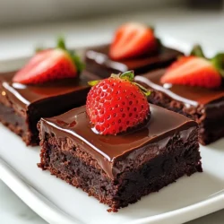 Für die Schokoladenüberzogenen Erdbeer-Brownies brauchst du: - 1 Tasse ungesalzene Butter, geschmolzen - 2 Tassen Kristallzucker - 4 große Eier - 1 Teelöffel Vanilleextrakt - 1 Tasse Allzweckmehl - 1 Tasse ungesüßtes Kakaopulver - 1/2 Teelöffel Salz - 1/2 Teelöffel Backpulver - 1 Tasse frische Erdbeeren, geputzt und in Scheiben geschnitten - 1 Tasse Zartbitterschokoladenstückchen - 1 Esslöffel Kokosnussöl (oder Pflanzenöl zum Schmelzen der Schokolade) Maßangaben sind wichtig für das Backen. Sie helfen dir, die richtigen Mengen zu verwenden. Verwende einen Messbecher für Flüssigkeiten und eine Waage für feste Zutaten. So bekommst du immer die besten Ergebnisse. Zum Beispiel: - 1 Tasse Butter entspricht etwa 226 Gramm. - 1 Teelöffel Vanille ist gleich 5 Milliliter. Genauigkeit beim Messen sorgt für gleichmäßige Brownies. Ich empfehle, hochwertige Zutaten zu verwenden. Für die Butter wähle Marken wie Kerrygold oder Land O'Lakes. Diese haben einen tollen Geschmack. Für die Schokolade nutze Ghirardelli oder Callebaut. Sie schmelzen gut und schmecken hervorragend. Die Frische der Erdbeeren ist auch wichtig. Kaufe sie am besten in der Saison. So erhältst du den besten Geschmack. {{ingredient_image_2}} Heizen Sie Ihren Ofen auf 175°C vor. Nehmen Sie eine Backform von etwa 23x33 cm. Fetten Sie die Form gut ein. Alternativ können Sie die Form mit Backpapier auslegen. Dies hilft beim einfachen Herausnehmen der Brownies. In einer großen Schüssel mischen Sie die geschmolzene Butter und den Kristallzucker. Verwenden Sie einen Schneebesen, um eine glatte Masse zu erhalten. Fügen Sie dann die vier Eier einzeln hinzu. Rühren Sie nach jedem Ei gut um. Geben Sie das Vanilleextrakt dazu und mischen Sie alles gut. In einer anderen Schüssel sieben Sie das Allzweckmehl, Kakaopulver, Salz und Backpulver. Geben Sie diese trockenen Zutaten langsam zur feuchten Mischung hinzu. Rühren Sie vorsichtig, bis alles gerade so verbunden ist. Mischen Sie nicht zu lange! Heben Sie dann die Hälfte der geschnittenen Erdbeeren unter den Teig. Gießen Sie den Teig in die vorbereitete Backform. Verteilen Sie ihn gleichmäßig, damit die Brownies gleichmäßig backen. Backen Sie die Brownies im vorgeheizten Ofen für 25-30 Minuten. Überprüfen Sie mit einem Zahnstocher in der Mitte. Wenn er mit feuchten Krümeln herauskommt, sind die Brownies fertig. Lassen Sie die Brownies dann abkühlen, bevor Sie das Schokoladentopping zubereiten. Ein häufiger Fehler ist, die Brownies zu lange zu backen. Prüfen Sie die Backzeit genau. Ein Zahnstocher sollte mit feuchten Krümeln herauskommen, nicht mit rohem Teig. Ein weiterer Fehler ist das Übermischen des Teigs. Mischen Sie nur so lange, bis alles verbunden ist. Zu viel Rühren macht die Brownies trocken und hart. Um perfekte Erdbeer-Brownies zu backen, wählen Sie reife, süße Erdbeeren. Diese bringen den besten Geschmack. Schneiden Sie die Erdbeeren nicht zu klein, damit sie beim Backen nicht zerfallen. Verwenden Sie hochwertige Zartbitterschokoladenstückchen für ein reichhaltiges Aroma. Lassen Sie die Brownies nach dem Backen vollständig abkühlen, bevor Sie die Schokolade darauf gießen. Für einen anderen Geschmack können Sie weiße Schokolade verwenden. Das gibt den Brownies eine süßere Note. Sie können auch Nüsse hinzufügen, wie Walnüsse oder Mandeln, für mehr Crunch. Vegane Optionen sind ebenfalls möglich. Tauschen Sie die Eier gegen Apfelmus oder Bananenpüree aus. Nutzen Sie pflanzliche Butter und vegane Schokolade für eine köstliche vegane Variante. Pro Tipps Butter richtig schmelzen: Stellen Sie sicher, dass die Butter nicht zu heiß wird, um ein Gerinnen der Eier beim Mischen zu vermeiden. Vermeidung von Übermischung: Mischen Sie den Teig nur, bis alle Zutaten gerade so verbunden sind, um zähe Brownies zu vermeiden. Schokolade gleichmäßig schmelzen: Rühren Sie die Schokoladenstückchen nach jeder Mikrowellenrunde um, um ein gleichmäßiges Schmelzen zu gewährleisten. Frische Erdbeeren verwenden: Verwenden Sie reife, frische Erdbeeren für den besten Geschmack und die schönste Präsentation. {{image_4}} Es gibt viele Schokoladensorten, die Sie für Ihre Brownies verwenden können. Dunkle Schokolade gibt einen intensiven Geschmack. Milchschokolade macht die Brownies süßer. Weiße Schokolade bringt eine cremige Note. Sie können auch eine Mischung aus diesen Schokoladen verwenden. Experimentieren Sie mit verschiedenen Sorten und finden Sie Ihre Lieblingskomposition! Wenn Sie glutenfrei backen möchten, nutzen Sie Mandelmehl oder Haferschrot. Diese Mehle geben den Brownies eine tolle Textur. Für vegane Brownies ersetzen Sie die Eier durch Apfelmus oder Leinsamen. Verwenden Sie außerdem vegane Schokolade. So genießen Sie trotzdem leckere Schokoladenüberzogene Erdbeer-Brownies! Fügen Sie Nüsse oder Karamellstückchen hinzu, um mehr Crunch zu bekommen. Sie können auch Minze oder Zimt für einen besonderen Geschmack verwenden. Für die Toppings probieren Sie Kokosraspeln oder gehackte Mandeln. Diese Variationen machen Ihre Brownies einzigartig und spannend! Um die Schokoladenüberzogenen Erdbeer-Brownies richtig zu lagern, lege sie in einen luftdichten Behälter. Eine gute Option ist ein Behälter aus Kunststoff oder Glas mit einem Deckel. Stelle sicher, dass die Brownies vollständig abgekühlt sind, bevor du sie lagerst, um Kondenswasser zu vermeiden. Lagere sie an einem kühlen, trockenen Ort. So bleiben sie frisch und lecker. Um die Frische der Brownies zu erhalten, lege ein Stück Backpapier oder ein sauberes Tuch zwischen die Schichten, wenn du sie stapelst. Dies hilft, die Feuchtigkeit zu regulieren. Wenn du die Brownies innerhalb von drei Tagen isst, bleibt der Geschmack am besten. Bei Bedarf kannst du sie auch im Kühlschrank aufbewahren, um die Frische noch länger zu halten. Wenn du die Brownies länger aufbewahren möchtest, friere sie ein. Schneide die Brownies in Portionen und lege jede Portion in Frischhaltefolie. Danach packe sie in einen Gefrierbeutel. So vermeidest du Gefrierbrand. Zum Auftauen nimm die Brownies einfach aus dem Gefrierfach und lasse sie bei Raumtemperatur stehen. Sie sind schnell wieder genussbereit und schmecken fast wie frisch gebacken. Die Schokoladen-Erdbeer-Brownies bleiben frisch, wenn Sie sie richtig lagern. Sie können sie in einem luftdichten Behälter aufbewahren. Bei Zimmertemperatur halten sie sich etwa 3 bis 4 Tage. Wenn Sie die Brownies im Kühlschrank lagern, bleiben sie bis zu einer Woche gut. Achten Sie darauf, die Brownies vor Feuchtigkeit zu schützen. So bleibt die Textur weich und lecker. Ja, gefrorene Erdbeeren sind eine gute Option. Sie haben jedoch mehr Wasser, wenn sie auftauen. Das kann die Konsistenz der Brownies verändern. Lassen Sie die gefrorenen Erdbeeren vorher gut abtropfen. Schneiden Sie sie in kleine Stücke, bevor Sie sie in den Teig geben. So vermeiden Sie, dass der Teig zu nass wird. Der Geschmack bleibt trotzdem wunderbar! Um die Brownies schokoladiger zu machen, können Sie einige Tricks anwenden. Fügen Sie mehr Kakaopulver hinzu, etwa eine halbe Tasse mehr. Sie können auch Schokoladenstückchen oder Schokoladensplitter in den Teig mischen. Eine weitere Möglichkeit ist, Schokoladensirup für das Topping zu verwenden. Experimentieren Sie mit verschiedenen Schokoladensorten, wie Milchschokolade oder weiße Schokolade. So wird jeder Biss ein schokoladiges Vergnügen! In diesem Artikel habe ich die besten Zutaten und Schritte für perfekte Erdbeer-Brownies beschrieben. Ich habe häufige Fehler und Tipps geteilt, um optimale Ergebnisse zu erzielen. Es gibt auch verschiedene Variationen, die du ausprobieren kannst. Mit den richtigen Lagerungshinweisen bleiben deine Brownies frisch. Denke daran, kreativ zu sein und die Brownies nach deinem Geschmack anzupassen. Viel Spaß beim Backen und Genießen deiner tollen Kreationen!