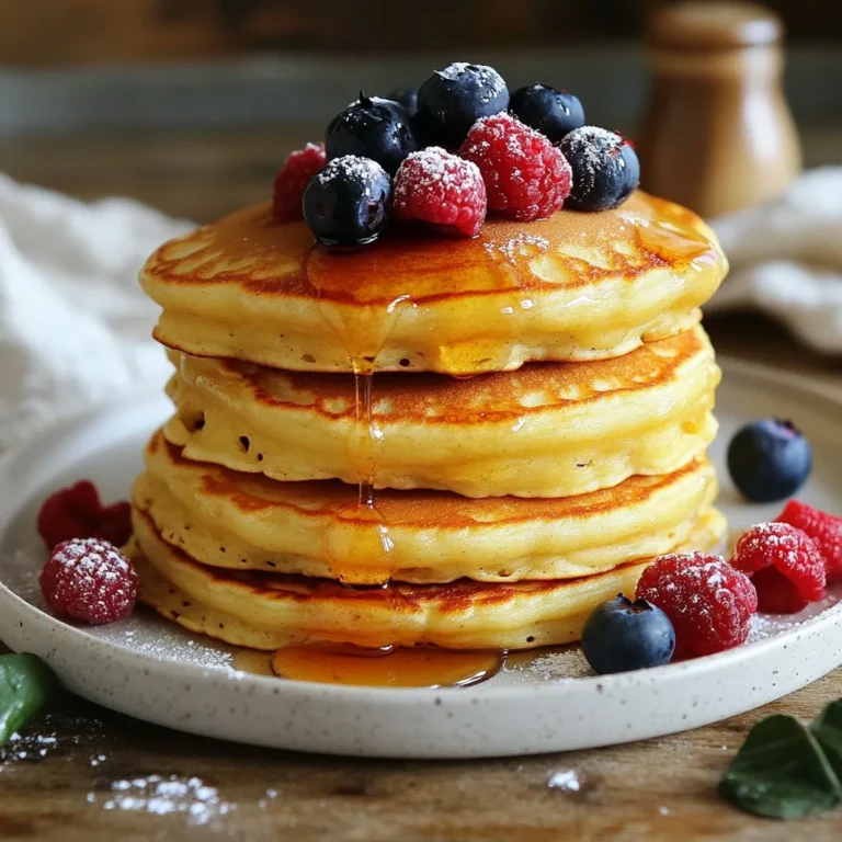 Für die perfekten griechischen Joghurt-Pfannkuchen brauchst du einige wichtige Zutaten. Hier ist die Liste: - 1 Tasse (125 g) Weizenmehl - 2 Esslöffel Zucker - 1 Teelöffel Backpulver - 1/2 Teelöffel Natron - 1/4 Teelöffel Salz - 1 Tasse (240 g) griechischer Joghurt (natur, Vollfett oder fettarm) - 1/2 Tasse (120 ml) Milch (auch Mandelmilch als Ersatz möglich) - 1 großes Ei - 1 Teelöffel Vanilleextrakt - 2 Esslöffel geschmolzene Butter (oder Kokosöl für eine milchfreie Variante) - Frische Beeren (zum Garnieren) - Ahornsirup oder Honig (zum Servieren) Diese Zutaten sorgen für eine köstliche und fluffige Textur. Der griechische Joghurt macht die Pfannkuchen besonders nahrhaft und cremig. Wenn du einige Zutaten nicht hast oder andere Geschmäcker magst, gibt es Alternativen. Hier sind ein paar Ideen: - Glutenfreie Pfannkuchen: Verwende glutenfreies Mehl. - Milchfreie Variante: Nutze Mandeldrink oder Hafermilch. - Zuckerersatz: Ersetze den Zucker durch Honig oder Agavendicksaft. - Fette: Du kannst die Butter durch Kokosöl ersetzen. Diese Alternativen machen die Pfannkuchen anpassbar für jeden. So kannst du deine eigene Note hinzufügen. Die Nährstoffe in diesen Pfannkuchen sind beeindruckend. Griechischer Joghurt enthält viel Eiweiß. Das gibt dir Energie für den Tag. Zucker und Mehl liefern dir Kohlenhydrate. Im Durchschnitt enthalten die Pfannkuchen pro Portion: - Kalorien: etwa 200 - Eiweiß: 8 g - Kohlenhydrate: 30 g - Fett: 6 g Diese Pfannkuchen sind eine gute Wahl. Sie bieten dir eine nahrhafte und leichte Mahlzeit. {{ingredient_image_2}} Sammle zuerst alle Zutaten. Du brauchst: - 1 Tasse (125 g) Weizenmehl - 2 Esslöffel Zucker - 1 Teelöffel Backpulver - 1/2 Teelöffel Natron - 1/4 Teelöffel Salz - 1 Tasse (240 g) griechischer Joghurt - 1/2 Tasse (120 ml) Milch - 1 großes Ei - 1 Teelöffel Vanilleextrakt - 2 Esslöffel geschmolzene Butter - Frische Beeren für die Garnitur - Ahornsirup oder Honig zum Servieren Gib das Mehl, den Zucker, das Backpulver, das Natron und das Salz in eine große Schüssel und mische sie gut. In einer anderen Schüssel vermischst du den Joghurt, die Milch, das Ei, den Vanilleextrakt und die Butter. Rühre alles glatt. Gieße die feuchten Zutaten in die Schüssel mit dem Mehlgemisch. Rühre vorsichtig, bis alles gut verbunden ist. Lass ein paar Klumpen drin. Heize eine beschichtete Pfanne auf mittlerer Hitze vor. Fette sie leicht mit Öl oder Butter ein. Gieße etwa 1/4 Tasse Teig für jeden Pfannkuchen in die Pfanne. Warte, bis Blasen auf der Oberfläche erscheinen. Das dauert etwa 2-3 Minuten. Wende die Pfannkuchen und brate sie weitere 1-2 Minuten, bis sie goldbraun sind. Wiederhole diesen Schritt mit dem restlichen Teig. Für fluffige Pfannkuchen ist es wichtig, nicht zu viel zu rühren. Ein paar Klumpen sind gut. Achte darauf, die Pfanne nicht zu heiß zu machen. Wenn die Hitze zu hoch ist, verbrennen die Pfannkuchen außen, bleiben aber innen roh. Serviere die Pfannkuchen warm. Staple sie in einer hohen Form. Garniere sie mit frischen Beeren und einem Schuss Ahornsirup oder Honig. So sieht es nicht nur toll aus, es schmeckt auch klasse! Um fluffige Pfannkuchen zu machen, achte darauf, die Zutaten nicht zu übermixen. Wenn du die feuchten und trockenen Zutaten mischst, lass ein paar Klumpen drin. Diese Klumpen helfen, die Pfannkuchen locker zu halten. Auch die Temperatur ist wichtig. Die Pfanne sollte nicht zu heiß sein, sonst verbrennen die Pfannkuchen außen, bevor sie innen durch sind. Ein häufiger Fehler ist, die Pfannkuchen zu lange zu kochen. Warte, bis Blasen auf der Oberfläche erscheinen, bevor du sie wendest. Ein weiterer Fehler ist, zu viel Teig in die Pfanne zu gießen. Verwende etwa 1/4 Tasse Teig pro Pfannkuchen. So werden sie gleichmäßig gar und schön rund. Prüfe auch, ob die Pfanne gut eingefettet ist, um das Ankleben zu vermeiden. Für die Zubereitung der Pfannkuchen empfehle ich eine gute beschichtete Pfanne oder einen Griddle. Sie sorgen für gleichmäßige Hitze und verhindern Ankleben. Ein großer Rührbesen hilft dir, die Zutaten gut zu vermischen. Ein Messbecher ist nützlich, um die richtige Menge Teig zu portionieren. Und vergiss nicht eine Spachtel, um die Pfannkuchen einfach zu wenden. Pro Tipps Frische Zutaten verwenden: Verwende frische Eier und hochwertigen griechischen Joghurt für den besten Geschmack und eine cremige Konsistenz. Die Pfanne richtig vorheizen: Stelle sicher, dass die Pfanne gut vorgeheizt ist, damit die Pfannkuchen gleichmäßig garen und eine goldbraune Farbe erhalten. Variationen ausprobieren: Experimentiere mit verschiedenen Früchten oder Nüssen im Teig, um deinen Pfannkuchen eine persönliche Note zu verleihen. Resteverwertung: Falls du Pfannkuchen übrig hast, kannst du sie einfrieren und später einfach aufwärmen – perfekt für ein schnelles Frühstück! {{image_4}} Die Toppings machen deine Pfannkuchen besonders. Du kannst frische Beeren verwenden. Erdbeeren, Himbeeren und Heidelbeeren sind großartig. Sie bringen Farbe und Geschmack. Auch Bananen sind eine süße Wahl. Du kannst auch Nüsse hinzufügen. Mandeln oder Walnüsse sorgen für einen knusprigen Biss. Ein Spritzer Honig oder Ahornsirup macht alles süßer. Wenn du etwas Neues probieren möchtest, füge Schokoladenstückchen hinzu. Sie schmelzen beim Kochen und bringen Freude. Zimt gibt den Pfannkuchen einen warmen Geschmack. Mach eine Mischung aus Zimt und Zucker für einen besonderen Twist. Du kannst auch Kokosraspeln verwenden. Sie geben einen tropischen Flair. Für glutenfreie Pfannkuchen nimm einfach glutenfreies Mehl. Es funktioniert genauso gut. Du kannst auch eine vegane Variante machen. Ersetze das Ei durch einen Esslöffel Leinsamenmehl und Wasser. Nutze Pflanzenmilch statt Kuhmilch. Verwende Kokosöl anstelle von Butter. So bleibt der Geschmack lecker und gesund. Um die übrig gebliebenen Pfannkuchen frisch zu halten, lege sie in einen luftdichten Behälter. Stelle sicher, dass sie vollständig abgekühlt sind, bevor du sie lagerst. So vermeidest du, dass sie matschig werden. Du kannst die Pfannkuchen auch mit Backpapier zwischen den Schichten stapeln. So bleiben sie nicht aneinander kleben. Das Aufwärmen der Pfannkuchen ist einfach. Du kannst sie in der Mikrowelle für etwa 20-30 Sekunden erwärmen. Alternativ kannst du eine Pfanne bei niedriger Hitze nutzen. Lege die Pfannkuchen in die Pfanne und erwärme sie für 1-2 Minuten pro Seite. So bleiben sie schön fluffig und warm. Die Pfannkuchen halten sich im Kühlschrank etwa 3-4 Tage. Wenn du sie länger aufbewahren willst, friere sie ein. Lege die abgekühlten Pfannkuchen in einen Gefrierbeutel. So bleiben sie bis zu 2 Monate frisch. Zum Auftauen lege die gefrorenen Pfannkuchen einfach in den Kühlschrank über Nacht. Sie sind eine perfekte schnelle Frühstücksoption! Die Kalorien in griechischen Joghurt-Pfannkuchen hängen von den Zutaten ab. Eine Portion mit 2 Pfannkuchen hat etwa 250 bis 300 Kalorien. Das kommt vor allem vom Joghurt, Mehl und Zucker. Wenn du weniger Zucker verwendest, kannst du die Kalorien senken. Du kannst auch fettarmen Joghurt nutzen, um die Kalorien weiter zu reduzieren. Ja, du kannst den Joghurt ersetzen. Eine gute Option ist Quark oder sogar pflanzlicher Joghurt. Diese Alternativen bieten ähnliche Texturen. Wenn du vegan kochen möchtest, nehme Kokosjoghurt oder Mandeljoghurt. Achte darauf, dass der Geschmack zu deinem Rezept passt. Griechische Joghurt-Pfannkuchen halten sich gut im Kühlschrank. Du kannst sie 2 bis 3 Tage in einem luftdichten Behälter lagern. Wenn du sie länger aufbewahren möchtest, friere sie ein. So bleiben sie bis zu 2 Monate frisch. Zum Aufwärmen einfach in der Mikrowelle oder in der Pfanne leicht erwärmen. Ja, griechische Joghurt-Pfannkuchen sind eine gesunde Wahl. Sie enthalten viel Protein durch den Joghurt. Zudem sind sie nahrhaft und sättigend. Du kannst sie mit frischen Beeren oder Nüssen toppen, um noch mehr Nährstoffe hinzuzufügen. Sie sind eine tolle Option für ein gesundes Frühstück. Griechische Joghurt-Pfannkuchen sind lecker und einfach zuzubereiten. Wir haben die Hauptzutaten, Alternativen und Nährstoffinformationen besprochen. Zudem gab es eine Schritt-für-Schritt-Anleitung zum Kochen und Tipps für fluffige Pfannkuchen. Variationen und Lagerungsmethoden helfen dir, kreativ zu bleiben. Bleib aufmerksam für häufige Fehler und finde die besten Utensilien für deine Küche. Diese Pfannkuchen sind nicht nur nährstoffreich, sondern auch anpassbar. Experimentiere mit verschiedenen Toppings und Diätoptionen. So machst du das beste Frühstück deiner neuen Lieblingspfannkuchen.