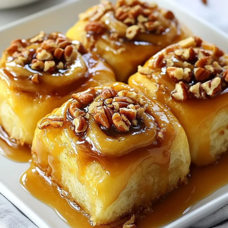 - 2 Tassen Allzweckmehl - 1/4 Tasse Kristallzucker - 1 Päckchen Trockenhefe - 1/2 Tasse Milch - 1/4 Tasse ungesalzene Butter - 1 großes Ei Die Hauptzutaten sind einfach und leicht zu finden. Allzweckmehl gibt dem Teig Struktur. Der Kristallzucker sorgt für Süße und hilft beim Aufgehen. Trockenhefe lässt die Buns locker und luftig werden. Warme Milch aktiviert die Hefe und macht den Teig geschmeidig. Geschmolzene Butter bringt Geschmack und Feuchtigkeit. Das große Ei bindet alles zusammen und macht den Teig stark. - 1/4 Tasse brauner Zucker - 1/2 Tasse Pekanüsse - 1/4 Tasse Honig - 1/4 Teelöffel gemahlener Zimt - 1/4 Tasse Karamellsauce Die Toppings machen die Sticky Buns besonders. Brauner Zucker gibt eine tiefere Süße und eine schöne Farbe. Die Pekanüsse fügen einen knusprigen Biss hinzu. Honig bringt eine natürliche Süße und hilft beim Karamellisieren. Zimt gibt ein warmes Aroma, das die Buns noch leckerer macht. Die Karamellsauce ist das i-Tüpfelchen, das alles zusammenbringt und für den klebrigen Genuss sorgt. Kombiniere diese Zutaten, um ein köstliches Erlebnis zu schaffen! {{ingredient_image_2}} - Trockene Zutaten vermischen: Nimm eine große Schüssel. Gib 1 Tasse Mehl, Kristallzucker, Trockenhefe und Salz hinein. Vermische alles gründlich mit einem Löffel. - Feuchte Zutaten hinzufügen: In einer anderen Schüssel vermischst du die warme Milch, die geschmolzene Butter und das Ei. Rühre sie gut um, bis sie gut vermischt sind. - Teig kneten und gehen lassen: Füge die feuchten Zutaten zu den trockenen Zutaten hinzu. Rühre alles, bis der Teig zusammenkommt. Füge nach und nach das restliche Mehl hinzu. Knete den Teig auf einer bemehlten Fläche für etwa 5 Minuten. Der Teig sollte glatt und elastisch sein. Lege ihn in eine gefettete Schüssel. Decke die Schüssel mit einem feuchten Tuch ab und lass den Teig an einem warmen Ort für 1 Stunde gehen, bis er doppelt so groß ist. - Karamell-Pekan-Mischung anrühren: In einem kleinen Topf vermenge den braunen Zucker, Honig und Karamellsauce. Erhitze alles bei mittlerer Hitze. Rühre, bis die Mischung blubbert und leicht eindickt. - In Kuchenform gießen: Nimm die Mischung vom Herd. Rühre die gehackten Pekanüsse ein. Gieße die Mischung in eine gefettete runde Kuchenform. - Teig ausrollen und füllen: Drücke den aufgegangenen Teig nieder. Rolle ihn auf einer bemehlten Fläche zu einem Rechteck von etwa 30x40 cm aus. Bestreiche die Oberfläche mit geschmolzener Butter und streue Zimt und Zucker darauf. - Stücke schneiden und gehen lassen: Rolle den Teig von einer langen Seite her auf. Schneide die Rolle in 12 gleich große Stücke. Lege die Stücke mit der Schnittseite nach oben in die Kuchenform über die Karamell-Pekan-Mischung. Decke die Form mit einem Tuch ab und lass die Stücke weitere 30 Minuten gehen. - Backen und servieren: Heize den Ofen auf 175°C vor. Backe die Sticky Buns 25-30 Minuten, bis sie goldbraun sind. Lass sie 5 Minuten in der Form auskühlen. Stürze die Buns auf eine Servierplatte, damit das Topping herausfließt. - Teig richtig kneten: Knete den Teig etwa fünf Minuten. Der Teig soll glatt und elastisch sein. Wenn der Teig klebrig ist, füge ein wenig mehr Mehl hinzu. Zu viel Mehl kann jedoch die Buns trocken machen. - Gehezeiten optimieren: Lasse den Teig an einem warmen Ort gehen. Wenn du keine Wärmequelle hast, stelle ihn in den Ofen (bei ausgeschaltetem Zustand) oder an einen sonnigen Platz. Warte, bis der Teig das Volumen verdoppelt hat. - Präsentationstipps für die Sticky Buns: Um die Buns schön zu präsentieren, träufle etwas Karamellsauce darüber. Streue einige gehackte Pekanüsse obenauf. Diese Extras machen die Buns noch verlockender und sorgen für einen tollen Look. - Häufige Stolpersteine beim Backen: Achte darauf, dass die Hefe frisch ist. Alte Hefe kann den Teig nicht richtig aufgehen lassen. Knete den Teig nicht zu lange, um ihn nicht zäh zu machen. Stelle sicher, dass die Backzeit genau eingehalten wird, um die perfekte goldbraune Farbe zu erreichen. Pro Tipps Ausreichend Zeit zum Gehen lassen: Stellen Sie sicher, dass der Teig genügend Zeit bekommt, um aufzugehen. Dies verbessert die Textur und den Geschmack der Sticky Buns. Verwenden Sie frische Hefe: Achten Sie darauf, frische Trockenhefe zu verwenden, um eine optimal fluffige Konsistenz zu erreichen. Karamellsauce selbst machen: Für einen intensiveren Geschmack können Sie die Karamellsauce selbst zubereiten, anstatt eine fertige zu verwenden. Dies verleiht den Buns eine persönliche Note. Variationen ausprobieren: Experimentieren Sie mit verschiedenen Nüssen oder Trockenfrüchten, um neue Geschmacksrichtungen zu entdecken und Ihre Sticky Buns zu variieren. {{image_4}} Wenn du gesündere Sticky Buns zubereiten möchtest, probiere diese Tipps: - Vollkornmehl verwenden: Vollkornmehl hat mehr Ballaststoffe und Nährstoffe. Es macht die Buns gesünder und gibt ihnen einen nussigen Geschmack. - Zuckeralternativen einsetzen: Statt Kristallzucker kannst du Honig oder Stevia nehmen. Diese Optionen sind oft weniger schädlich für den Blutzucker. Um deine Sticky Buns aufregender zu machen, füge diese Zutaten hinzu: - Schokoladenstückchen hinzufügen: Dunkle Schokolade passt gut zu karamellisierten Pekannüssen. Sie bringt eine feine Süße mit. - Andere Nüsse ausprobieren: Du kannst auch Mandeln oder Walnüsse verwenden. Sie geben den Buns eine neue Textur und Geschmack. Je nach Saison kannst du deine Sticky Buns noch mehr anpassen: - Herbst: Kürbisgewürz-Variation: Füge Kürbispüree und Kürbisgewürz hinzu. Diese Kombination macht deine Buns perfekt für den Herbst. - Winter: Gewürznelken und Muskatnuss: Ein Hauch von Gewürznelken und Muskatnuss bringt eine warme Note. Sie passen gut zu kalten Wintertagen. Um die Karamell-Pekan-Sticky-Buns frisch zu halten, lege sie in einen luftdichten Behälter. Du kannst die Buns auch mit Frischhaltefolie abdecken. Im Kühlschrank bleiben sie bis zu fünf Tage genießbar. Wenn du sie wieder aufwärmst, erhitze sie kurz in der Mikrowelle oder im Ofen. So bleiben sie weich und lecker. Du kannst die Sticky Buns auch einfrieren. Lass sie zuerst vollständig abkühlen. Wickel sie dann einzeln in Frischhaltefolie ein. Lege die Buns in einen Gefrierbeutel. Im Gefrierfach halten sie bis zu drei Monate. Zum Auftauen lege die Buns einfach über Nacht in den Kühlschrank. Du kannst sie dann im Ofen oder in der Mikrowelle aufwärmen. Die Karamell-Pekan-Sticky-Buns bleiben frisch, wenn du sie richtig lagerst. Im Kühlschrank sind sie bis zu fünf Tage gut. Im Gefrierfach bleiben sie bis zu drei Monate lecker. Achte darauf, dass sie gut verpackt sind. So vermeidest du, dass sie austrocknen oder Gerüche aufnehmen. Die Zubereitung dauert etwa 20 Minuten. Dazu kommen 2 Stunden für das Gehen des Teigs. Der gesamte Prozess dauert also ungefähr 2 Stunden und 30 Minuten. Du musst etwas Geduld haben, während der Teig aufgeht. Diese Zeit gibt dem Teig die Möglichkeit, schön fluffig zu werden. Ja, du kannst die Zutaten anpassen. Wenn du Allergien hast, ersetze das Mehl durch eine glutenfreie Variante. Für eine reduzierte Zuckermenge kannst du weniger Kristallzucker verwenden. Du kannst auch andere Nüsse nutzen, wenn du keine Pekanüsse magst. Die Karamellsauce kann auch durch eine zuckerfreie Variante ersetzt werden. Ja, du kannst die Buns vegan machen. Ersetze die Milch durch pflanzliche Milch. Statt Butter kannst du Margarine verwenden. Das Ei kannst du durch eine Mischung aus Leinsamen und Wasser ersetzen. Dies hilft, die Bindung im Teig zu sichern. So bleibst du bei einem herzhaften Geschmack, ohne tierische Produkte zu verwenden. Wir haben heute alles über die Zubereitung von Karamell-Pekan-Sticky Buns gelernt. Die Hauptzutaten sind einfach und lecker. Wir haben die Schritte zum Teigmachen, Backen und Anrichten besprochen. Für kreative Varianten kannst du gesunde Zutaten oder saisonale Aromen verwenden. Achte auf Tipps zur Konsistenz und Lagerung, um beste Ergebnisse zu erzielen. Diese Sticky Buns sind perfekt für jeden Anlass und lieben es, geteilt zu werden. Experimentiere und finde deinen eigenen Geschmack!