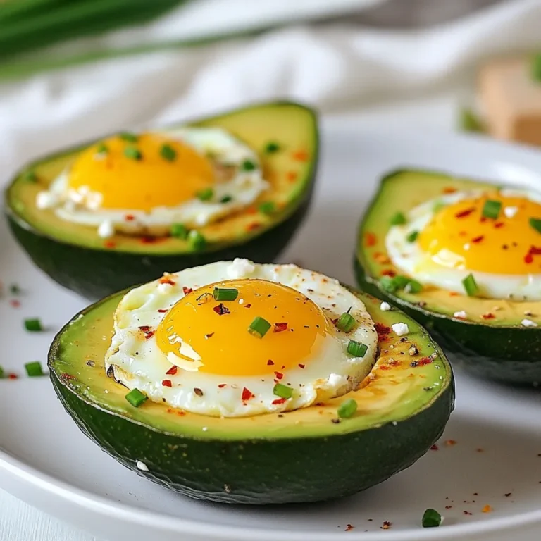 Für die Avocado Egg Breakfast Cups brauchst du: - 2 reife Avocados - 4 große Eier - Salz nach Geschmack - Pfeffer nach Geschmack - 1 Esslöffel frische Schnittlauch, gehackt - 1 Esslöffel Feta-Käse, zerbröselt (optional) Diese Hauptzutaten sind einfach zu finden. Reife Avocados sind weich, aber nicht überreif. Achte darauf, dass die Eier frisch sind. Neben den Hauptzutaten kannst du auch Gewürze verwenden. Füge Chili-Flocken hinzu, wenn du es scharf magst. Ein Hauch von Knoblauchpulver kann den Geschmack verstärken. Du kannst auch frische Kräuter wie Petersilie oder Basilikum nutzen. Die besten Avocados sind dunkelgrün und leicht weich. Drücke sanft mit den Fingern darauf. Wenn sie zu hart sind, lass sie bei Raumtemperatur reifen. Wenn du sie schnell verwenden möchtest, lege sie in eine Papiertüte mit einem Apfel. Das beschleunigt den Reifungsprozess. Vermeide Avocados mit großen dunklen Flecken. Diese sind oft überreif oder schlecht. {{ingredient_image_2}} Heize deinen Ofen auf 175°C vor. Das hilft, die Avocado-Ei-Frühstücksbecher gleichmäßig zu garen. Lege ein Backblech mit Backpapier oder Aluminiumfolie aus. Das macht die Reinigung einfacher. Halbiere die reifen Avocados vorsichtig. Entferne den Kern mit einem Löffel. Schöpfe etwas Fruchtfleisch heraus, damit genug Platz für das Ei bleibt. Platziere die Avocadohälften in einer Muffinform. Wenn sie nicht stabil stehen, zerknülle Folie um sie. Das gibt Halt. Schlage ein Ei in jede Avocadohälfte. Achte darauf, dass das Ei nicht überläuft. Wenn das Eiweiß zu hoch steht, nimm ein kleineres Ei oder schöpfe mehr Avocadofleisch aus. Würze jede Tasse mit Salz und Pfeffer. Streue dann den Schnittlauch und den Feta darüber. Für mehr Schärfe füge Chiliflocken hinzu. Backe die Avocado-Ei-Becher im Ofen für 15-20 Minuten. Achte darauf, dass das Eiweiß fest ist. Das Eigelb kannst du nach deinem Geschmack garen. Nimm die Becher aus dem Ofen und lasse sie kurz abkühlen, bevor du sie servierst. Die Garzeit ist wichtig für das perfekte Frühstück. Backe die Avocado-Ei-Becher 15 bis 20 Minuten. Wenn du ein weiches Eigelb magst, schaue nach 15 Minuten. Für ein festes Eigelb warte 20 Minuten. Überwache die Eier gut. Jedes Ofenmodell kann unterschiedlich sein. Um diese Becher zu machen, brauchst du einige einfache Werkzeuge. Hier ist eine Liste: - Muffinform - Backblech - Löffel - Messer - Schüssel zum Mischen Mit diesen Utensilien bereitest du die Becher schnell und einfach vor. Ein häufiger Fehler ist, nicht genug Avocadofleisch auszuschöpfen. Das Ei läuft dann über. Schöpfe genug Fruchtfleisch aus, damit das Ei passt. Auch die Temperatur ist wichtig. Wenn der Ofen nicht heiß genug ist, garen die Eier nicht gut. Achte darauf, dass der Ofen auf 175°C vorgeheizt ist. So gelingen die Becher perfekt. Pro Tipps Avocado-Reife prüfen: Achte darauf, dass die Avocados reif sind, indem du sanften Druck auf die Schale ausübst. Sie sollten leicht nachgeben, aber nicht zu weich sein. Eierwahl: Verwende frische Eier, um sicherzustellen, dass das Eigelb schön fest bleibt. Bio-Eier schmecken oft besser und sind gesünder. Backzeit anpassen: Die Backzeit kann je nach Ofen variieren. Überprüfe die Eier nach 15 Minuten, um sicherzustellen, dass sie nach deinem Geschmack gegart sind. Variationen ausprobieren: Experimentiere mit anderen Zutaten wie Speck, Tomaten oder verschiedenen Käsesorten, um deine Avocado-Ei-Becher zu personalisieren. {{image_4}} Für eine vegane Version der Avocado Egg Breakfast Cups kannst du die Eier ganz einfach ersetzen. Verwende dazu eine Mischung aus einem Esslöffel Chiasamen oder Leinsamen und drei Esslöffeln Wasser. Lasse diese Mischung für fünf Minuten stehen, bis sie gelartig wird. Dieses Ei-Ersatzmittel gibt der Avocado Struktur und bindet die Zutaten. Du kannst auch Tofu verwenden. Zerdrücke den Tofu und würze ihn nach Geschmack. So bleibt der Geschmack lecker und du verzichtest auf tierische Produkte. Um deinen Avocado Egg Breakfast Cups mehr Geschmack zu verleihen, füge zusätzliche Zutaten hinzu. Hier sind einige Ideen: - Gehackte Tomaten - Spinat oder Mangold - Zwiebeln oder Knoblauch - Avocado-Scheiben - Oliven Diese Zutaten bringen Farbe und Nährstoffe in dein Gericht. Experimentiere mit verschiedenen Kombinationen, um deinen perfekten Geschmack zu finden. Die Präsentation macht viel aus. Serviere die Avocado-Becher auf einem rustikalen Holzbrett. Garniere sie mit frischem Schnittlauch und einem Hauch von Chiliflocken. Für eine vollwertige Mahlzeit kombiniere sie mit Vollkorntoast oder frischen Früchten. Du kannst auch einen grünen Salat als Beilage anbieten. So wird dein Frühstück nicht nur lecker, sondern auch schön anzusehen. Wenn du Reste von den Avocado Egg Breakfast Cups hast, lagere sie in einem luftdichten Behälter. Die Reste bleiben bis zu drei Tage frisch im Kühlschrank. Achte darauf, die Cups nicht zu lange offen stehen zu lassen. So verhinderst du, dass sie austrocknen oder ihren Geschmack verlieren. Du kannst die Avocado Cups auch einfrieren. Lass sie zuerst ganz abkühlen. Danach packst du sie in einen gefriergeeigneten Behälter. Du solltest die Cups schichtweise mit Backpapier trennen, damit sie nicht zusammenkleben. Diese Methode hält sie bis zu drei Monate frisch. Um die Avocado Egg Breakfast Cups wieder aufzuwärmen, nimm sie aus dem Gefrierfach und lass sie im Kühlschrank auftauen. Heize den Ofen auf 175°C vor. Backe die Cups für etwa 10 bis 15 Minuten, bis sie warm sind. Dies sorgt dafür, dass das Ei nicht gummiartig wird. Du kannst auch die Mikrowelle verwenden, aber die Textur wird vielleicht nicht so gut. Avocado Egg Breakfast Cups sind am besten frisch. Sie halten sich im Kühlschrank etwa 2 Tage. Du kannst sie auch einfrieren, aber die Textur kann sich ändern. Wenn du sie einfrierst, lege sie in einen luftdichten Behälter. So bleiben sie länger frisch. Ja, du kannst die Avocado Egg Breakfast Cups im Voraus machen. Bereite sie am Abend vorher zu und backe sie am Morgen. Du kannst die Avocados auch füllen und bis zum Backen im Kühlschrank aufbewahren. So sparst du Zeit am Morgen und hast ein schnelles Frühstück. Einige gesunde Beilagen sind: - Vollkorntoast - Frische Früchte wie Beeren oder Bananen - Joghurt mit Nüssen - Ein gemischter Salat Diese Beilagen ergänzen dein Frühstück gut und bringen mehr Farbe auf den Tisch. Avocado Egg Breakfast Cups sind einfach und lecker. Wir haben die Zutaten, die Vorbereitung und die Backanleitung durchlaufen. Auch wichtige Tipps und Variationen haben wir behandelt. Es ist wichtig, die besten Avocados und Garzeiten zu kennen. Mit diesen Punkten bereitest du ein gesundes Frühstück. Experimentiere mit neuen Zutaten. So bleibt es spannend und köstlich. Nutze deine Reste gut, um nichts zu verschwenden. Viel Spaß beim Kochen!