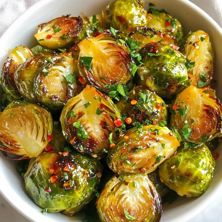 - 450 g Rosenkohl, gesäubert und halbiert - 60 ml Honig - 30 ml Olivenöl - 4 Knoblauchzehen, fein gehackt - 15 ml Balsamico-Essig - 1 Teelöffel rote Chiliflocken (optional) - Salz und Pfeffer nach Geschmack - Frische Petersilie, gehackt (zum Garnieren) - Portionen: 4 - Kalorien pro Portion: ca. 180 kcal - Nährwerte: reich an Ballaststoffen, Vitaminen und Mineralstoffen Rosenkohl ist die Hauptzutat hier. Er ist nussig und gesund. Honig bringt Süße und Glanz. Olivenöl sorgt für einen schönen Braten. Knoblauch fügt einen tollen Geschmack hinzu. Balsamico-Essig bringt einen leichten Säurekick. Chiliflocken geben etwas Würze, wenn Sie mögen. Für vier Portionen brauchen Sie 450 g Rosenkohl. Das sind etwa zwei Tassen. Mit nur 180 Kalorien pro Portion ist dieses Gericht leicht und nahrhaft. Es ist perfekt als Beilage oder als Hauptspeise. {{ingredient_image_2}} Heize deinen Ofen auf 200°C vor. Das ist wichtig, damit die Röstung gleichmäßig gart. Nimm ein Backblech und lege es mit Backpapier aus. Das Papier verhindert, dass die Röstung kleben bleibt. Du willst die köstlichen Aromen genießen, ohne das Backblech zu reinigen. Jetzt ist es Zeit, die Marinade zu machen. In einer großen Schüssel mische die folgenden Zutaten: - 60 ml Honig - 30 ml Olivenöl - 4 fein gehackte Knoblauchzehen - 15 ml Balsamico-Essig - Salz und Pfeffer nach Geschmack - 1 Teelöffel rote Chiliflocken (optional) Rühre alles mit einem Schneebesen gut um, bis die Mischung gleichmäßig ist. Der Honig und die Chiliflocken geben dem Gericht einen tollen Geschmack. Jetzt kommen die Rosenkohlhälften ins Spiel. Nimm 450 g gesäuberten und halbierten Rosenkohl und füge sie zur Marinade hinzu. Wende die Hälften vorsichtig, bis sie gleichmäßig mit der Marinade überzogen sind. Verteile die marinierten Rosenkohlhälften gleichmäßig auf dem Backblech. Achte darauf, dass sie nicht übereinander liegen. So werden sie schön knusprig und lecker. - Röstdauer und Temperatur: Rösten Sie die Rosenkohlhälften bei 200°C. Diese Temperatur bringt die beste Karamellisierung. Rösten Sie sie 20-25 Minuten. Achten Sie darauf, dass sie zart und goldbraun werden. - Wenden während des Röstens: Wenden Sie die Rosenkohlhälften nach 10-15 Minuten. So garen sie gleichmäßig und erhalten eine schöne Farbe. - Zusätzliche Gewürze und Kräuter: Experimentieren Sie mit Kräutern wie Thymian oder Rosmarin. Diese passen gut zu Rosenkohl. Ein Hauch von Knoblauchpulver verstärkt den Geschmack. - Anrichten und Garnieren: Garnieren Sie mit frischer Petersilie. Das bringt Farbe und Frische auf den Teller. Ein Spritzer Zitrone kann die Aromen heben. - Überfüllung des Backblechs: Stellen Sie sicher, dass die Rosenkohlhälften Platz haben. Zu viele Stücke auf dem Blech dämpfen das Gemüse. So bleibt es knusprig. - Unzureichendes Mischen der Zutaten: Mischen Sie die Marinade gründlich. Alle Rosenkohlhälften sollten gleichmäßig überzogen sein. So schmecken sie besser und sind schmackhafter. Pro Tipps Rosenkohl vorbereiten: Achten Sie darauf, den Rosenkohl gründlich zu reinigen und die äußeren Blätter zu entfernen, um einen besseren Geschmack zu erzielen. Honigwahl: Verwenden Sie hochwertigen, flüssigen Honig für die beste Konsistenz und den intensivsten Geschmack. Knoblauch richtig hacken: Hacken Sie den Knoblauch fein, um sicherzustellen, dass er während des Röstens gleichmäßig karamellisiert und nicht verbrennt. Garnitur hinzufügen: Verwenden Sie frische Petersilie oder sogar geröstete Nüsse als Garnitur, um zusätzliche Textur und Farbe zu bieten. {{image_4}} Wenn du eine vegetarische oder vegane Version machen möchtest, gibt es viele Möglichkeiten. Du kannst Honig durch Ahornsirup oder Agavendicksaft ersetzen. Diese Süßungsmittel sind pflanzlich und geben süßen Geschmack. Statt Olivenöl kannst du auch Kokosöl oder Avocadoöl nutzen. Beide Öle haben einen milden Geschmack und sind gesund. Du kannst die Röstung mit anderen Gemüsesorten erweitern. Karotten oder Süßkartoffeln passen gut zu Rosenkohl. Sie fügen Farbe und Süße hinzu. Wenn du einen asiatischen Twist magst, füge etwas Sojasauce zur Marinade hinzu. Das bringt einen salzigen Umami-Geschmack. Garnierungen machen das Essen noch besser. Nüsse oder Samen geben einen schönen Crunch. Zum Beispiel passen gehackte Mandeln oder Sonnenblumenkerne gut. Wenn du Käse magst, probiere Käsealternativen wie veganen Parmesan. Diese Toppings bringen zusätzlichen Geschmack und Textur. Wenn Sie Reste von der Honig Knoblauch Röstung haben, lagern Sie sie in einem luftdichten Behälter. Stellen Sie sicher, dass der Rosenkohl vollständig abgekühlt ist, bevor Sie ihn einpacken. So bleibt er frisch und lecker. Im Kühlschrank halten die Reste etwa drei bis vier Tage. Um die Reste wieder aufzuwärmen, nutzen Sie den Ofen für das beste Ergebnis. Heizen Sie den Ofen auf 180°C vor. Legen Sie die Reste auf ein Backblech und erwärmen Sie sie etwa 10 bis 15 Minuten. Alternativ können Sie die Reste auch in der Mikrowelle aufwärmen. Geben Sie sie in eine mikrowellengeeignete Schüssel und decken Sie sie ab. Erwärmen Sie sie in Intervallen von 1 Minute, bis sie warm sind. Wenn Sie die Röstung länger aufbewahren möchten, können Sie sie einfrieren. Lassen Sie den Rosenkohl zuerst vollständig abkühlen. Dann legen Sie ihn in einen gefriergeeigneten Behälter oder einen Gefrierbeutel. Drücken Sie die Luft heraus und verschließen Sie den Behälter gut. So bleibt der Rosenkohl bis zu drei Monate frisch im Gefrierschrank. Wenn Sie ihn verwenden möchten, lassen Sie ihn am besten über Nacht im Kühlschrank auftauen, bevor Sie ihn aufwärmen. Das Rösten der Rosenkohl dauert etwa 20 bis 25 Minuten. Der Ofen sollte auf 200°C vorgeheizt werden. In dieser Zeit werden die Rosenkohlhälften zart und karamellisiert. Ich empfehle, sie nach 10 bis 12 Minuten einmal umzurühren. So bräunen sie gleichmäßig und bekommen eine tolle Textur. Ja, du kannst die Röstung im Voraus zubereiten. Bereite die Marinade mit Honig und Knoblauch vor. Mische die halbierten Rosenkohlhälften mit der Marinade und lege sie in den Kühlschrank. Du kannst sie bis zu 24 Stunden vorher zubereiten. Am Tag des Servierens einfach rösten, wie im Rezept beschrieben. Zu dieser Röstung passen viele Beilagen. Hier sind einige Vorschläge: - Gegrilltes Hähnchen oder Pute - Quinoa oder Reis - Kartoffelpüree - Nussige Salate mit Spinat oder Rucola - Gebratenes oder gegrilltes Gemüse Diese Kombinationen bringen weitere Aromen und Texturen auf den Teller. Die Honigknoblauch-Röstung überzeugt durch einfache Zutaten und eine klare Schritt-für-Schritt-Anleitung. Bei optimaler Röstdauer und Temperatur erreichst du die perfekte Konsistenz. Du kannst kreativ werden und Variationen mit anderen Gemüse oder Gewürzen ausprobieren. Denk an die Aufbewahrung und die besten Methoden zum Aufwärmen. So bleibt dein Gericht frisch und lecker. Genieße auf gesunde Weise!