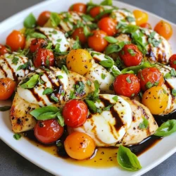 Für dieses Gericht benötigst du einfache, frische Zutaten. Hier sind die Hauptbestandteile: - 4 Hähnchenbrustfilets, ohne Haut und Knochen - 1 Tasse Kirschtomaten, halbiert - 1 Tasse frische Mozzarellakugeln, halbiert - 1/4 Tasse frische Basilikumblätter, gehackt - 3 Esslöffel Balsamico-Glasur - 2 Esslöffel Olivenöl - 3 Knoblauchzehen, fein gehackt - Salz und Pfeffer nach Geschmack - Optional: 1 Teelöffel italienische Kräuter Diese Zutaten machen das Gericht frisch und lecker. Wenn du die besten Ergebnisse erzielen möchtest, achte auf frische Zutaten. Wähle: - Frische Kirschtomaten, die fest und glänzend sind. - Gute Mozzarella-Kugeln, die weich und saftig wirken. - Basilikumblätter, die grün und aromatisch sind. Frische Zutaten machen den Unterschied in deinem Gericht. Gewürze sind wichtig für den Geschmack. Hier sind einige Tipps: - Verwende Salz und Pfeffer, um das Hähnchen zu würzen. - Italienische Kräuter bringen einen zusätzlichen Geschmack, sind aber optional. - Balsamico-Glasur gibt dem Gericht eine süße, saure Note. Mit diesen Gewürzen machst du dein Gericht noch besser. {{ingredient_image_2}} Zuerst nehme ich die Hähnchenbrustfilets. Ich schneide sie auf. Dann würze ich sie gut mit Salz, Pfeffer und italienischen Kräutern. Das macht den Geschmack besser. Ich lasse die Filets für ein paar Minuten ruhen. So können die Gewürze gut einziehen. Ich erhitze das Olivenöl in einer großen Pfanne. Die Hitze sollte mittelhoch sein. Dann lege ich die Hähnchenbrustfilets in die Pfanne. Ich brate sie etwa 5-7 Minuten auf jeder Seite. Sie sollten goldbraun sein. Die Innentemperatur muss 75°C erreichen. Das ist wichtig, um sicher zu essen. Nach dem Braten nehme ich das Hähnchen aus der Pfanne und lege es beiseite. Jetzt gebe ich den fein gehackten Knoblauch in die Pfanne. Ich brate ihn für etwa 30 Sekunden. Der Duft ist toll! Dann kommen die halbierten Kirschtomaten dazu. Ich koche sie 3-4 Minuten. Sie werden weich und geben ihren Saft ab. Ich reduziere die Hitze und lege die Hähnchenbrustfilets zurück in die Pfanne. Jetzt verteile ich die Mozzarellakugeln darauf. Ich lasse sie 2-3 Minuten schmelzen. Das sieht schon lecker aus! Zum Schluss träufle ich die Balsamico-Glasur darüber. Ich bestreue das Gericht mit gehacktem Basilikum. So sieht es schön aus und schmeckt frisch. Um das Hähnchen perfekt anzubraten, wähle eine große Pfanne. Stelle die Hitze auf mittel bis hoch. Erhitze das Olivenöl gut, bevor du das Hähnchen hinzufügst. Das Öl sollte leicht blubbern. Würze die Brustfilets mit Salz, Pfeffer und optional italienischen Kräutern. So bleibt der Geschmack stark. Brate das Hähnchen für 5-7 Minuten auf jeder Seite. Achte darauf, dass es goldbraun ist. Eine Kerntemperatur von 75°C zeigt, dass das Hähnchen durchgegart ist. Für den besten Schmelz der Mozzarella ist Timing wichtig. Nachdem das Hähnchen fast fertig ist, lege die halbierten Mozzarellakugeln darauf. Reduziere die Hitze auf niedrig. Decke die Pfanne kurz ab, damit die Wärme die Käse schmilzt. So bleibt der Käse weich und zieht Fäden. Eine gute Schmelztechnik macht das Gericht besonders lecker. Die Balsamico-Glasur bringt einen süßen und würzigen Geschmack. Träufle sie über das fertige Hähnchen. Das verstärkt die Aromen der Tomaten und des Basilikums. Verwende eine hochwertige Glasur für den besten Geschmack. Wenn du die Glasur selbst machen willst, koche Balsamico-Essig auf, bis er dick wird. Diese einfache Technik macht das Gericht noch besser. Pro Tipps Hähnchen marinieren: Lasse die Hähnchenbrustfilets vor dem Braten mindestens 30 Minuten in einer Mischung aus Olivenöl, Balsamico und Kräutern marinieren, um den Geschmack zu intensivieren. Frische Zutaten: Verwende möglichst frische Basilikumblätter und Kirschtomaten, um das Gericht lebendig und geschmackvoll zu halten. Temperatur beachten: Stelle sicher, dass das Hähnchen eine Innentemperatur von 75°C erreicht, um sicherzustellen, dass es durchgegart und saftig bleibt. Balsamico-Glasur richtig einsetzen: Träufle die Balsamico-Glasur erst kurz vor dem Servieren über das Gericht, um den Geschmack zu bewahren und ein Anbrennen zu verhindern. {{image_4}} Wenn du eine vegetarische Option suchst, ersetze das Hähnchen durch Zucchini oder Auberginen. Diese Gemüsesorten nehmen die Aromen gut auf und bieten eine tolle Textur. Schneide sie in Scheiben und brate sie in Olivenöl an. Du kannst auch Tofu verwenden. Achte darauf, ihn gut zu würzen. Um dein Gericht noch schmackhafter zu machen, füge Oliven oder Kapern hinzu. Diese Zutaten bringen eine salzige Note und passen gut zu Tomaten und Mozzarella. Du kannst auch Rucola oder Spinat unter die Mischung heben. Diese Blätter sorgen für eine frische Note und mehr Farbe auf dem Teller. Die Caprese Chicken Skillet schmeckt hervorragend mit einem frischen Baguette oder knusprigem Ciabatta. Diese Brotsorten helfen, die köstliche Sauce aufzunehmen. Du kannst auch einen einfachen grünen Salat dazu servieren. Ein Salat mit Rucola, Gurken und einem leichten Dressing ergänzt das Gericht perfekt. Wenn du Reste von deiner Caprese Chicken Skillet hast, bewahre sie gut auf. Lass das Gericht zuerst abkühlen. Nutze dann einen luftdichten Behälter. So bleiben die Aromen frisch. Du kannst die Reste bis zu drei Tage im Kühlschrank lagern. Wenn du das Gericht länger aufbewahren möchtest, kannst du es einfrieren. Teile die Skillet in Portionen auf. Fülle jede Portion in einen gefriergeeigneten Behälter. Vergiss nicht, das Datum aufzuschreiben. So weißt du, bis wann du es essen kannst. Die Caprese Chicken Skillet hält sich bis zu drei Monate im Gefrierfach. Um die Reste wieder warm zu machen, gibt es ein paar einfache Schritte. Du kannst die Skillet in der Mikrowelle aufwärmen. Stelle die Leistung auf mittel und wärme die Portion für etwa zwei Minuten. Überprüfe, ob alles heiß ist. Eine andere Möglichkeit ist, die Skillet in einer Pfanne bei niedriger Hitze zu erwärmen. Füge ein wenig Wasser hinzu, um das Gericht nicht trocken zu machen. So bleibt die Textur schön. Die Zubereitung der Caprese Chicken Skillet dauert insgesamt 30 Minuten. Das Kochen des Hähnchens dauert etwa 10 bis 15 Minuten. Die restliche Zeit nutzt man für das Anbraten der Tomaten und das Schmelzen des Käses. Diese schnelle Zubereitung macht das Gericht perfekt für ein schnelles Abendessen oder eine einfache Mahlzeit. Ja, du kannst frische Zutaten ersetzen. Zum Beispiel kannst du Kirschtomaten durch normale Tomaten ersetzen. Achte darauf, die Tomaten klein zu schneiden. Wenn du keine frischen Basilikumblätter hast, kannst du auch getrockneten Basilikum verwenden. Das gibt einen anderen Geschmack, bleibt aber lecker. Mozzarella kann durch anderen Käse ersetzt werden, aber der Geschmack wird variieren. Als Beilage passen viele Dinge gut zu Caprese Chicken Skillet. Ein einfacher grüner Salat ist frisch und leicht. Du kannst auch Reis oder Quinoa servieren, um mehr Fülle zu bieten. Für etwas mehr Geschmack sind geröstete Gemüse eine gute Wahl. Diese Optionen ergänzen das Gericht gut und machen eine schöne Mahlzeit. Die Caprese Chicken Skillet ist ein einfaches, leckeres Gericht. Wir haben die besten Zutaten besprochen, die du dafür brauchst. Es gibt viele Tipps, um das Anbraten und die Sauce perfekt zu machen. Du kannst auch Variationen ausprobieren, um dein Gericht anzupassen. Denke daran, Reste richtig zu lagern und warm zu machen. Es gibt viele Möglichkeiten, dieses Rezept noch besser zu machen. Ich hoffe, du bist bereit, es auszuprobieren!