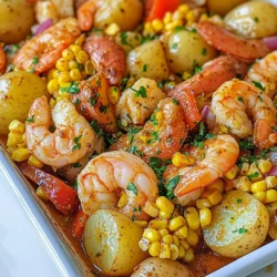 Für ein leckeres Sheet Pan Shrimp Boil brauchen Sie: - 450 g große Garnelen, gereinigt und geschält - 450 g Babykartoffeln, halbiert - 2 Maiskolben, in Drittel geschnitten - 1 Paprika, gewürfelt (jede Farbe) - 1 kleine rote Zwiebel, gewürfelt - 4 Knoblauchzehen, fein gehackt Diese Zutaten machen das Gericht bunt und voller Geschmack. Die Garnelen geben dem Essen eine tolle Textur. Die Babykartoffeln sorgen für die Sättigung, und das Gemüse bringt Frische. Die Gewürze und Öle sind der Schlüssel zum Geschmack. Hier ist, was Sie brauchen: - 3 Esslöffel Olivenöl - 2 Esslöffel Cajun-Gewürz - 1 Teelöffel geräucherter Paprika - 1 Esslöffel Zitronensaft - Salz und Pfeffer nach Geschmack Das Olivenöl hilft, die Aromen zu vereinen. Das Cajun-Gewürz bringt eine würzige Note. Geräucherter Paprika fügt Tiefe hinzu, und der Zitronensaft sorgt für Frische. Garnierungen machen das Gericht besonders. Ich empfehle: - Frische Petersilie, gehackt Die Petersilie bringt Farbe und einen frischen Geschmack. Sie können auch Zitronenscheiben danebenlegen. Sie sehen toll aus und geben zusätzlichen Pep beim Servieren. {{ingredient_image_2}} Zuerst heizen Sie Ihren Ofen auf 200°C vor. Das sorgt dafür, dass alles gleichmäßig gart. Legen Sie ein großes Backblech mit Backpapier aus. So wird die Reinigung später einfacher. Nehmen Sie eine große Schüssel. Dort vermengen Sie die halbierten Babykartoffeln mit 2 Esslöffeln Olivenöl. Fügen Sie Salz, Pfeffer und 1 Esslöffel Cajun-Gewürz hinzu. Rühren Sie alles gut um, bis die Kartoffeln gleichmäßig bedeckt sind. Jetzt verteilen Sie die gewürzten Kartoffeln auf dem Backblech. Achten Sie darauf, dass sie in einer einzigen Schicht liegen. Rösten Sie die Kartoffeln für 20 Minuten im Ofen. Dies macht sie zart und leicht knusprig. Während die Kartoffeln garen, können Sie die Garnelen und das Gemüse vorbereiten. In einer anderen Schüssel kombinieren Sie die Garnelen, den Mais, die gewürfelte Paprika, die rote Zwiebel und den gehackten Knoblauch. Fügen Sie das verbleibende Olivenöl, das Cajun-Gewürz, den geräucherten Paprika, den Zitronensaft, Salz und Pfeffer hinzu. Mischen Sie alles gut, damit die Aromen sich verbinden. Nach 20 Minuten nehmen Sie das Backblech heraus und geben die Garnelen- und Gemüsemischung über die Kartoffeln. Stellen Sie das Backblech zurück in den Ofen und rösten Sie alles für 10-15 Minuten. Die Garnelen sind fertig, wenn sie undurchsichtig sind. Nehmen Sie das Blech heraus und garnieren Sie das Gericht mit frischer Petersilie, bevor Sie es servieren. Um die Gewürze gleichmäßig zu verteilen, mische die Garnelen und das Gemüse gut. Verwende eine große Schüssel, damit du genügend Platz hast. Achte darauf, dass jedes Stück gut beschichtet ist. So schmeckt jeder Bissen lecker. Cajun-Gewürz bringt den besten Geschmack. Nutze frische Kräuter für eine zusätzliche Geschmacksnote. Die Garzeit ist wichtig, damit die Garnelen perfekt werden. Röste die Kartoffeln zuerst 20 Minuten. Dann füge die Garnelen hinzu und röste sie weitere 10-15 Minuten. Achte darauf, dass die Garnelen nicht übergart werden. Sie sollten undurchsichtig sein, wenn sie fertig sind. Ein schneller Blick hilft, den perfekten Zeitpunkt zu finden. Die Präsentation macht alles noch besser. Serviere das Gericht direkt auf dem Backblech für eine rustikale Note. Alternativ kannst du alles auf eine große Servierplatte geben. Füge Zitronenschnitze hinzu, damit jeder frischen Saft darüber träufeln kann. Frische Petersilie macht das Gericht schön und einladend. Pro Tipps Garnelen richtig wählen: Achten Sie darauf, frische, große Garnelen zu verwenden, die eine feste Textur haben. Tiefgefrorene Garnelen können auch verwendet werden, aber lassen Sie sie vorher im Kühlschrank auftauen. Für zusätzlichen Geschmack marinieren: Lassen Sie die Garnelen vor dem Hinzufügen zu den Kartoffeln für 15-30 Minuten in einer Mischung aus Olivenöl, Cajun-Gewürz und Zitronensaft marinieren, um den Geschmack zu intensivieren. Gemüse gleichmäßig schneiden: Achten Sie darauf, dass das Gemüse in gleich große Stücke geschnitten wird, damit es gleichmäßig gart und die Texturen harmonisch sind. Resteverwertung: Verwenden Sie übrig gebliebenes Gemüse oder Garnelen in einem Salat oder als Füllung für Wraps, um ein köstliches und schnelles Mittagessen zu kreieren. {{image_4}} Für eine bunte Mischung können Sie verschiedene Gemüsesorten nutzen. Fügen Sie Erbsen, Zucchini oder Karotten hinzu. Diese bringen Farbe und Geschmack. Achten Sie darauf, dass die Garzeiten ähnlich sind, damit alles gleichmäßig gart. Wenn Sie Garnelen nicht mögen, probieren Sie Hähnchenbrust oder Würstchen. Hähnchen passt gut zu den Gewürzen. Würstchen bringen eine rauchige Note. Achten Sie darauf, die Garzeiten anzupassen. Hähnchen benötigt länger als Garnelen. Spielen Sie mit Gewürzen! Nutzen Sie italienische Kräuter für einen anderen Geschmack. Oder probieren Sie asiatische Gewürze wie Sojasauce und Ingwer. Diese Variationen verleihen Ihrem Gericht eine neue Note. Experimentieren Sie und finden Sie Ihre Lieblingskombination! Wenn Sie Reste haben, bewahren Sie diese in einem luftdichten Behälter auf. Lassen Sie das Gericht auf Raumtemperatur abkühlen, bevor Sie es in den Kühlschrank stellen. So bleibt der Geschmack frisch. Sie können die Reste bis zu drei Tage im Kühlschrank lagern. Stellen Sie sicher, dass der Behälter gut verschlossen ist, um Gerüche zu vermeiden. Wenn Sie frische Garnelen übrig haben, können Sie diese auch einfrieren. Legen Sie die Garnelen in einen gefrierfesten Beutel. Entfernen Sie so viel Luft wie möglich, um Frost zu verhindern. Gefrorene Garnelen sind bis zu drei Monate haltbar. Achten Sie darauf, die Garnelen vor dem Kochen vollständig aufzutauen. Zum Aufwärmen der Reste ist der Ofen die beste Wahl. Heizen Sie den Ofen auf 180°C vor. Legen Sie die Reste auf ein Backblech und decken Sie sie mit Alufolie ab. So bleibt das Gericht saftig. Erwärmen Sie es etwa 10-15 Minuten, bis es heiß ist. Alternativ können Sie die Reste in der Mikrowelle aufwärmen. Nutzen Sie eine mikrowellengeeignete Schüssel und decken Sie sie ab, um Spritzer zu vermeiden. Die Zubereitung dauert insgesamt 40 Minuten. Davon sind 15 Minuten für die Vorbereitung und 25 Minuten für das Kochen. Das Gericht ist schnell und einfach, perfekt für ein Familienessen unter der Woche. Ja, du kannst das Rezept leicht anpassen. Verdopple einfach die Zutaten für mehr Portionen. Achte darauf, dass das Backblech genug Platz bietet. Du kannst auch mehrere Bleche gleichzeitig verwenden. Zu einem Sheet Pan Shrimp Boil passen viele Beilagen gut. Ein frischer Salat ist eine tolle Wahl. Auch knuspriges Brot passt gut dazu. Du könntest auch Reis oder Quinoa anbieten, um die Sauce aufzusaugen. Das Sheet Pan Shrimp Boil ist ein einfaches und schmackhaftes Gericht. Wir haben die besten Zutaten, Gewürze und Garnierungen besprochen. Auch die Schritt-für-Schritt-Anleitung hilft dir, das Gericht perfekt zuzubereiten. Die Tipps sorgen für optimale Garzeiten und eine schöne Präsentation. Du kannst das Rezept nach deinem Geschmack anpassen und sogar Reste sicher aufbewahren. Experimentiere mit neuen Variationen, um dein Kochen aufregender zu machen. Probiere es aus und genieße ein tolles Essen mit Familie und Freunden!