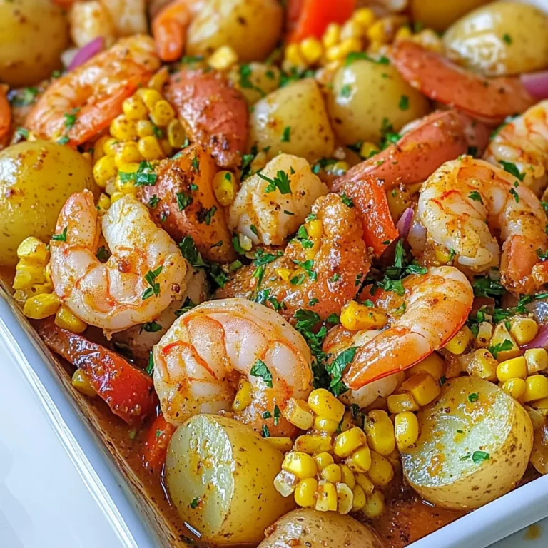 Für ein leckeres Sheet Pan Shrimp Boil brauchen Sie: - 450 g große Garnelen, gereinigt und geschält - 450 g Babykartoffeln, halbiert - 2 Maiskolben, in Drittel geschnitten - 1 Paprika, gewürfelt (jede Farbe) - 1 kleine rote Zwiebel, gewürfelt - 4 Knoblauchzehen, fein gehackt Diese Zutaten machen das Gericht bunt und voller Geschmack. Die Garnelen geben dem Essen eine tolle Textur. Die Babykartoffeln sorgen für die Sättigung, und das Gemüse bringt Frische. Die Gewürze und Öle sind der Schlüssel zum Geschmack. Hier ist, was Sie brauchen: - 3 Esslöffel Olivenöl - 2 Esslöffel Cajun-Gewürz - 1 Teelöffel geräucherter Paprika - 1 Esslöffel Zitronensaft - Salz und Pfeffer nach Geschmack Das Olivenöl hilft, die Aromen zu vereinen. Das Cajun-Gewürz bringt eine würzige Note. Geräucherter Paprika fügt Tiefe hinzu, und der Zitronensaft sorgt für Frische. Garnierungen machen das Gericht besonders. Ich empfehle: - Frische Petersilie, gehackt Die Petersilie bringt Farbe und einen frischen Geschmack. Sie können auch Zitronenscheiben danebenlegen. Sie sehen toll aus und geben zusätzlichen Pep beim Servieren. {{ingredient_image_2}} Zuerst heizen Sie Ihren Ofen auf 200°C vor. Das sorgt dafür, dass alles gleichmäßig gart. Legen Sie ein großes Backblech mit Backpapier aus. So wird die Reinigung später einfacher. Nehmen Sie eine große Schüssel. Dort vermengen Sie die halbierten Babykartoffeln mit 2 Esslöffeln Olivenöl. Fügen Sie Salz, Pfeffer und 1 Esslöffel Cajun-Gewürz hinzu. Rühren Sie alles gut um, bis die Kartoffeln gleichmäßig bedeckt sind. Jetzt verteilen Sie die gewürzten Kartoffeln auf dem Backblech. Achten Sie darauf, dass sie in einer einzigen Schicht liegen. Rösten Sie die Kartoffeln für 20 Minuten im Ofen. Dies macht sie zart und leicht knusprig. Während die Kartoffeln garen, können Sie die Garnelen und das Gemüse vorbereiten. In einer anderen Schüssel kombinieren Sie die Garnelen, den Mais, die gewürfelte Paprika, die rote Zwiebel und den gehackten Knoblauch. Fügen Sie das verbleibende Olivenöl, das Cajun-Gewürz, den geräucherten Paprika, den Zitronensaft, Salz und Pfeffer hinzu. Mischen Sie alles gut, damit die Aromen sich verbinden. Nach 20 Minuten nehmen Sie das Backblech heraus und geben die Garnelen- und Gemüsemischung über die Kartoffeln. Stellen Sie das Backblech zurück in den Ofen und rösten Sie alles für 10-15 Minuten. Die Garnelen sind fertig, wenn sie undurchsichtig sind. Nehmen Sie das Blech heraus und garnieren Sie das Gericht mit frischer Petersilie, bevor Sie es servieren. Um die Gewürze gleichmäßig zu verteilen, mische die Garnelen und das Gemüse gut. Verwende eine große Schüssel, damit du genügend Platz hast. Achte darauf, dass jedes Stück gut beschichtet ist. So schmeckt jeder Bissen lecker. Cajun-Gewürz bringt den besten Geschmack. Nutze frische Kräuter für eine zusätzliche Geschmacksnote. Die Garzeit ist wichtig, damit die Garnelen perfekt werden. Röste die Kartoffeln zuerst 20 Minuten. Dann füge die Garnelen hinzu und röste sie weitere 10-15 Minuten. Achte darauf, dass die Garnelen nicht übergart werden. Sie sollten undurchsichtig sein, wenn sie fertig sind. Ein schneller Blick hilft, den perfekten Zeitpunkt zu finden. Die Präsentation macht alles noch besser. Serviere das Gericht direkt auf dem Backblech für eine rustikale Note. Alternativ kannst du alles auf eine große Servierplatte geben. Füge Zitronenschnitze hinzu, damit jeder frischen Saft darüber träufeln kann. Frische Petersilie macht das Gericht schön und einladend. Pro Tipps Garnelen richtig wählen: Achten Sie darauf, frische, große Garnelen zu verwenden, die eine feste Textur haben. Tiefgefrorene Garnelen können auch verwendet werden, aber lassen Sie sie vorher im Kühlschrank auftauen. Für zusätzlichen Geschmack marinieren: Lassen Sie die Garnelen vor dem Hinzufügen zu den Kartoffeln für 15-30 Minuten in einer Mischung aus Olivenöl, Cajun-Gewürz und Zitronensaft marinieren, um den Geschmack zu intensivieren. Gemüse gleichmäßig schneiden: Achten Sie darauf, dass das Gemüse in gleich große Stücke geschnitten wird, damit es gleichmäßig gart und die Texturen harmonisch sind. Resteverwertung: Verwenden Sie übrig gebliebenes Gemüse oder Garnelen in einem Salat oder als Füllung für Wraps, um ein köstliches und schnelles Mittagessen zu kreieren. {{image_4}} Für eine bunte Mischung können Sie verschiedene Gemüsesorten nutzen. Fügen Sie Erbsen, Zucchini oder Karotten hinzu. Diese bringen Farbe und Geschmack. Achten Sie darauf, dass die Garzeiten ähnlich sind, damit alles gleichmäßig gart. Wenn Sie Garnelen nicht mögen, probieren Sie Hähnchenbrust oder Würstchen. Hähnchen passt gut zu den Gewürzen. Würstchen bringen eine rauchige Note. Achten Sie darauf, die Garzeiten anzupassen. Hähnchen benötigt länger als Garnelen. Spielen Sie mit Gewürzen! Nutzen Sie italienische Kräuter für einen anderen Geschmack. Oder probieren Sie asiatische Gewürze wie Sojasauce und Ingwer. Diese Variationen verleihen Ihrem Gericht eine neue Note. Experimentieren Sie und finden Sie Ihre Lieblingskombination! Wenn Sie Reste haben, bewahren Sie diese in einem luftdichten Behälter auf. Lassen Sie das Gericht auf Raumtemperatur abkühlen, bevor Sie es in den Kühlschrank stellen. So bleibt der Geschmack frisch. Sie können die Reste bis zu drei Tage im Kühlschrank lagern. Stellen Sie sicher, dass der Behälter gut verschlossen ist, um Gerüche zu vermeiden. Wenn Sie frische Garnelen übrig haben, können Sie diese auch einfrieren. Legen Sie die Garnelen in einen gefrierfesten Beutel. Entfernen Sie so viel Luft wie möglich, um Frost zu verhindern. Gefrorene Garnelen sind bis zu drei Monate haltbar. Achten Sie darauf, die Garnelen vor dem Kochen vollständig aufzutauen. Zum Aufwärmen der Reste ist der Ofen die beste Wahl. Heizen Sie den Ofen auf 180°C vor. Legen Sie die Reste auf ein Backblech und decken Sie sie mit Alufolie ab. So bleibt das Gericht saftig. Erwärmen Sie es etwa 10-15 Minuten, bis es heiß ist. Alternativ können Sie die Reste in der Mikrowelle aufwärmen. Nutzen Sie eine mikrowellengeeignete Schüssel und decken Sie sie ab, um Spritzer zu vermeiden. Die Zubereitung dauert insgesamt 40 Minuten. Davon sind 15 Minuten für die Vorbereitung und 25 Minuten für das Kochen. Das Gericht ist schnell und einfach, perfekt für ein Familienessen unter der Woche. Ja, du kannst das Rezept leicht anpassen. Verdopple einfach die Zutaten für mehr Portionen. Achte darauf, dass das Backblech genug Platz bietet. Du kannst auch mehrere Bleche gleichzeitig verwenden. Zu einem Sheet Pan Shrimp Boil passen viele Beilagen gut. Ein frischer Salat ist eine tolle Wahl. Auch knuspriges Brot passt gut dazu. Du könntest auch Reis oder Quinoa anbieten, um die Sauce aufzusaugen. Das Sheet Pan Shrimp Boil ist ein einfaches und schmackhaftes Gericht. Wir haben die besten Zutaten, Gewürze und Garnierungen besprochen. Auch die Schritt-für-Schritt-Anleitung hilft dir, das Gericht perfekt zuzubereiten. Die Tipps sorgen für optimale Garzeiten und eine schöne Präsentation. Du kannst das Rezept nach deinem Geschmack anpassen und sogar Reste sicher aufbewahren. Experimentiere mit neuen Variationen, um dein Kochen aufregender zu machen. Probiere es aus und genieße ein tolles Essen mit Familie und Freunden!
