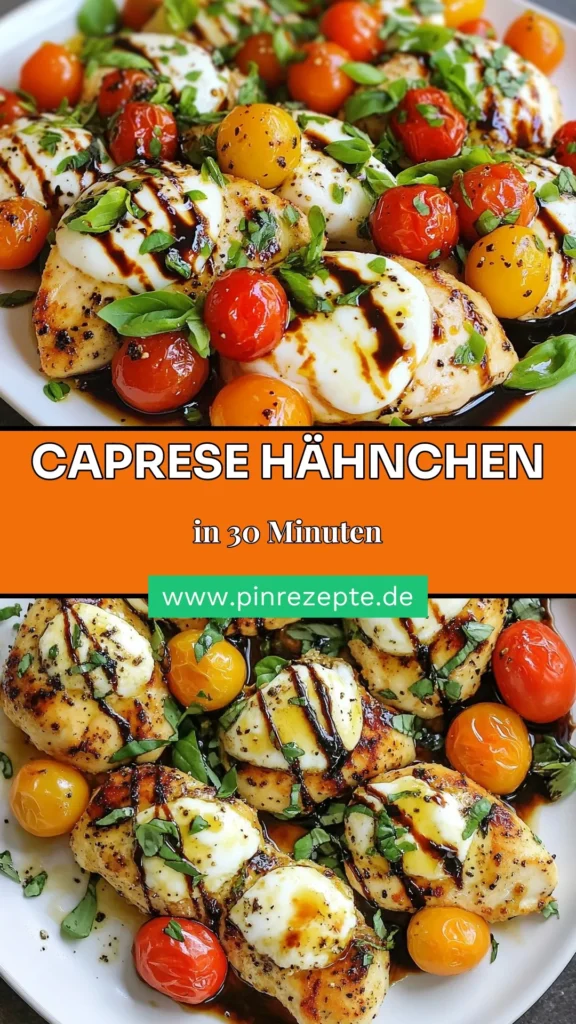Auf der Suche nach einer schnellen und gesunden Abendessen Idee? Das Rezept für Caprese Hähnchen Pfanne ist perfekt für dich! Dieses italienische Hähnchenrezept kombiniert zarte Hähnchenbrust mit saftigen Kirschtomaten und geschmolzenem Mozzarella. Mit nur 30 Minuten Zubereitungszeit ist es eines der besten einfachen Hähnchenrezepte. Entdecke, wie leicht du gesunde Hähnchengerichte zubereiten kannst. Probiere es aus und speichere das Rezept! #CapreseHähnchenPfanne #einfacheHähnchenrezepte #italienischesHähnchenrezept #schnelleAbendessenIdeen