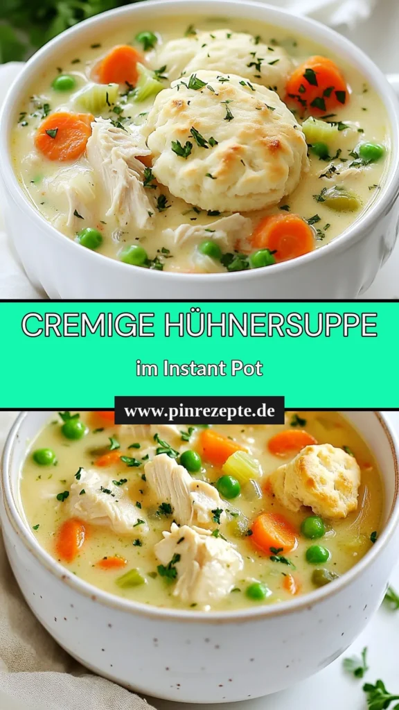 Entdecken Sie das köstliche Rezept für eine cremige Hühnersuppe, die im Instant Pot ganz einfach zubereitet wird. Diese Hühner-Pie-Suppe vereint zartes Hähnchen, frisches Gemüse und eine reichhaltige Sahnebasis. Perfekt für schnelle Abende oder wenn es mal unkompliziert sein soll. Erleben Sie eine einfache Hühnersuppe, die alle begeistert! Probieren Sie es aus und speichern Sie das Rezept! #InstantPotRezept #CremigeHühnersuppe #HühnerPieSuppe #EinfacheHühnersuppe