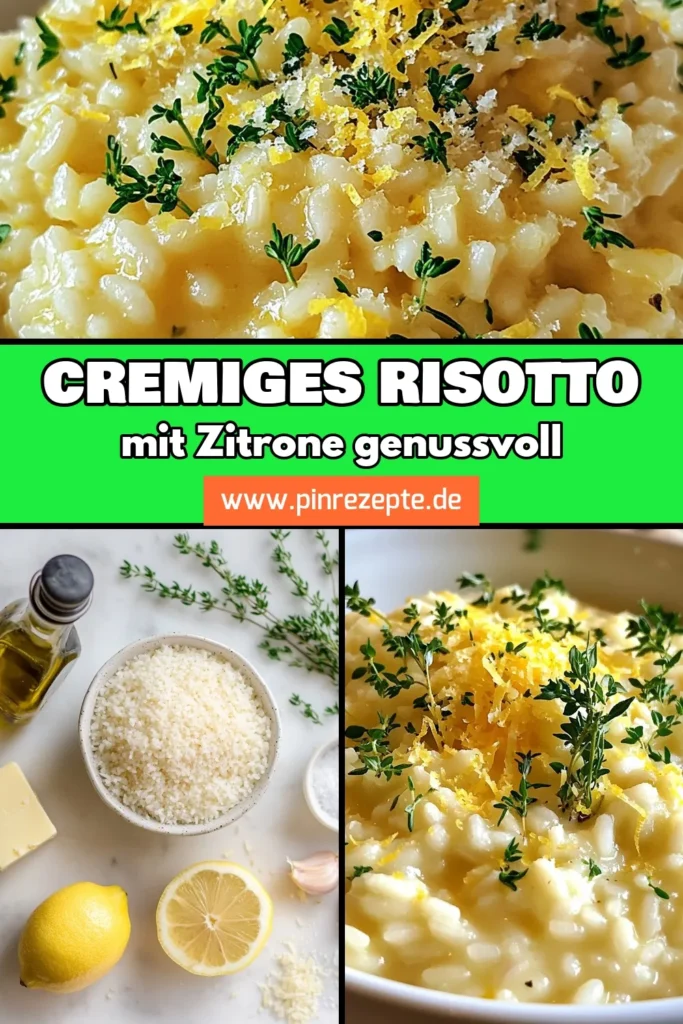 Entdecke das cremige Zitronen-Risotto mit unserem köstlichen Parmesan Risotto Rezept! Ideal für Abendessen oder als vegetarisches Risotto Rezept, dieses italienische Risotto Rezept bringt den authentischen Geschmack Italiens in deine Küche. Mit Arborio-Reis Zubereitung gelingt dieses Gericht einfach und schnell. Probiere es aus und genieße eine perfekte Kombination aus Zitrone und Parmesan! Speichere dir das Rezept! #Risotto #ItalianCuisine #VegetarianRecipe #ComfortFood