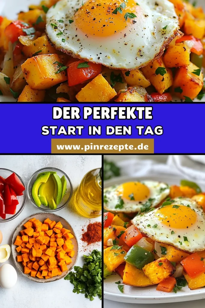 Entdecken Sie dieses köstliche Süßkartoffel Frühstücks Hash, das perfekt für ein gesundes Frühstück ist! Mit einfachen Zutaten wie Süßkartoffeln, Paprika, Zwiebeln und Eiern ist dieses vegetarische Frühstück nicht nur nahrhaft, sondern auch schnell zuzubereiten. Perfekt für jeden Morgen, wird Ihnen dieses einfaches Frühstücksgericht gefallen. Probieren Sie es aus und starten Sie gesund in den Tag! #SüßkartoffelFrühstücksHash #GesundeFrühstücksrezepte #SüßkartoffelRezepte #VegetarischesFrühstück