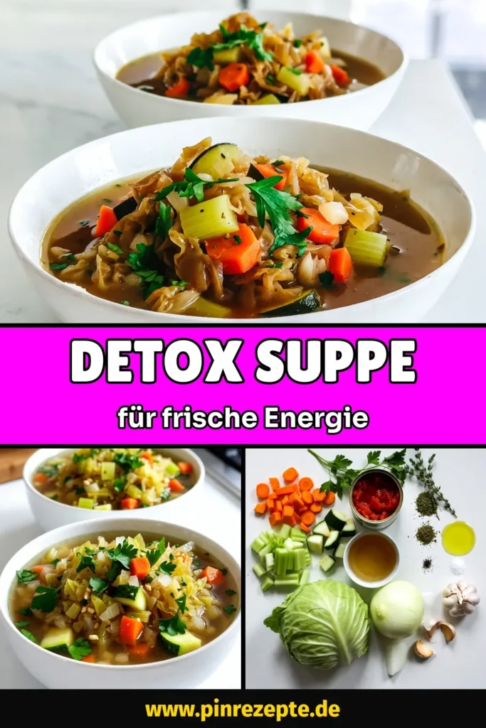 Entdecke unser einfaches und köstliches Krautsuppe Rezept mit dieser nährstoffreichen Detox Suppe! Diese reinigende Gemüsesuppe vereint frisches Gemüse und gesunde Zutaten, um deinen Körper zu revitalisieren. Perfekt für alle, die nach gesunden Detox Rezepten suchen. Mach deine eigene Detox Suppe und genieße eine wohltuende Auszeit! Probiere es jetzt aus! 🌱🥬 #DetoxSuppe #KrautsuppeRezept #gesundeDetoxRezepte #reinigendeGemüsesuppe