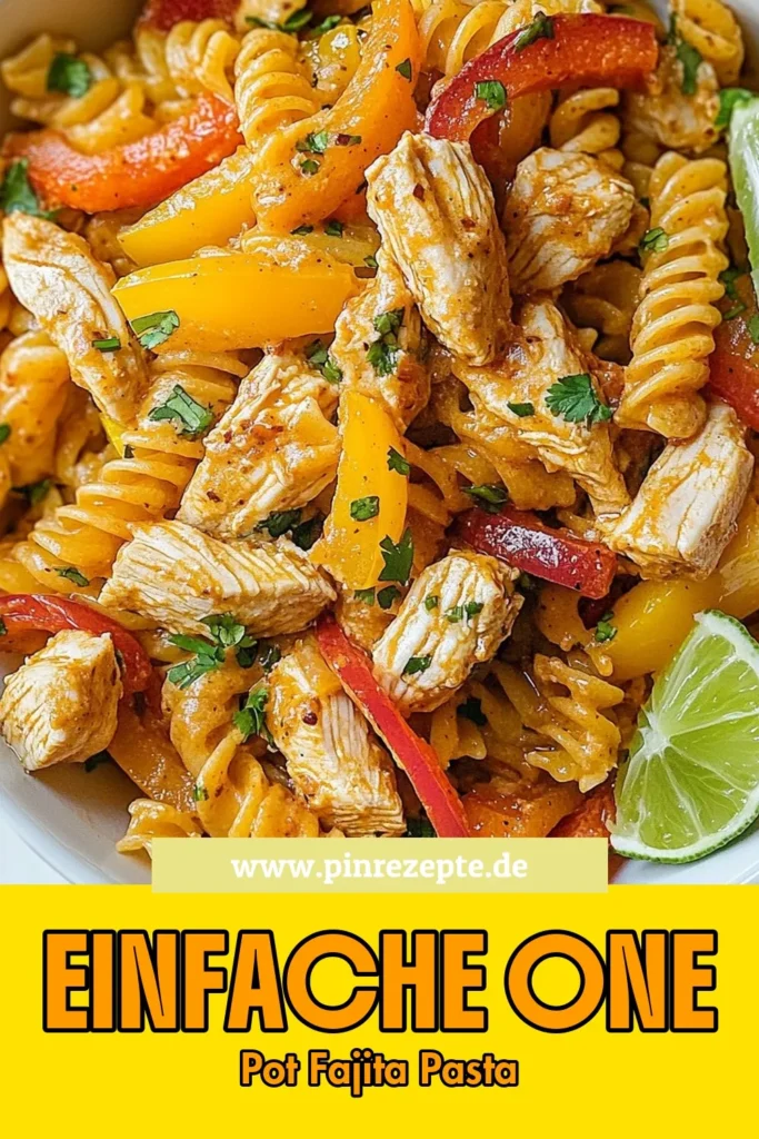 Entdecke dieses köstliche Ein-Pot Hähnchen Fajita Pasta Rezept! In nur 30 Minuten zauberst du ein würziges und einfaches Fajita Pasta Gericht, das Hähnchen Pasta mit Gemüse kombiniert. Perfekt für ein schnelles Abendessen und ideal für jeden, der mexikanische Pasta Gerichte liebt. Spare dir das Geschirr und genieße den Geschmack. Probiere es jetzt aus und bringe die Aromen Mexikos auf deinen Tisch! #EinPotHähnchenFajitaPasta #einfacheFajitaPastaRezept #OnePotPastaRezept #mexikanischePastaGerichte