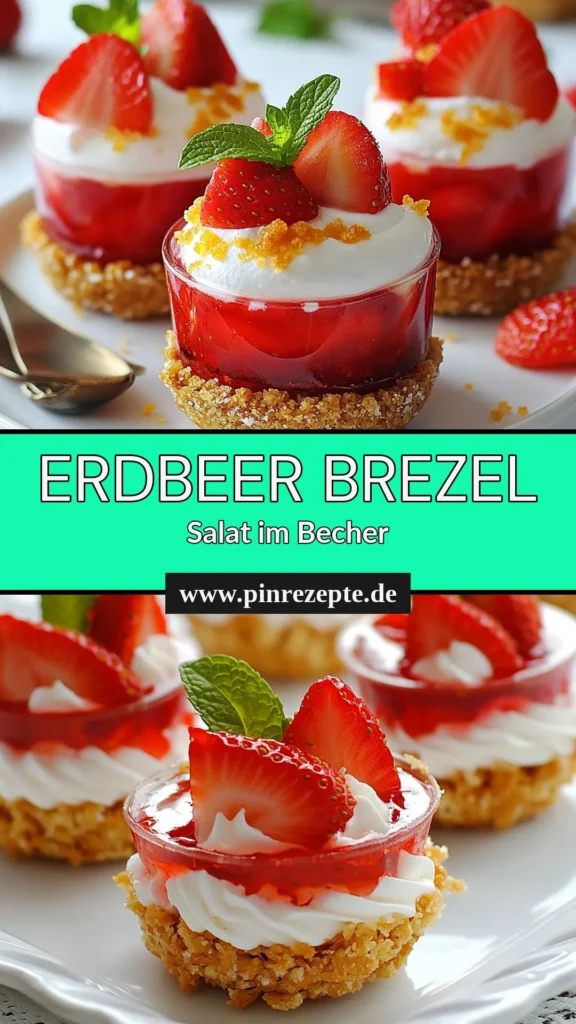 Genießen Sie den perfekten Sommergenuss mit unserem Erdbeer-Brezel-Salat! Diese köstlichen Erdbeer-Brezel-Salat-Becher sind das ideale Erdbeer-Dessert-Rezept für warme Tage. Mit einer cremigen Frischkäse-Erdbeeren-Füllung und frischen Erdbeeren sind sie ein kühles Sommer-Dessert, das garantiert begeistert. Bereiten Sie diese Leckerei schnell zu und beeindrucken Sie Ihre Gäste. Jetzt ausprobieren und speichern! #ErdbeerBrezelSalat #ErdbeerDessertRezept #BrezelSalatBecher #SommerDessert