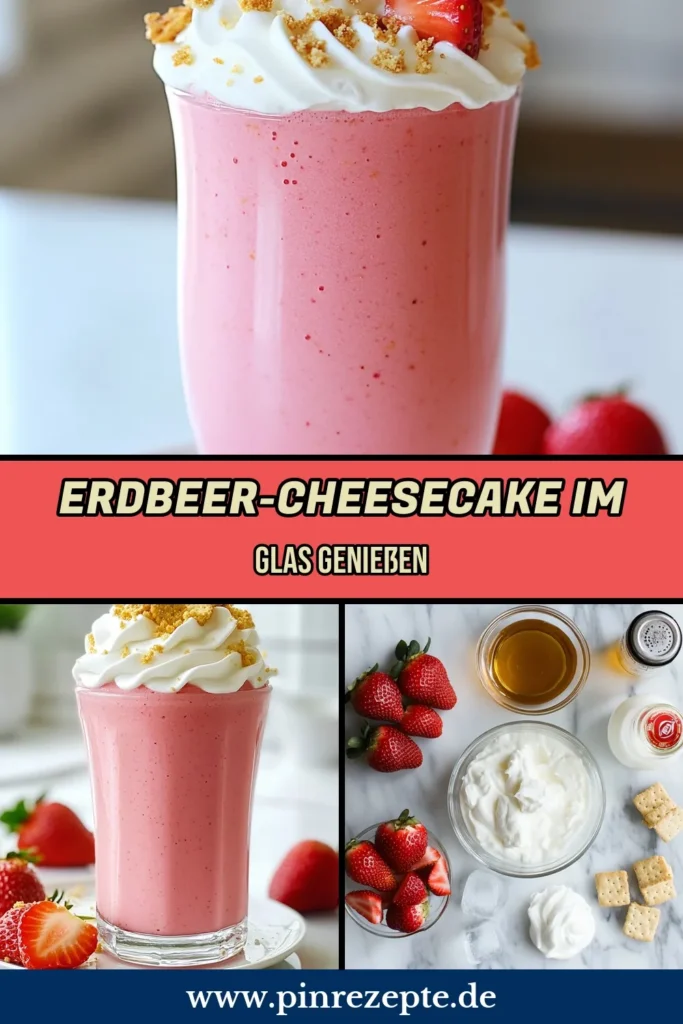 Genießen Sie den erfrischenden Erdbeer-Cheesecake-Smoothie, ein gesunder Smoothie mit Erdbeeren, der perfekt für den Sommer ist! Mit griechischem Joghurt und einem einfachen Cheesecake Rezept zaubern Sie im Handumdrehen einen köstlichen Genuss. Dieser Sommerdrink ist nicht nur lecker, sondern auch schnell zuzubereiten. Probieren Sie dieses Rezept aus und bringen Sie fruchtigen Genuss in Ihren Tag! #ErdbeerCheesecakeSmoothie #GesunderSmoothie #GriechischerJoghurt #EinfachesRezept
