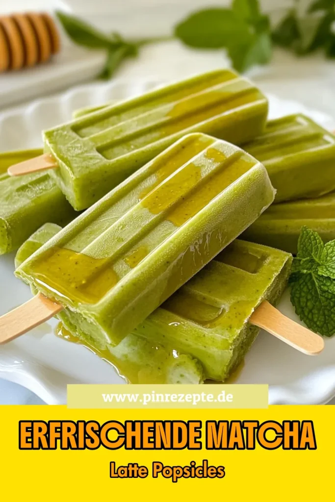 Entdecke unser köstliches Matcha Popsicles Rezept für gesunde Eiscreme! Diese Matcha Latte Eis sind einfach zuzubereiten und perfekt für heiße Tage. Mit cremiger Kokosmilch und einer süßen Note von Honig sorgen sie für eine erfrischende Abkühlung. Probiere dieses einfache Matcha Dessert und genieße das geschmackvolle Aroma! Speichere dir das Rezept und beeindrucke Freunde und Familie! #MatchaLatteEis #MatchaPopsiclesRezept #KokosmilchPopsicles #EinfacheMatchaDesserts