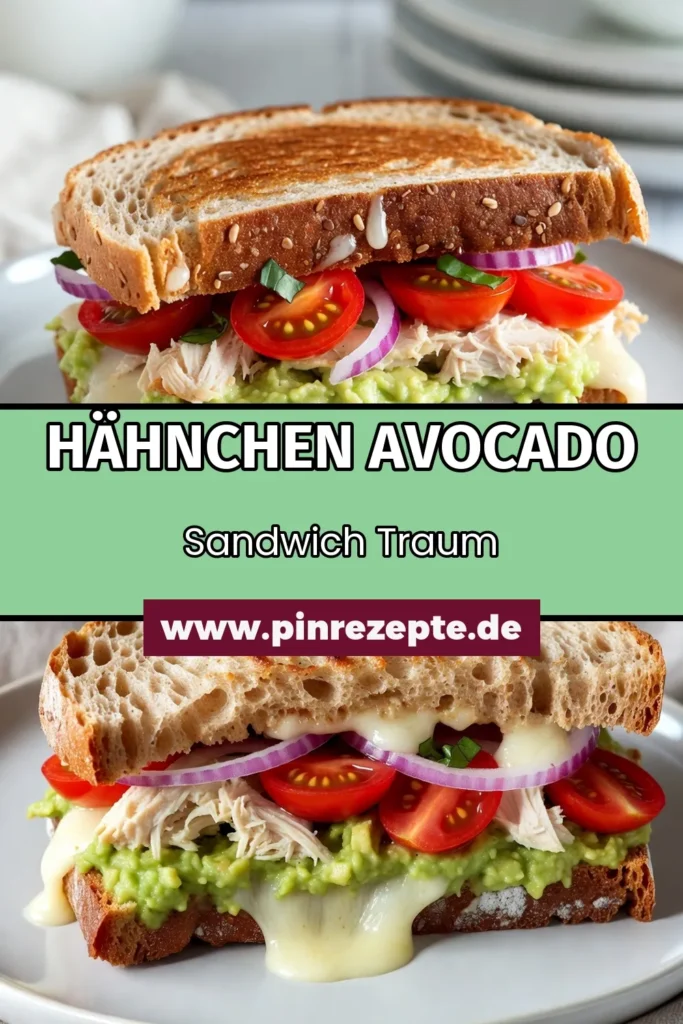 Entdecken Sie das perfekte Mittagsgericht mit unserem Hähnchen Avocado Sandwich! Dieses geschmolzene Käse Sandwich vereint zartes, zerrupftes Hähnchen und cremige Avocado zu einem gesunden Sandwich Rezept. Ideal für ein einfaches Mittagessen Rezept, das ganz schnell zubereitet ist. Verpassen Sie nicht dieses köstliche Avocado Hähnchen Rezept – ausprobieren und inspirieren lassen! #HähnchenAvocadoSandwich #gesundesSandwichRezept #einfachesMittagessen #AvocadoHähnchenRezept