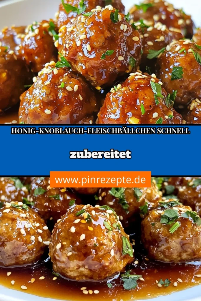 Entdecke dieses köstliche Rezept für Honig-Knoblauch-Fleischbällchen! Diese einfachen Fleischbällchen mit Honig aus Rinderhackfleisch oder Putenhackfleisch sind perfekt für jedes Abendessen oder als Snack. Das asiatische Fleischbällchen Rezept ist einfach zuzubereiten und bietet einen unverwechselbaren Geschmack. Probiere es aus und lass dich von der köstlichen Kombination aus Honig und Knoblauch begeistern! Speichere es für später! #HonigKnoblauchFleischbällchen #FleischbällchenRezept #asiatischeFleischbällchen #einfachesKochen
