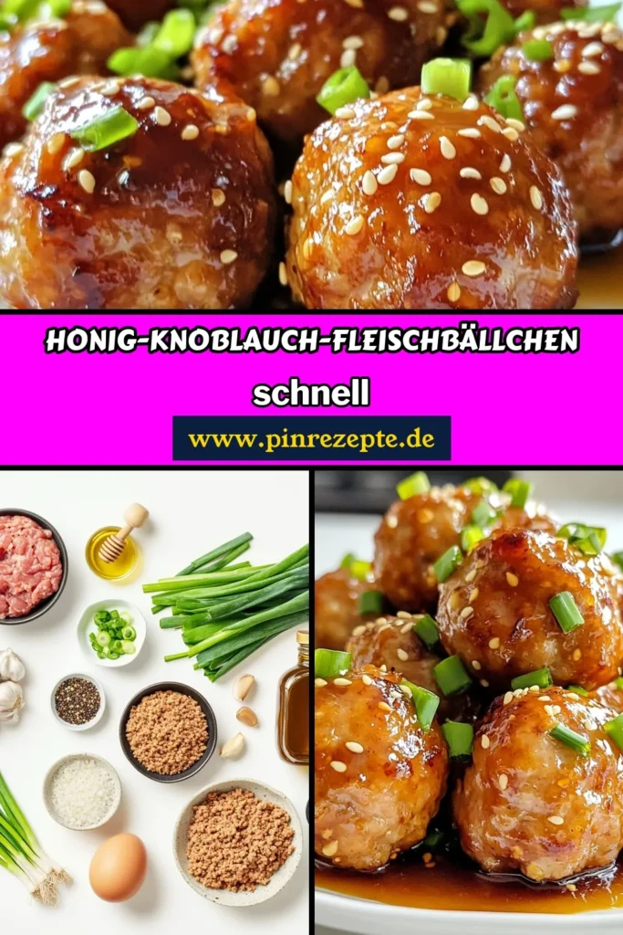 Entdecken Sie dieses köstliche Honig-Knoblauch-Fleischbällchen Rezept und bringen Sie asiatischen Genuss in Ihre Küche! Diese schnellen Putenfleisch-Bällchen sind nicht nur einfach zuzubereiten, sondern auch gesund und perfekt für jede Gelegenheit. Genießen Sie gesunde Fleischbällchen, die jedem schmecken werden. Probieren Sie jetzt dieses einfache Rezept und verwandeln Sie Ihre Mahlzeiten! Speichern Sie das Rezept für später! #HonigKnoblauchFleischbällchen #PutenfleischBällchenRezept #schnelleFleischbällchen #asiatischeFleischbällchen