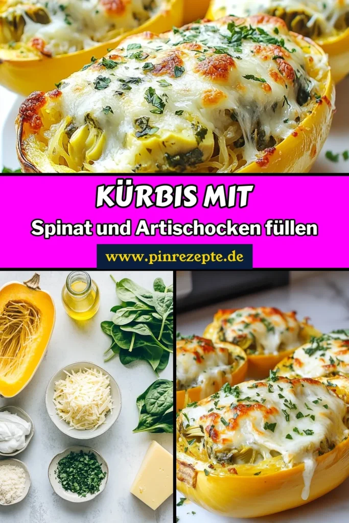 Entdecken Sie dieses köstliche Spinat-Artischocken Spaghetti-Kürbis Rezept, das perfekte gesunde Kürbisgerichte für Vegetarier bietet! Dieser gefüllte Kürbis ist eine nahrhafte und schmackhafte Wahl, ideal für jede Mahlzeit. Mit frischem Spinat, Artischocken und cremigem Käse wird es zum Favoriten in Ihrer Küche. Probieren Sie dieses einfache Rezept und bringen Sie Abwechslung auf den Tisch! Speichern und sammeln Sie tolle Inspiration! #Kürbisliebe #gesundeRezepte #vegetarisch #Artischockenrezepte