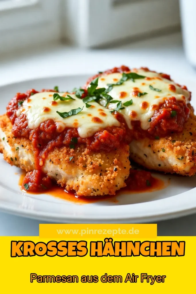 Entdecken Sie dieses köstliche Rezept für Air Fryer Hähnchen Parmesan, ideal für ein schnelles italienisches Abendessen! Mit saftigen Hähnchenbrustfilets und einer knusprigen Panade ist dieses Rezept perfekt für gesunde Air Fryer Rezepte. Genießen Sie schnelle Hähnchen Rezepte mit wenig Aufwand. Probieren Sie es aus und beeindrucken Sie Ihre Familie! Speichern Sie dieses einfache Hähnchenbrustfilet Rezept für später. #AirFryerHähnchenParmesan #GesundeRezepte #ItalienischeKüche #SchnelleRezepte