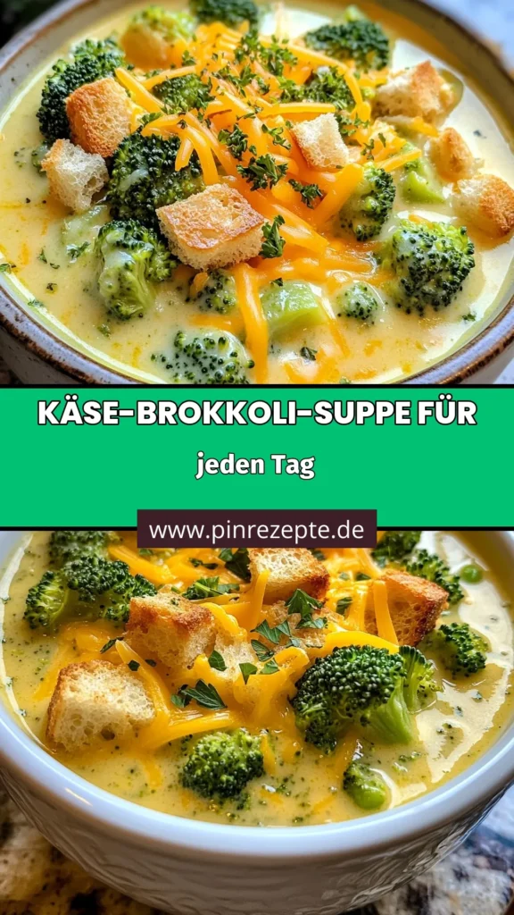 Entdecke die köstliche Käse-Brokkoli-Suppe! Diese einfache Brokkolisuppe ist perfekt für jeden Anlass. Mit frischem Brokkoli, herzhaftem Cheddar und einer cremigen Textur ist diese vegetarische Suppe nicht nur lecker, sondern auch gesund. Ideal für ein schnelles Abendessen oder als Vorspeise. Lass dir diese cremige Käsesuppe nicht entgehen und probiere unser gesundes Suppenrezept. Speichere das Rezept jetzt! #KäseBrokkoliSuppe #einfacheBrokkolisuppe #cremigeKäsesuppe #gesundeSuppenrezepte