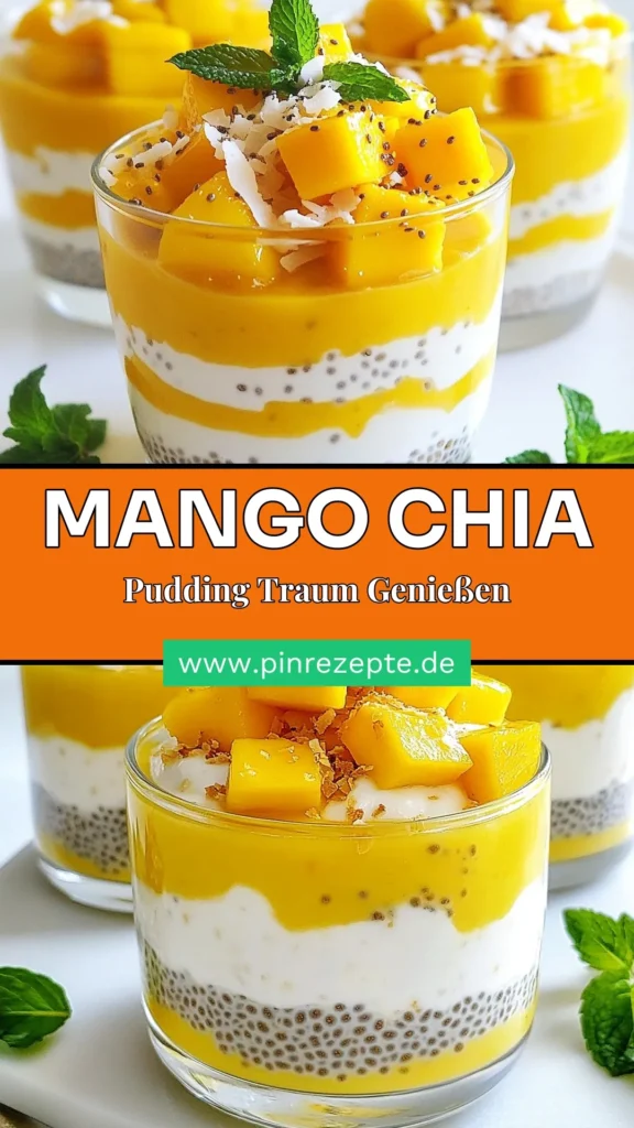 Entdecken Sie unser einfaches Mango Chia Pudding Rezept, das die Aromen von Kokosmilch und frischer Mango vereint. Dieses köstliche Kokosmilch Dessert ist nicht nur lecker, sondern auch eine der besten gesunden Chia Pudding Variationen. Perfekt für vegane Liebhaber, verleiht unser Mango-Chia-Rezept einen Hauch tropischen Genusses. Probieren Sie es heute aus und genießen Sie ein gesundes, einfaches Mango Dessert! Speichern Sie das Rezept für später! #MangoChiaPudding #KokosmilchDessert #GesundeRezepte #VeganeRezepte