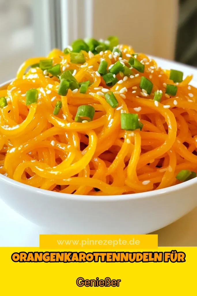 Entdecken Sie dieses köstliche Karottennudeln Rezept – Orange Glazed Carrot Noodles! Diese gesunde Pasta Alternative vereint frische Karotten und eine zarte Orangensauce für ein schnelles Karottengericht, das perfekt für Ihre vegetarischen Rezepte mit Karotten ist. Genießen Sie diese einfache und gesunde Mahlzeit in nur 15 Minuten. Speichern Sie das Rezept und teilen Sie Ihre Kreationen! #Karottennudeln #GesundePasta #SchnelleKarottengerichte #VegetarischeRezepte