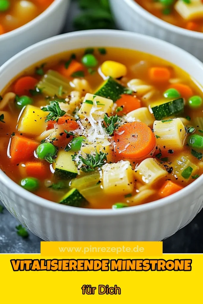 Entdecke unser veganes Minestrone Rezept für eine gesunde Gemüsesuppe, die voller Geschmack und Nährstoffe steckt. Diese einfache Minestrone ist perfekt für gemütliche Abende und steckt voller frischer Zutaten wie Zucchini, Karotten und Bohnen. Genieße die Aromen Italiens mit dieser leckeren vegetarischen Suppe. Probiere es aus und teile das Rezept! #MinestroneRezept #VegetarischeSuppe #GesundeGemüsesuppe #EinfacheMinestrone