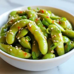 - 2 Tassen gefrorene Edamame (in Schoten) - 3 Esslöffel Olivenöl - 3 Knoblauchzehen, fein gehackt - 1-2 Esslöffel Chilipaste (nach Geschmack anpassen) - 1 Esslöffel Sojasauce - 1 Teelöffel Sesamöl - 1 Teelöffel frisch geriebener Ingwer - Meersalz, nach Geschmack - Optional: Gehackte Frühlingszwiebeln und Sesamsamen zur Garnierung Bei der Auswahl der Zutaten ist es wichtig, frische und hochwertige Produkte zu nutzen. Gefrorene Edamame sind oft eine gute Wahl. Sie sind schnell zubereitet und behalten ihren Geschmack. Achte darauf, die Schoten gut zu waschen. Knoblauch verleiht dem Gericht einen starken Geschmack. Ich empfehle, frischen Knoblauch zu verwenden, da er intensiver ist. Chilipaste kannst du nach deinem Geschmack anpassen. Wenn du es schärfer magst, nimm mehr. Sojasauce und Sesamöl bringen die Umami-Note. Frisch geriebener Ingwer fügt eine schöne Schärfe hinzu. Meersalz rundet das Ganze ab. Wenn du magst, füge Frühlingszwiebeln und Sesamsamen hinzu. Diese sorgen für einen tollen Crunch und sehen hübsch aus. Sie sind das i-Tüpfelchen für dein Gericht. {{ingredient_image_2}} Um die Edamame perfekt zu kochen, bringe einen großen Topf mit gesalzenem Wasser zum Kochen. Füge dann die gefrorenen Edamame hinzu. Koche sie für etwa 5-7 Minuten. Du willst sie zart und knackig haben. Wenn sie fertig sind, gieße sie ab und stelle sie beiseite. Erhitze in einer großen Pfanne das Olivenöl bei mittlerer Hitze. Gib die fein gehackten Knoblauchzehen hinein. Brate den Knoblauch für 1-2 Minuten. Achte darauf, dass er nicht braun wird. Diese Bratzeit ist wichtig, um das Aroma zu entfalten. Jetzt ist es Zeit, die Aromen zu mischen. Rühre die Chilipaste, Sojasauce, Sesamöl und den frisch geriebenen Ingwer ein. Mische alles gut und lasse es für eine weitere Minute kochen. So können sich die Aromen gut verbinden. Füge die gekochten Edamame zur Pfanne hinzu. Schwenke die Edamame gut, damit sie gleichmäßig mit der Knoblauch-Chili-Mischung überzogen sind. Brate sie für zusätzliche 2-3 Minuten an. So bekommt das Gericht den besten Geschmack. Bestreue die Mischung mit Meersalz. Du kannst die Schärfe und andere Aromen nach deinem Geschmack anpassen. Übertrage die Edamame in eine Servierschüssel. Garnieren kannst du sie nach Wunsch mit gehackten Frühlingszwiebeln und Sesamsamen. Um die besten Edamame zu wählen, achte auf frische Schoten. Gefrorene Edamame sind oft eine gute Wahl. Du kannst sie in vielen Geschäften finden. Koche sie in gut gesalzenem Wasser. Das macht sie schmackhaft. Lass sie 5-7 Minuten kochen, bis sie weich, aber noch knackig sind. Danach gut abtropfen lassen. So bleiben sie frisch und lecker. Die Schärfe der Chili kannst du leicht anpassen. Beginne mit einem Esslöffel Chilipaste und probiere es. Wenn du mehr Hitze willst, füge einfach mehr hinzu. Du kannst auch frische Chilischoten verwenden. Einfach klein schneiden und in die Pfanne geben. So kannst du die Schärfe ganz nach deinem Geschmack einstellen. Für zusätzlichen Geschmack kannst du verschiedene Gewürze hinzufügen. Ein Spritzer Limettensaft bringt Frische. Du kannst auch ein wenig geräuchertes Paprikapulver verwenden. Das gibt einen tollen Geschmack. Gehackte Frühlingszwiebeln oder Sesamsamen sind perfekte Garnituren. Sie machen das Gericht hübsch und lecker. Sei kreativ und finde deine Lieblingskombinationen! Pro Tipps Frische Edamame: Wenn möglich, frische Edamame verwenden, um den besten Geschmack und die beste Textur zu erzielen. Chilipaste anpassen: Die Menge der Chilipaste kann je nach persönlichem Schärfewunsch angepasst werden. Beginne mit weniger und füge nach Bedarf hinzu. Knoblauch nicht verbrennen: Den Knoblauch nur kurz anbraten, um ein Anbrennen zu vermeiden, da er sonst bitter werden kann. Garnierung: Für zusätzlichen Crunch und Farbe können geröstete Sesamsamen und gehackte Frühlingszwiebeln als Garnierung verwendet werden. {{image_4}} Für eine vegane Version von Chili Knoblauch Edamame, ersetze die Sojasauce durch Tamari. Tamari ist glutenfrei und hat einen ähnlichen Geschmack. Du kannst auch andere pflanzliche Öle verwenden, wie Rapsöl oder Avocadoöl. Achte darauf, die Chilipaste zu wählen, die keine tierischen Produkte enthält. So bleibt alles rein pflanzlich und schmackhaft. Du kannst auch Gemüse hinzufügen, um mehr Textur und Nährstoffe zu erhalten. Brokkoli oder Paprika passen gut dazu. Schneide das Gemüse klein und koche es zusammen mit den Edamame. Du kannst auch Zuckerschoten oder Karotten verwenden. Diese bringen eine süße Note und machen das Gericht bunter. Chili Knoblauch Edamame eignet sich als Snack oder Beilage. Probiere dazu Reis oder Quinoa. Beides ergänzt die Aromen gut. Du kannst auch einen frischen Salat servieren, um das Gericht aufzulockern. Serviere dazu eine Sojasauce oder Erdnusssauce für zusätzlichen Geschmack. Bewahren Sie Chili Knoblauch Edamame in einem luftdichten Behälter auf. Der Kühlschrank ist der beste Ort dafür. Lassen Sie die Edamame zuerst abkühlen. So verhindern Sie, dass sich Kondenswasser bildet. Das Wasser kann die Edamame matschig machen. Achten Sie darauf, die Schoten nicht zu zerdrücken. So bleiben sie frisch und knackig. Die zubereiteten Edamame halten sich gut im Kühlschrank. Sie sind etwa 3 bis 5 Tage haltbar. Wenn Sie sie länger aufbewahren möchten, frieren Sie sie ein. In einem gefriergeeigneten Behälter bleiben sie bis zu 3 Monate frisch. Denken Sie daran, sie vor dem Verzehr wieder aufzutauen. Um die Edamame wieder aufzuwärmen, verwenden Sie die Pfanne oder die Mikrowelle. In der Pfanne erhitzen Sie sie bei mittlerer Hitze. Fügen Sie etwas Olivenöl hinzu, um den Geschmack zu verbessern. In der Mikrowelle legen Sie die Edamame in eine Schüssel. Decken Sie sie mit einem feuchten Tuch ab. Erwärmen Sie sie in kurzen Intervallen von 30 Sekunden. So bleiben sie saftig und lecker. Chili Knoblauch Edamame ist sehr gesund. Edamame sind grüne Sojabohnen. Sie sind reich an Eiweiß, Ballaststoffen und Vitaminen. Eine Portion hat wenig Kalorien, was sie zu einem idealen Snack macht. Olivenöl liefert gesunde Fette, die gut für das Herz sind. Knoblauch hat viele Vorteile. Er kann das Immunsystem stärken und den Blutdruck senken. Das Gericht enthält auch Ingwer. Ingwer kann Entzündungen reduzieren und die Verdauung fördern. Insgesamt ist dieses Rezept nahrhaft und lecker. Ja, du kannst frische Edamame verwenden. Achte darauf, dass sie frisch und grün sind. Frische Edamame haben einen süßeren Geschmack als gefrorene. Koche sie in gesalzenem Wasser für 5-7 Minuten. Teste sie, um sicherzustellen, dass sie zart, aber noch knackig sind. Nach dem Kochen kannst du sie genauso zubereiten wie die gefrorenen Edamame. Das Rezept bleibt gleich, und der Geschmack wird noch intensiver. Für Chili Knoblauch Edamame sind verschiedene Chilipasten gut geeignet. Du kannst Sriracha verwenden, wenn du es mild magst. Diese Paste hat einen süßen und würzigen Geschmack. Wenn du es schärfer willst, probiere Sambal Oelek. Diese Paste hat einen klaren Chili-Geschmack. Achte darauf, die Menge anzupassen, je nachdem, wie scharf du es magst. Du kannst auch Gochujang verwenden, um eine süß-würzige Note hinzuzufügen. Zusammenfassend haben wir die Zutaten für ein einfaches Chili Knoblauch Edamame behandelt. Wir haben gelernt, wie man jedes Element richtig zubereitet. Die Auswahl der Edamame und das Anpassen der Schärfe sind wichtig. Mit Variationen und Aufbewahrungstipps kannst du das Gericht nach deinem Geschmack gestalten. Es ist eine gesunde und leckere Option. Probiere deine Version aus und teile sie mit Freunden! Nachhaltige und schmackhafte Snacks machen Freude.